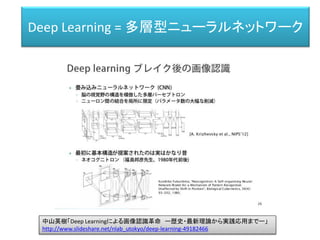 Deep Q-Learning
Volodymyr Mnih, Koray Kavukcuoglu, David Silver, Alex Graves,
Ioannis Antonoglou, Daan Wierstra, Martin Riedmiller (DeepMind Technologies)
Playing Atari with Deep Reinforcement Learning
http://www.cs.toronto.edu/~vmnih/docs/dqn.pdf
画面を入力
操作はあらかじめ教える
スコアによる強化学習
 