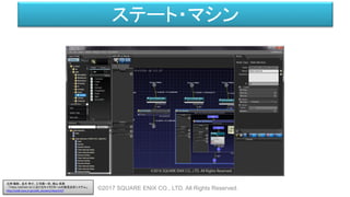 ステート・マシン
©2017 SQUARE ENIX CO., LTD. All Rights Reserved.
白神 陽嗣 、並木 幸介、三宅陽一郎、横山 貴規
「FINAL FANTASY XV におけるキャラクターAIの意思決定システム」
http://cedil.cesa.or.jp/cedil_sessions/view/1437
 