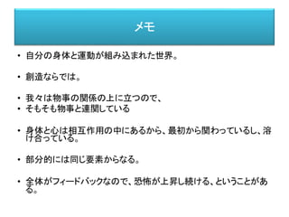 中空
• 現れている
• 生成するもの
• ダイナミクス
• それはある＿あらわれている＿のか
 