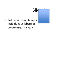 Slide 1
• Sed do eiusmod tempor
incididunt ut labore et
dolore magna aliqua.
 