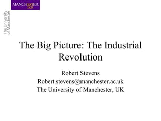 The Big Picture: The Industrial
Revolution
Robert Stevens
Robert.stevens@manchester.ac.uk
The University of Manchester, UK
 