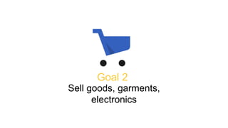 34 
Goal 2 
Goal 2 
Sell goods, garments, 
electronics 
 