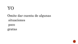 Omite dar cuenta de algunas
situaciones
poco
gratas
 