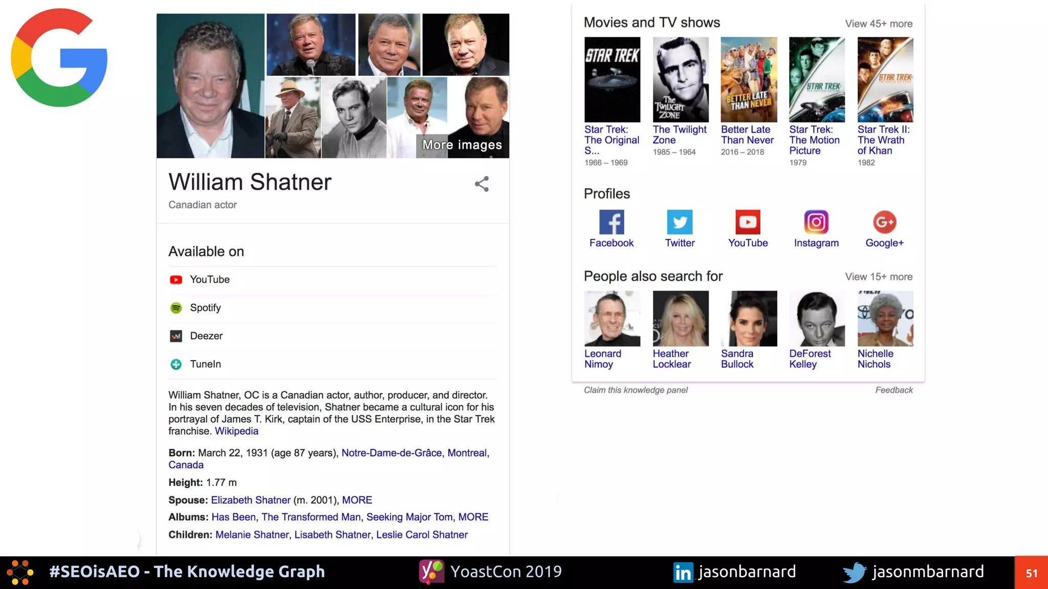 51#SEOisAEO - The Knowledge Graph jasonmbarnardYoastCon 2019 jasonbarnard
 