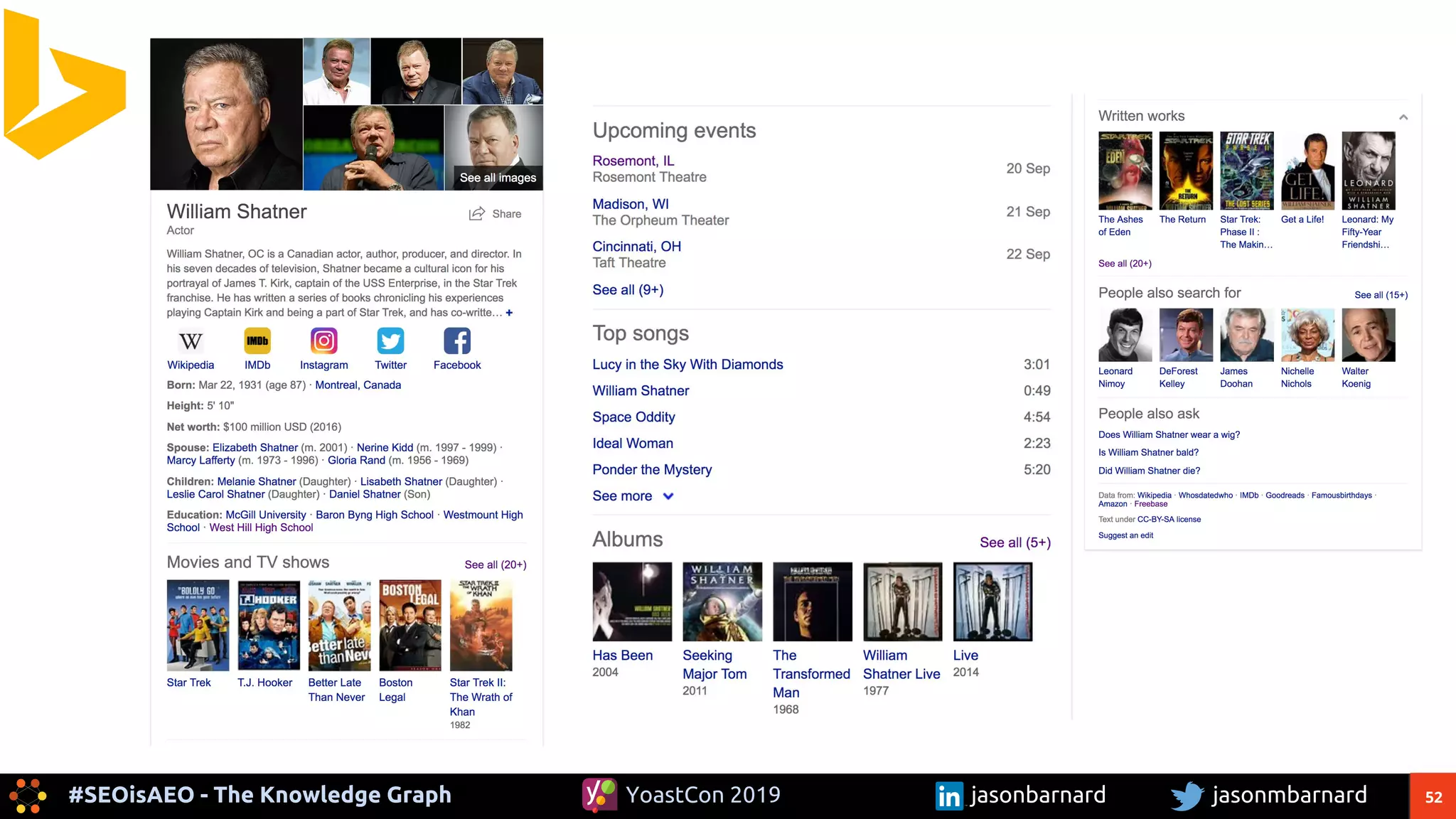 52#SEOisAEO - The Knowledge Graph jasonmbarnardYoastCon 2019 jasonbarnard
 