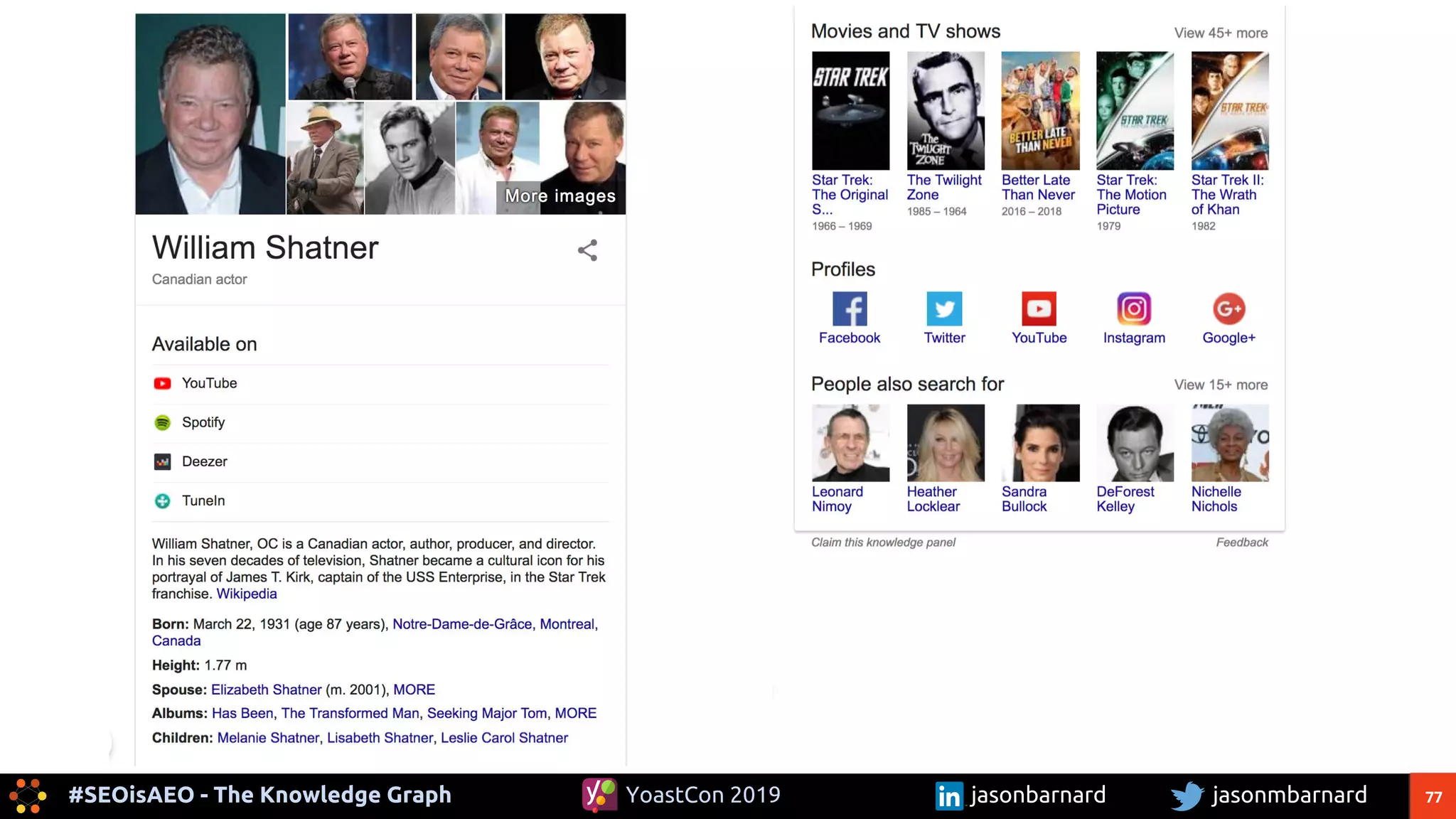 77#SEOisAEO - The Knowledge Graph jasonmbarnardYoastCon 2019 jasonbarnard
 
