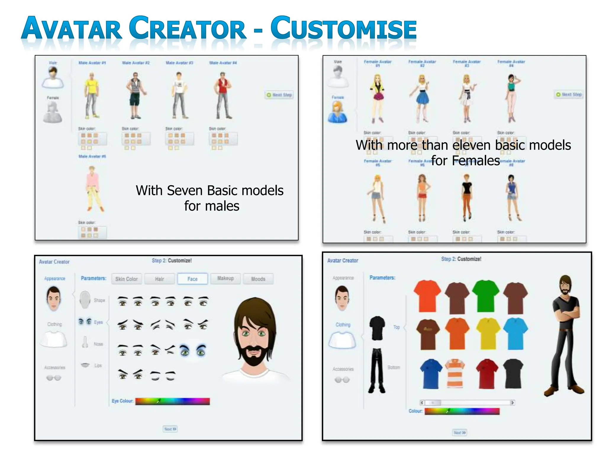 With Seven Basic models
for males
With more than eleven basic models
for Females
 