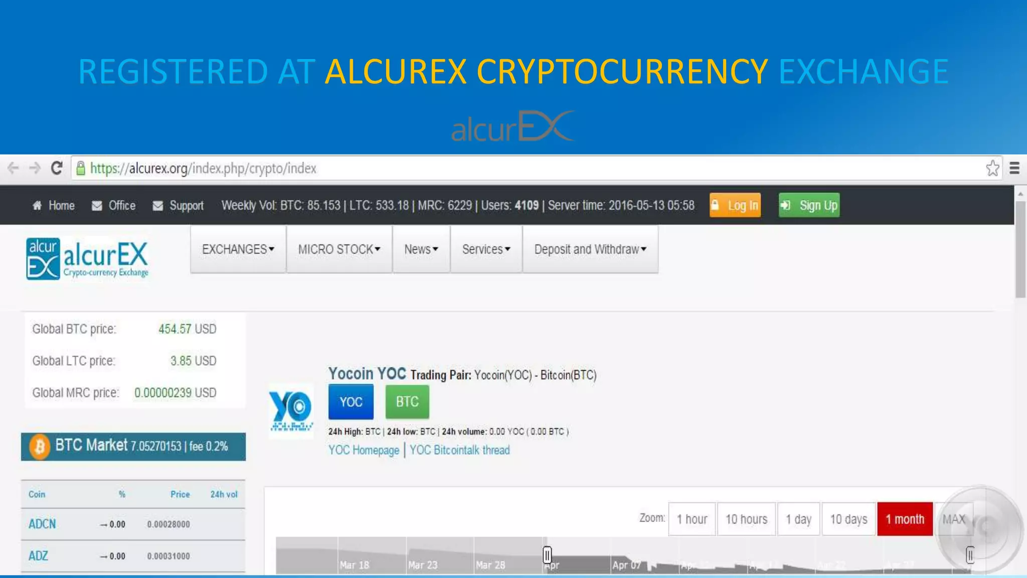 REGISTERED AT ALCUREX CRYPTOCURRENCY EXCHANGE
 