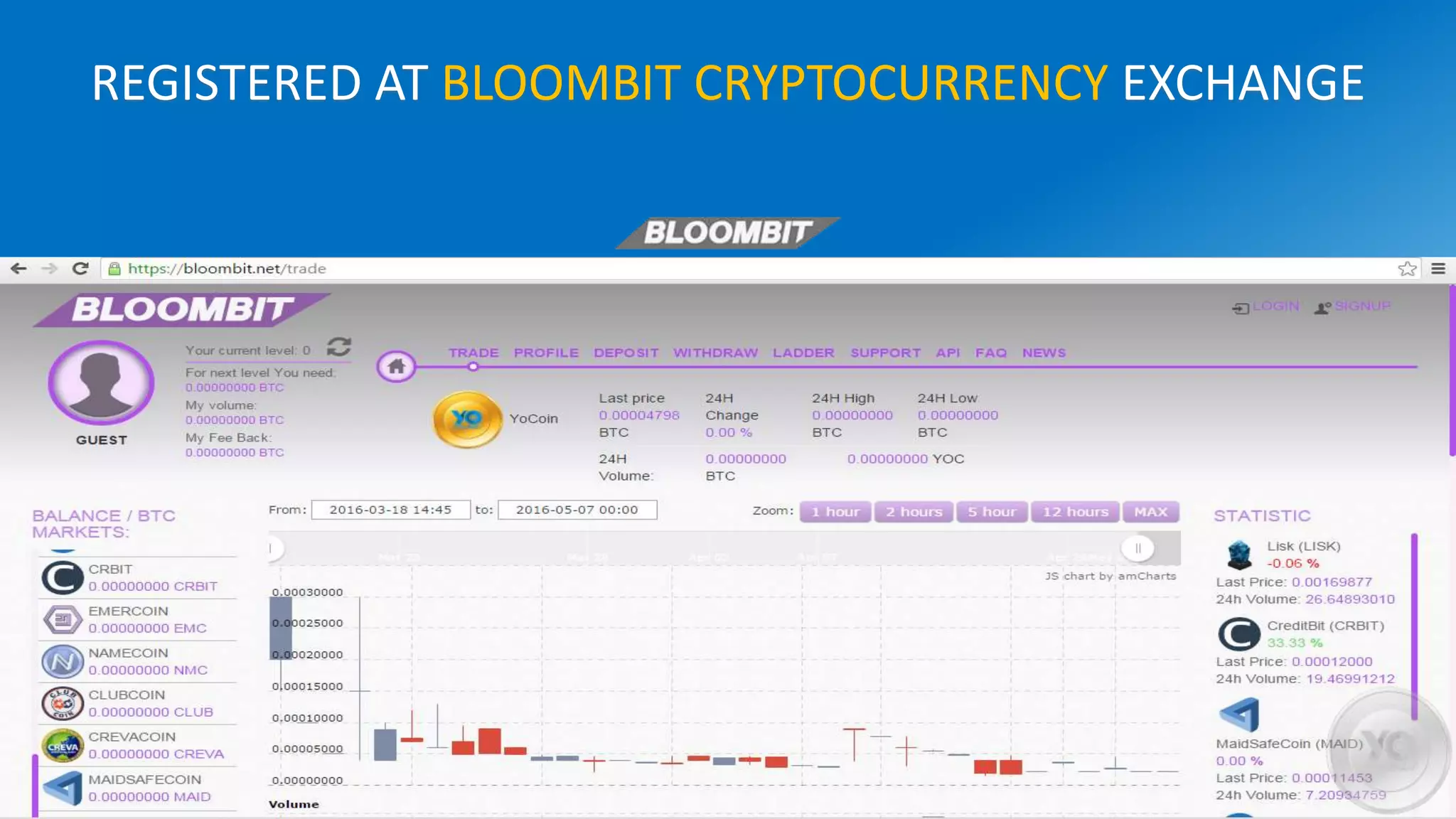 REGISTERED AT BLOOMBIT CRYPTOCURRENCY EXCHANGE
 
