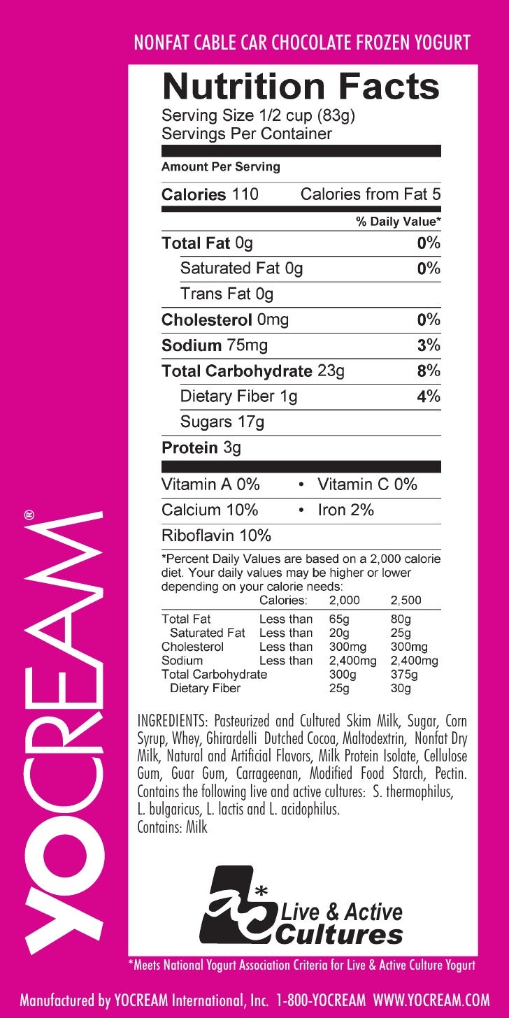 Yocream nutritionals