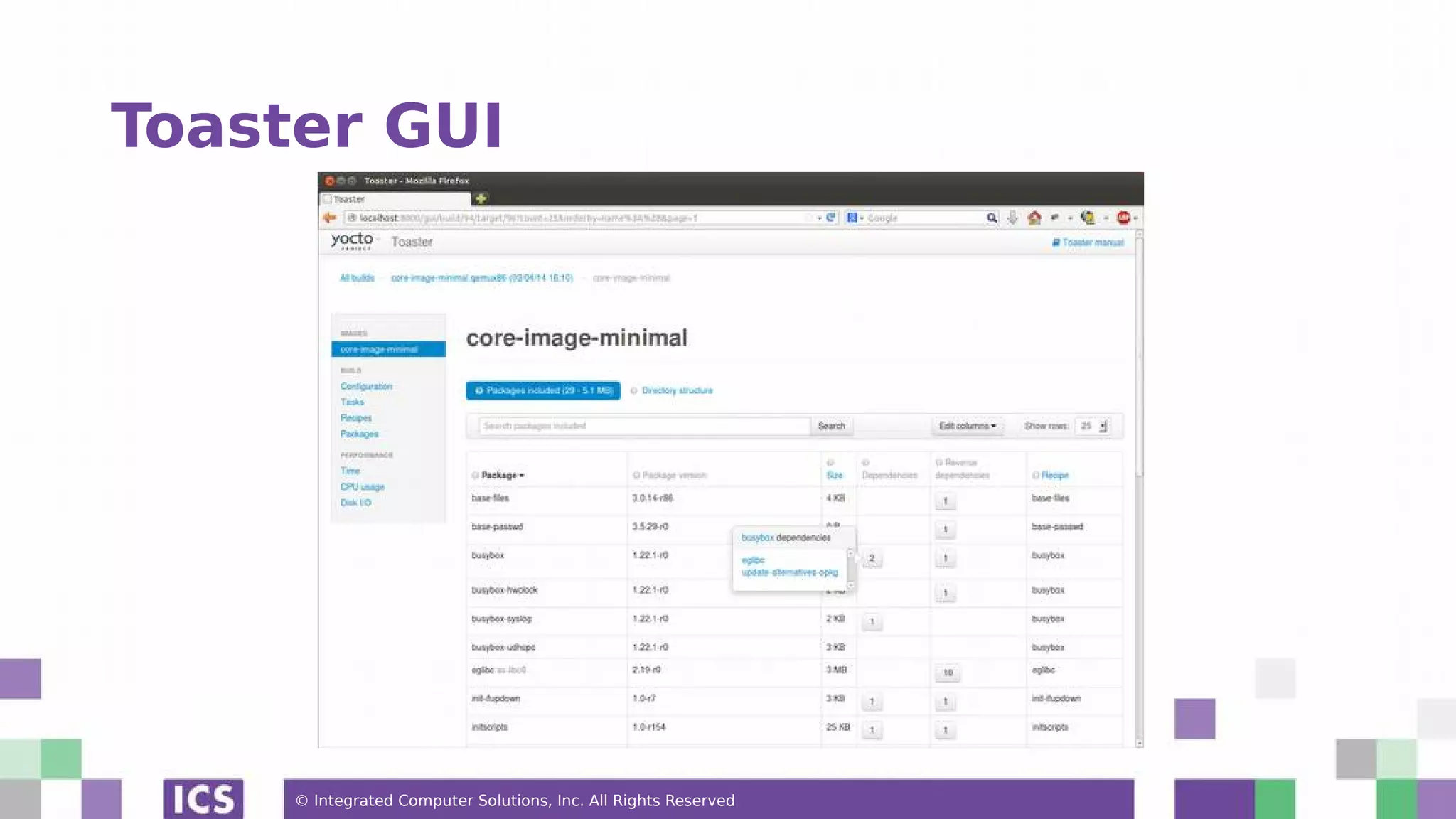 © Integrated Computer Solutions, Inc. All Rights Reserved Toaster GUI 