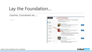 Lay the Foundation…
Coaches, Consultants etc…..
………..
GROW YOUR BUSINESS WITH LINKEDIN
 