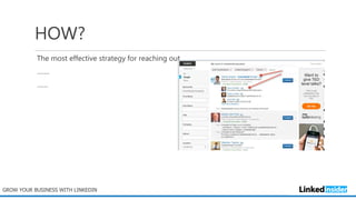 HOW?
The most effective strategy for reaching out
…….
……
GROW YOUR BUSINESS WITH LINKEDIN
 