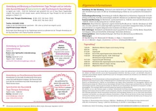 AlleSeminareundAufenthaltemitYogastunden,Meditation,Mantra-Singen.Abkürzungen,Tagesablaufs.Seite47.46
Anmeldung zur Einzelberatung Ayurveda
Anmeldungen zur Ayurveda-Einzelberatung nimmt gerne
unsereAyurvedaRezeptionentgegen.Dortkannstdudich
auchüberdieverschiedenenAyurveda-Anwendungenund
Pakete beraten lassen.
Sprechzeiten der Ayurveda &
Yoga Therapie Anmeldung:
Täglich 14:30 – 16:00 Uhr
Telefon: 05234/87-21 23
ayurveda@yoga-vidya.de
yoga-vidya.de/ayurveda
Anmeldung und Beratung zu Einzelterminen Yoga Therapie und zur individu-
ellen Kurzzeittherapie (Körperorientierte oder Psychologische Ausrichtung)
ist täglich von 13:00 – 14:00 Uhr telefonisch oder persönlich bei uns im Haus Shanti Yogatherapie
möglich. Hier kannst du dich beraten lassen, welche Richtung der Yoga Therapie für dich am besten
geeignet ist. (Siehe S. 7)
Preise einer Therapie-Einzelberatung: 	60 Min. 40 €, 10er Karte: 358 €;
				 90 Min. 60 €, 10er Karte: 542 €
Telefon: 05234/87-2250
Zudem ist der Anrufbeantworter geschaltet – Wir rufen so schnell wie möglich zurück.
yogatherapie@yoga-vidya.de
Buchungen (ohne Beratung) für die Yogatherapie kannst du außerdem bei der Therapie-Anmeldung vor
der Ayurveda Oase in der Chakra Pyramide vornehmen.
Anmeldung zur Spirituellen
Lebensberatung
(Siehe S. 7),
Kosten einer Spirituellen Lebensberatung:
45 Min. 32 €,
Telefon:	05234 / 87-21 23
Täglich 14:30 – 16:00 Uhr
spirituelle-lebensberatung@yoga-vidya.de
Für
das ausführliche Pro-
gramm bitte unsere Bro-
schüre Ayurveda und
Yoga Wellness anfordern
oder reinschauen unter:
yoga-vidya.de/
ayurveda
Weitere
Angebote:
Für das ausführliche
Programm bitte unseren
Seminarkatalog
anfordern oder reinschauen
unter: yoga-vidya.de/
seminarBonn
Düsseld
orf
Dortmu
nd
Essen
Bochum
Schwe
rte
Köln
Wester
wald
Lüdens
cheid
Moers
Aachen
Weilers
wist
Hambu
rg
Hambu
rg-Har
burg
Oldenb
urg-W
est
Ostrha
uderfeh
nLeer
Leipzig
Altenb
urg
Bad Meinb
erg
Koblen
z Frankfu
rt
Heidelb
erg
Karlsru
he
Stuttga
rt
Augsbu
rg
Münch
en
Bad Neusta
dt
Bayreu
th
Nürnbe
rg
Bambe
rg
Speyer
Neuma
rkt mobil
Tübing
en
Trier
Nordse
e
Aschaf
fenbur
g
Bremen
Kassel
Freude
nstadt
Villinge
n-Schw
enning
en
Lünebu
rg
Hanno
ver
Erfurt
Dresde
n
Münste
r
Nordho
rn
Darmst
adt
Mannh
eim
Waghä
usel
Bergen
Kiel
Rotterd
am (NL)
Freibur
g
Wiehl
Eschwe
ge
Fladun
gen
Backna
ngKaisers
lautern
Neusta
dt
Norder
stedt
Allgäu
Bielefe
ld
Melle
Osnabr
ück
Seekirc
hen (A)
Oberre
ute
Beckum
Götting
en
Gunter
sblum Worms
Mainz
Gensin
gen
Horb
Würzb
urg mobil
Ostrach
-Mage
nbuch
•Yoga Vidya
Seminar
haus
•Yogaleh
rer-Aus
bildung
2019
•Weitere
Yoga Vidya
Center
•Yoga Vidya
Mobil
Stadtky
ll
mobil
Berlin-
Wilmer
sdorf
Nieder
dürenb
ach
Rosenh
eim
mobil
Kleve
Wesel
mobil
Berlin
Passau
Anmel
dung
für Semin
are, Aus- und Weiter
bildun
gen, Yogale
hrer-A
usbildu
ngen
Bitte schicken
oder faxen
an:
Yoga Vidya
Bad Meinbe
rg, Yogawe
g 7, 32805
Horn-B
ad Meinbe
rg · Fax: 05234/8
7-1875
Yoga Vidya
Westerw
ald, Gut Hoffnun
gstal,
57641
Oberlah
r · Fax: 02685/8
002-20
Yoga Vidya
Nordsee
, Wiarder
Altende
ich 10, 26434
Horume
rsiel · Fax: 04426/9
0416-1
40
Yoga Vidya
Allgäu,
Lärchen
weg 3, 87466
Oy-Mitt
elberg
/ Maria
Rain · Fax: 08361/9
2530-2
9
Yoga Vidya WirfreuenunsaufdeinenBesuch!
Yoga
Vidya
Bad Meinbe
rg
Yogaw
eg 7
32805
Horn-B
ad Meinbe
rg
Tel. 05234
/87-0
rezepti
on@yo
ga-vidy
a.de
Yoga
Vidya
Wester
wald
Gut Hoffnu
ngstal
57641
Oberlah
r
Tel. 02685
/8002-0
wester
wald@
yoga-v
idya.de
Yoga
Vidya
Nordse
e
Wiarde
r Altende
ich 10
26434
Horum
ersiel
Tel. 04426
/904161
-0
nordse
e@yog
a-vidya
.de
Yoga
Vidya
Allgäu
Lärchen
weg 3
87466
Oy-Mit
telberg
/Maria
Rain
Tel. 08361
/92530-
0
allgaeu
@yoga
-vidya.
de
100%Recycling
papier,
Karte
Stand
Sep.2018
Mehr
Inform
ationen unter: yoga-vidya.de/center
yoga-vidya.de
Yoga
Vidya2019
HK2019
HK2019
Anme
ldung
Yogal
ehrer-Ausb
ildung
en
Hiermit
melde
ichmichverbindli
chfürfolgende
Yogalehr
er-Ausbi
ldung
beiYoga
Vidya
an:
4-Woch
en-Inten
siv-Ausb
ildung
Anzahlu
ngbeiAnmeldu
ngmind.
250€.Restzahl
ung2Wochen
vorKursbeg
inn
2×2-Woch
en-Ausb
ildung
Anzahlu
ngbeiAnmeldu
ngmind.
250€.Restzahl
ung2Wochen
vorKursbeg
inn
(113
€Ermäßig
ung)
1/2desRestbetr
ags2Wochen
vorjedem
Ausbildu
ngsabsch
nitt
2-Jahre
s-Ausbil
dung
(DerAusbildun
gsvertrag
wirdmitdemjeweiligen
Stadtcent
ervereinbart
)
3-Jahre
s-Ausbil
dung
2Monate
Gurukul
aYogaleh
rerAusbildu
ng
Unterku
nft:
EZDZMZSchlafsa
alZelt
Womo
Termin
/Ort................
................
................
................
................
................
................
................
................
...............
Name,
Vorname
................
................
................
................
................
................
................
................
................
....
Anschrif
t
................
................
................
................
................
................
................
................
................
....
Telefon
/Fax.........
................
................
..........
E-Mail...
................
................
................
................
................
.........
SEPA-La
stschrift
mandat:
Ichermächt
igedenYoga
Vidya
e.V._______
_______
___€
von
meinem
Konto
mittels
SEPA-La
stschrift
einzuzie
hen.Zugleich
weise
ichmein
Kreditin
stitut
andieSEPA-La
stschrift
eneinzulös
en.*
Name,
Vorname
................
................
................
................
................
................
................
................
................
.
Adresse.
................
................
................
................
................
................
................
................
................
................
IBAN......
................
................
................
................
BIC.........
................
................
................
................
................
Datum
................
................
................
..rechtsg
ültige
Untersch
rift..........
................
................
................
.....
*Ichkanninnerhalb
vonachtWochen,
beginnend
mitdemBelastungs
datum
dieErstattung
desbelasteten
Betrages
verlangen.
Esgelten
dabei
diemitmeinem
Kreditinstit
utvereinbarte
nBedingunge
n.
Überwei
sung:
Unsere
Bankverb
indung
erhältst
dumitderAnmelde
bestätigu
ng.
Ichbestelle
folgende
beiderAusbildu
ngbenötigt
enBücher
(3€Versand,
ab60€versandk
ostenfre
i):
„Dasgroße
illustrier
teYogabuc
h“25€
„Shrimad
Bhagava
dGita“
mitErläuteru
ngvonSwami
Sivanand
a,440S.,26,90
€(oder)
„DieBhagava
d-Gita
fürMensche
nvonheute“
mitErläuteru
ngvonSukadev
Bretz,
616S.,19,90
€
„Yoga
Vidya
Asana-B
uch“19,80
€
„Dasgroße
YogaVidya
Hatha
YogaBuch“
19,90
€
Zahlung
sart:
Bankeinz
ugRechnun
g(Achtung
:Kurse
undBücher
haben
verschied
enenBankverbi
ndungen)
IchhabevondenTeilnahm
ebedingu
ngen(siehe
S.179)Kenntnis
genomm
enundübernehm
edievolle
Verantw
ortung
fürmeine
Gesundh
eit.
**IchhabedieDatensch
utzerklär
ungaufS.179gelesen
undbineinversta
nden.
Ichwillige
ein,dassYogaVidya
e.V.meine
personen
bezogene
nDaten
verarbeit
etundnutzt,
ummirYoga
Vidya
InfosundMitteilun
genperPostzuzusend
en.DerVerwend
ungkannichjederzeit
widerspr
echen
(datensc
hutz@yo
ga-vidya
.deoderpostalisc
h:Datensch
utz,YogaVidya
e.V.,
Yogaweg
7,32805
Horn-Ba
dMeinber
g).yoga-vid
ya.de/da
tenschut
z
Ichmöchte
gerne
denNewslett
ervonYogaVidya
e.V.bekomm
en.Meine
E-Mail-A
dresse
lautet:
................
................
................
................
................
.......
Ort,Datum...
................
................
.............re
chtsgülti
geUntersch
rift..........
................
................
................
......
**Zustimm
ungisterforder
lich,umdeine
Anmeldu
ngzubearbeit
en.
Anme
ldung
Semin
are,Aus-
undWeite
rbildu
ngen
Hiermit
melde
ichmichverbindl
ichanfürfolgende
Seminar
e,Aus-undWeiterb
ildung
an:
Titel........
................
................
................
................
................
................
................
................
................
................
................
..
von.........
................
................
..bis.........
................
................
..
Titel........
................
................
................
................
................
................
................
................
................
................
................
..
von.........
................
................
..bis.........
................
................
..
Titel........
................
................
................
................
................
................
................
................
................
................
................
..
von.........
................
................
..bis.........
................
................
..
BeiWeiterbi
ldung
bitteangeben
:Yogalehr
erausbild
ungabgesch
lossen
am..........
................
...........
(wenn
nicht
beiYogaVidya
bitteZertiﬁ
katbeilegen)
Unterku
nft:
EZDZMZSchlafsa
alZelt
Womo
Name,
Vorname
................
................
................
................
................
................
................
................
................
....
Anschrif
t..............
................
................
................
................
................
................
................
................
................
...
Telefon
/Fax.........
................
................
..........
E-Mail...
................
................
................
................
................
.......
Geburtso
rt,Geburtsd
atum......
................
................
................
................
................
................
................
...........
Wiehastduvonunsgehört?.
................
................
................
................
................
................
................
..........
Anzahlun
g..................
..................
€(beiWochenen
denmind.
25€,Wochenku
rsen100€,mehrwöch
igenKursen
250€)
Restzahl
ung................
...............
€(fällig
beiÜberweisu
ng2Wochen,
beiAbbuchun
g8TagevorSeminarb
eginn)
Ratenza
hlung
(nurSEPA-La
stschrift
möglich
)
SEPA-La
stschrift
mandat:
Ichermächt
igedenYoga
Vidya
e.V._______
_______
___€
von
meinem
Konto
mittels
SEPA-La
stschrift
einzuzie
hen.Zugleich
weise
ichmein
Kreditin
stitut
andieSEPA-La
stschrift
eneinzulös
en.*
Name,
Vorname
................
................
................
................
................
................
................
................
................
.
Adresse.
................
................
................
................
................
................
................
................
................
................
IBAN......
................
................
................
................
BIC.........
................
................
................
................
................
Datum
................
................
................
..rechtsg
ültige
Untersch
rift..........
................
................
................
.....
*Ichkanninnerhalb
vonachtWochen,
beginnend
mitdemBelastungs
datum
dieErstattung
desbelasteten
Betrages
verlangen.
Esgelten
dabei
diemitmeinem
Kreditinstit
utvereinbarte
nBedingunge
n.
Überweis
ung:Ichüberweis
edieAnzahlun
gdirekt
beiAnmeldu
ngunddenRestbetra
gspätesten
s
2Wochen
vorSeminarb
eginn.
Unsere
Bankverb
indung
erhältst
dumitderAnmelde
bestätigu
ng.
Bitteunbeding
tSeminar
datum/-
name
aufÜberwei
sungsträ
gerschreibe
nundBeleg
mitbring
en!
IchhabevondenTeilnahm
ebedingu
ngen(siehe
S.179)Kenntnis
genomm
enundüberneh
medie
volleVerantw
ortung
fürmeine
Gesundh
eit.
**IchhabedieDatensch
utzerklär
ungaufS.179gelesen
undbineinversta
nden.
Ichwillige
ein,dassYogaVidya
e.V.meine
personen
bezogene
nDaten
verarbeit
etundnutzt,
ummir
YogaVidya
InfosundMitteilun
genperPostzuzusend
en.DerVerwend
ungkannichjederzeit
widerspr
echen
(datensc
hutz@y
oga-vidy
a.deoderpostalisc
h:
Datensch
utz,YogaVidya
e.V.,Yogaweg
7,32805
Horn-Ba
dMeinber
g).yoga-vid
ya.de/da
tenschut
z
Ichmöchte
gerne
denNewslet
tervonYoga
Vidya
e.V.bekomm
en.Meine
E-Mail-A
dresse
lautet:
……………
……………
……………
……………
…….
Ort,Datum,
rechtsgü
ltigeUntersch
rift
................
................
................
................
................
................
................
.............
**Zustimm
ungisterforder
lich,umdeine
Anmeldu
ngzubearbeit
en.
In Europas größten Yoga- und Ayurveda-Seminarhäusern
Yoga Vidya
•YogaundMeditation•Kinder,JugendlicheundFamilie
•Wellness•Intensivpraxis•Yoga-Therapie•KundaliniYoga
•Yogalehrer-Ausbildung•Ayurveda-undMassage-Ausbildung
Ayurveda-Wellness • Ayurveda-Therapie • Ayurveda-Seminare
Ayurveda Aus.- und Weiterbildungen • Yoga-Wellness
Aktiv- und Wohlfühlseminare • Fastenseminare
2019
Gesund leben
im Einklang mit der
inneren und äußeren Natur
Anmeldeformulars.Seite45.Tel.Anmeldung+Infostägl.8-20UhrBM:05234/870;WW:02685/80020;NO:04426/9041610,AL:08361/925300 47
Anmeldung für Bad Meinberg: Telefonisch unter 05234 / 87 0, per E-Mail unter rezeption@yoga-vidya.de
oder Anmeldeformular (Seite 47). Mit der Anmeldebestätigung erhältst du eine ausführliche Anreisebeschrei-
bung.
Seminarbeginn/Anreisetag: Zimmerbezug ab 15:00 Uhr, Möglichkeit zur Ankommens-Yogastunde 16:15 Uhr
(Freitag und Sonntag 16:30 Uhr), Seminarbeginn 20:00 Uhr. Abholservice vom Bahnhof möglich. Bitte anfragen!
Seminarende/Abreisetag: bei Wochenend- und Kurzseminaren ca. 15:00 Uhr, sonst nach dem Brunch um ca.
12:00 Uhr. Zimmer am Abreisetag bitte bis 12:30 Uhr räumen.
Mahlzeiten: Biozertifiziertes, vegetarisch-veganes Vollwertbuffet (Brunch ab 11:00 Uhr, Abendessen ab 18:00
Uhr), mit Liebe zubereitet, mit vollwertigen Nahrungsmitteln aus kontrolliert-biologischem Anbau. Auf Sonder-
wünsche können wir eingehen (Absprache bitte mindestens eine Woche vorher).
Bitte mitbringen: Bettwäsche und Handtücher (auch auszuleihen für 5 € bzw. 3 € /2 €), Wecker, Hausschuhe,
Schreibpapier, Stifte und Schnellhefter. Brillenträger: Hartschalen-Brillenetui.
Seminargebühren: Siehe Einzelbeschreibungen. Alle Preise inkl. Übernachtung und Mahlzeiten.
Abkürzungen:
BM: Bad Meinberg; WW: Westerwald; NO: Nordsee, AL: Allgäu, SL: Seminarleiter/in
MZ, DZ, EZ: Mehrbett-, Doppel-, Einzelzimmer; S/Z/Womo: Schlafsaal/Zelt/Wohnmobil
Teilnahmebedingungen: Um den besten Nutzen aus dem Programm zu ziehen, bitte während deines Aufenthalts auf Fleisch, Fisch,
Eier, Alkohol und Tabak verzichten und an allen Kursprogrammen teilnehmen. Das Haus ist rauch- und alkoholfrei. (Rauchen ist
außerhalb unseres Geländes möglich). Verpflichtend ist auch für Feriengäste mindestens die Teilnahme an einer Meditation und an
einer Yogastunde am Tag.
Rückerstattung: Für Einzelanwendungen und Kurzzeityogatherapien (1 x 90 Min. und 2 x 60 Min.) gilt:
Bei Rücktritt und Umbuchung bis 2 Tage vor Behandlungstermin sind Änderungen kostenlos, danach fallen 50 % des Betrages an.
Rücktritt und Rückzahlung bis 2 Wochen vor Seminarbeginn bzw. Beginn deines Aufenthaltes 25 € Stornogebühr. Rücktritt und
Rückzahlung bei weniger als 2 Wochen bis zum Seminarbeginn 50 % des Preises. Umbuchungen und Gutschriften bis 2 Wochen vor
Seminarbeginn kostenlos. Umbuchungen bei weniger als 2 Wochen bis zum Seminarbeginn oder Rücktritt mit Gutschrift: 15 € Bear-
beitungsgebühr. Bei vorzeitigem Abbruch des Kurses besteht kein Anspruch auf Rückerstattung.
Wir behalten uns vor, dass Seminare wegen zu niedriger Teilnehmerzahl kurzfristig vorher abgesagt werden. Sollte ein Seminar
abgesagt werde müssen, kannst du wählen: du kannst kostenlos umbuchen, eine Gutschrift oder eine Rückerstattung bereits geleis-
teter Zahlungen bekommen. Falls der Seminarleiter erkrankt bzw. kurzfristig absagt, behalten wir uns vor, einen Ersatz-Seminarleiter
einzusetzen, und bemühen uns, einen gleich erfahrenen Seminarleiter zu finden. Falls du das Seminar mit dem Ersatz-Seminarleiter
nicht besuchen möchtest, kannst du jederzeit in ein anderes Seminar wechseln oder du bekommst dein Geld zurück. Ein Anspruch auf
Fahrtkostenerstattung besteht nicht.
Yoga Vidya e.V., Gemeinnütziger Verein, Vereinssitz: 32805 Horn - Bad Meinberg, VR 1274, Amtsgericht Lemgo. Vertreten durch:
Volker Bretz. Kontaktadresse: Yogaweg 7, 32850 Horn-Bad Meinberg, Tel. 05234/87-0, rezeption@yoga-vidya.de.
Allgemeine Informationen
Tagesablauf
7:00 Uhr	 Meditation, Mantra-Singen, kurze Lesung, Vortrag
8:05 Uhr	 Vortrag
9:15 Uhr	 Yogastunde
11:00 Uhr	 Brunch Bio vegan/vegetarisches Vollwertbuffet
14:30 Uhr	 Workshop/Vortrag bzw. 14:00-18:00 langer
	 Workshop bei einigen Seminaren
16:15 Uhr	 Yogastunde (oder Workshop)
18:00 Uhr	 Abendessen Bio vegan/vegetarisches Vollwertbuffet
20:00 Uhr	 Meditation, Mantra-Singen, Vortrag
21:00 Uhr	 Möglichkeit für weiteren Vortrag
Alle in dieser Broschüre ausgewiesenen Preise und Daten unter Vorbehalt. Druckfehler möglich.
 