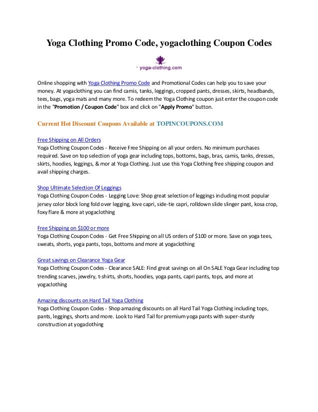 Yoga Clothing Promo Code
