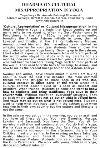 Yoga and Cultural Misappropriation: An e-book by Dr Ananda, Malini and Padma