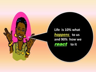 Life is 10% what
happens to us
and 90% how we
react to it
 