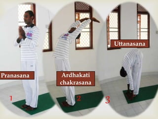 
1 2 3
Pranasana Ardhakati
chakrasana
Uttanasana
 