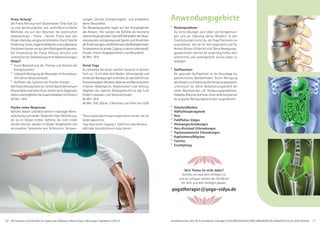 10 11AlleSeminareundAufenthaltemitYogastunden,Meditation,Mantra-Singen.Abkürzungen,Tagesablaufs.Seite51. Anmeldeformulars.Seite 49,Tel.Anmeldung+Infostägl.8-20UhrBM:05234/870;WW:02685/80020;NO:04426/9041610,AL:08361/925300
Anwendungsgebiete
° Rückenprobleme
Du lernst Übungen zum Lösen von Verspannun-
gen und zur Stärkung deiner Muskeln. In den
Einzelsitzungen lernst du, die Yoga Positionen so
auszuführen, wie sie für dich angenehm und für
deinen Rücken förderlich sind. Neue Bewegungs-
gewohnheiten können dir langfristig helfen, dich
schmerzfrei und rückengerecht durchs Leben zu
bewegen.
° Stoffwechsel
Ein gesunder Stoffwechsel ist die Grundlage für
ganzheitliches Wohlbefinden. Durch Reinigung
des Körpers und Stärkung des Verdauungssystems
unterstützt du deine Selbstheilungskräfte bei
vielen Beschwerden z.B. Verdauungsproblemen,
Diabetes,Rheuma,Arthrose.UnterAnleitungkannst
du yogische Reinigungstechniken ausprobieren.
° Schulter/Nacken
° Hüfte/Iliosakralgelenk
° Knie
° Fuß/Hallux Valgus
° Atemwegserkrankungen
° Herz-Kreislauf-Erkrankungen
° Psychosomatische Erkrankungen
° Kopfschmerz/Migräne
° Tinnitus
° Erschöpfung
Dein Thema ist nicht dabei?
Schreib uns was dein Anliegen ist
und wir schauen welche der Verfahren
für dich und dein Anliegen passen.
yogatherapie@yoga-vidya.de
10
Prana Heilung*
Die Prana Heilung nach Grandmaster Chao Kok Sui
ist eine berührungslose und verblüffend einfache
Methode, die auf den Gesetzen der kosmischen
Lebensenergie – Prana – beruht. Prana lässt den
Körperlebendigundgesunderstrahlen.Durchfalsche
Ernährung,Stress,negativeGedankenundaufgestaute
EmotionenkönnenwirausdemGleichgewichtgeraten.
Die Anwendung der Prana Heilung aktiviert und
unterstützt die Selbstheilung ohne Nebenwirkungen.
Ablauf:
° Kurze Besprechung des Themas und Analyse des
Energiesystems
° LiebevolleReinigung der Blockaden imEnergiesys-
tem (ohne Körperkontakt)
° Auffüllen des Systems mit frischer Energie
DiePranaHeilungbietetan:SimonDavidSteinemann
(PranaHeilersindkeineÄrzte,dürfenkeineDiagnosen
stellenundempfehlendieZusammenarbeitmitÄrzten.)
60 Min. 44€
Psycho-soma Akupressur
Gefühle, Körper und Geist stehen in ständiger Wech-
selwirkung zueinander. Gedanken lösen Gefühle aus,
die du im Körper erlebst. Gefühle, die nicht erlebt
werden können, werden im Körper festgehalten und
verursachen Symptome wie Schmerzen, Verspan-
nungen, Unruhe, Energielosigkeit und schwächen
deine Gesundheit.
Die Akupressurpunkte liegen auf den Energiebahnen
des Körpers. Hier werden die Gefühle als blockierte
Lebensenergiegehalten.DastiefeBehandelnderAkup-
ressurpunkteunddasbewussteSpürenundAnnehmen
derEmpfindungenundGefühlekanndieBlockadenlösen.
SobekommstduwiederZugangzudeinerLebenskraft,
Freude, innerer Ausgeglichenheit und Gesundheit.
60 Min. 50€
Aerial Yoga
Du schwebst bei dieser sanften Variante in deinem
Tuch ca. 15 cm über dem Boden. Schwingende und
kreisende Bewegungen schenken dir das Gefühl von
Schwerelosigkeit.Muskeln,GelenkeundNervensystem
erfahren Mobilisation, Regeneration und Heilung.
Abgeben des eigenen Körpergewichts an das Tuch
fördert Loslassen und Selbstvertrauen.
60 Min. 50€
90 Min. 70€, Option: 2 Personen zum Preis von 105€
*Diese ergänzenden Entspannungsverfahren werden über die
GmbH abgerechnet.
Yoga Vidya GmbH, Yogaweg 7, 32805 Horn-Bad Meinberg
HRB 5489, Geschäftsführerin: Katja Ulbricht
 