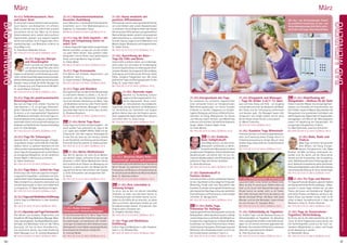 Tagesablauf,Seminarbeginnund–ende:Seite18.AlleSeminaremitMeditation,Mantra-Singen,Yogastunden.SeminarleiterabSeite165.
40 41
Anmeldeformulars.letzteSeite.Tel.InfoundAnmeldungtägl.8-20Uhr:BM05234/87-0·WW02685/8002-0·NO04426/904161-0·AL08361/92530-0BADMEINBERG
BADMEINBERG
MärzMärz
27.-29.3. Energieschutz mit Yoga
Du erarbeitest mit einfachen Yogatechniken
einen wirksamen Schutz vor Energieverlusten:
Wahrnehmungsübungen um feinere Energien
erfahrbar zu machen; Yogapraxis zur Energie-
hygiene,ReinigungundSchutz;effektiveSchutz-
techniken im Alltag; Meditationen für Schutz
und Heilung; eigene Grenzen und Bedürfnisse
erkennen und vertreten; feinstoffliche Anatomie:
Haupt-, Neben-Chakras, Nadis, Prana.
SL: Erkan Batmaz.
MZ 178 €; DZ 213 €; EZ 248 €; S/Z/Womo 153 €.
NEU 27.-29.3. Entdecke
deine Schöpferkraft
Lerne Wege kennen, um dein Unter-
bewusstsein zielführend zu nähren.
EntwicklemehrBewusstseinfürdeine
schöpferischenFähigkeiten.Erkenneblockierende
Glaubensmuster und befreie dich mit neu for-
muliertenGlaubenssätzenundAffirmationen.Du
praktizierst Yoga nach deinen Vorlieben.
SL: Guido Brockmeyer.
MZ 178 €; DZ 213 €; EZ 248 €; S/Z/Womo 153 €.
27.-29.3. Gedankenkraft &
Positives Denken
LernedeinenGeistundseinschlafendesPotential
kennen. Das Denken ist Grundlage für Erfolg oder
Misserfolg, Freude oder Leid, Gesundheit oder
Krankheit.EswerdenwirkungsvolleTechnikenaus
demklassischenRajaYogaundausderwestlichen
Psychotherapie und Psychoneuro-Immunologie
vermittelt. SL: Mangala Klein.
MZ 178 €; DZ 213 €; EZ 248 €; S/Z/Womo 153 €.
NEU 27.-29.3. Hatha Yoga
Prävention für Anfänger
YogaalsganzheitlichesÜbungssystemerhöhtdie
Beweglichkeit, stärkt das Immunsystem, kräftigt
unserenOrganismusundfördertdieFähigkeitzur
Entspannung. Yoga beugt auf umfassende Weise
Krankheiten vor. Dieser Präventionskurs fördert
mittelsAsanas,Pranayama,Tiefentspannungund
Meditation dein Körperbewusstsein und ist von
den Krankenkassen anerkannt. Siehe S. 5.
MZ 178 €; DZ 213 €; EZ 248 €; S/Z/Womo 153 €.
27.-29.3. Klangspiele und Massagen
- Yoga für Kinder 3-6 / 7-12 Jahre
Laut und leise, Klang und Stille – sei neugierig
und sensibel und nimm’ die Geräusche, die Musik,
den Klang und die Schwingung aufmerksam
und bewusst wahr. Die Massagen lassen dich
entspannen und ruhiger werden und du lernst
deinen Körper besser kennen und schätzen.
SL: Marcel Scherreiks.
MZ 87 €; DZ 104 €; S/Z/Womo 65 €.
27.-29.3. Kundalini Yoga Mittelstufe
IntensivesSeminarzurErweiterungdesBewusst-
seins und Erweckung deiner Energie. Siehe S. 9.
Teilnahmevoraussetzung: Voriger Besuch eines
anderen Yoga-Vidya-Seminars. Sonderbroschüre
anfordern.
MZ 178 €; DZ 213 €; EZ 248 €; S/Z/Womo 153 €.
27.-29.3. Schamanisches Urvertrauen
Lasse dich fallen in den Schoß von Mutter Erde.
Wenn du dich ihr anvertraust, fließen Liebe und
Kraft zu dir. Durch tiefe Naturerfahrungen und
Rituale kannst du wieder mehr zu dir finden,
dich voller Vertrauen dem Fluss des Lebens und
deinem Schicksal öffnen. Die Natur heilt deine
Wunden und löst alte Blockaden. Lasse einfach
los und vertraue. SL: Satyadevi Bretz.
MZ 178 €; DZ 213 €; EZ 248 €; S/Z/Womo 153 €.
27.-29.3. Selbstständig als Yogalehrer
Du erhältst Tipps und die Basisausrüstung zur
Selbstständigkeit als Yogalehrer. Du bekommst
einenumfangreichenEinblickinrechtlicheGrund-
lagen, für ein sicheres Auftreten gegenüber den
Behörden. Du erarbeitest Hilfsmittel zur besseren
Übersicht organisatorischer Abläufe.
SL: Peter Govinda Janning.
MZ 178 €; DZ 213 €; EZ 248 €; S/Z/Womo 153 €.
NEU 27.-29.3. Waterfloating mit
Klangschalen - Wellness für die Seele
Erlebe im warmen Wasser eine einzigartige Kom-
bination von Schweben mit Schwimmhilfen und
Sich-Treiben-LassenimWasser.Dazubewirkendie
Klangschalen eine wunderbare Leichtigkeit und
tiefeEntspannung.AbgerundetmitYogastunden,
Saunagängen und Besuch der Meersalzgrotte,
jeweils mit Begleitung der Klangschalen. Ein
einzigartiges Klangwellness-Erlebnis.
SL: Maik Hofmeister, Jeannine Hofmeister.
MZ 208 €; DZ 243 €; EZ 278 €; S/Z/Womo 183 €.
27.-29.3. Nada, Nadis und
Chakras
Nada Yoga vermittelt Jahrtausende
altes Wissen, wie Klang, Energie-
bahnen, Energiezentren und „Nada
Brahma“, die Welt als Klang, miteinander ver-
bunden sind. Du spürst, wie der Klang deiner
Stimme auf die Pranaströme, den Energiefluss,
wirkt.JedeKörperzellewirdinSchwingungenver-
setzt.Spielerischentwickelstdudeinestimmlichen
Ausdrucksmöglichkeitenunderfährstdieheilende,
harmonisierendeWirkung.SL:Anne-CareenEngel.
MZ 178 €; DZ 213 €; EZ 248 €; S/Z/Womo 153 €.
NEU 27.-29.3. Yin Yoga und Mantra
YinYogaalsPraxisdeslängeren,passivenHaltens
derAsanasschenktdirZeitfürsvadhyaya–Selbst-
studium. In diesen Tagen widmen wir uns dem
Thema „Vertrauen und Veränderung“. Begleitet
wird dieser Prozess von Mantras, die dich in der
Asana Praxis und darüber hinaus tiefer zu dir
selbst einladen. Grundkenntnisse in Yoga und
Meditation nötig. SL: Pranavi Deventer.
MZ 178 €; DZ 213 €; EZ 248 €; S/Z/Womo 153 €.
27.-29.3. Yoga im Seniorenheim -
Yogalehrer Weiterbildung
Du lernst, wie du die Lebensweisheiten der Se-
nioren für deine Yogastunde nutzen kannst, um
ihre Aufmerksamkeit zurück auf die noch vor-
handenen Möglichkeiten zu lenken und Freude
an der Bewegung zu wecken.
SL: Ramashakti Sikora.
MZ 178 €; DZ 213 €; EZ 248 €; S/Z/Womo 153 €.
20.-22.3. Selbstbewusstsein, Herz
und klarer Geist
Du lernst dich in deiner Ganzheit wahrzunehmen,
durch Spüren und Beobachten mit offenem
Geist, zu erkennen wer du wirklich bist und dich
anzunehmen wie du bist. Wenn du dir deines
Herzens bewusst wirst, werden deine positiven
Eigenschaften gestärkt und negative Aspekte
dürfen sich auflösen. Durch Yogastunden, Acht-
samkeitsübungen und Meditation erfährst du
neue Wege zu dir.
SL: Shambhavi Mailänder-Schuck.
MZ 178 €; DZ 213 €; EZ 248 €; S/Z/Womo 153 €.
20.-22.3. Yoga bei Allergie
und Heuschnupfen
Keine Lust mehr auf juckende Augen
und laufende Nase? Bei allen Arten
vonAllergienisteswichtig,dieinneren
Organe zu stimulieren um die Verdauung zu akti-
vierenunddieAusscheidungsprozesseanzuregen.
GezielteAtemübungenstärkendasImmunsystem.
Darüber hinaus enthält die Reihe Übungen für
die Entspannung und Regenerationsfähigkeit.
SL: Janaki Marion Hofmann.
MZ 178 €; DZ 213 €; EZ 248 €; S/Z/Womo 153 €.
20.-22.3. Yoga bei posttraumatischen
Belastungsstörungen
Das Leid als Folge eines erlebten Traumas hat
viele Gesichter, z. B. ein geringes Selbstwert-
gefühl, Alpträume, Flash- backs, Depressionen.
Du lernst u. a. ein „traumasensibles“ Yoga kennen
und Meditationsmethoden, die für dich ganz in-
dividuell geeignet sind, so dass du zu Hause leicht
weiterüben kannst und zunehmend weniger von
GedankenundGefühlendesTraumasüberwältigt
wirst. SL: Anke Gempke.
MZ 178 €; DZ 213 €; EZ 248 €; S/Z/Womo 153 €.
20.-22.3. Yoga für Schwangere
Spezielle Atem- und Körperübungen, Entspan-
nung, Mantra-Singen und eine Mutter-Kind-Me-
ditation führen zu stärkerer Harmonie mit sich
selbstunddemheranwachsendenBaby.Sounter-
stützt Yoga die Schwangerschaft und die Geburt
als einzigartige Gelegenheit, mit der weiblichen
inneren Macht in Berührung zu kommen.
SL: Sabine Steenbuck.
MZ 178 €; DZ 213 €; EZ 248 €; S/Z/Womo 153 €.
20.-22.3.Yoga Nidra - Schlaf des Yogi
Einführung in die Tiefen der yogischen Entspan-
nungstechnik Yoga Nidra - entwickelt vom Siva-
nandaSchülerSwamiSatyanandaSaraswati.Yoga
Nidra ermöglicht es, physische, emotionale und
mentale Spannungen zu lösen und vollkommen
zu entspannen. SL: Nada Gambiroza-Schipper.
MZ 178 €; DZ 213 €; EZ 248 €; S/Z/Womo 153 €.
20.-22.3.YogaundMeditationEinführung
Erfahre Yoga und Meditation in allen Aspekten.
Siehe S. 5.
MZ 136 €; DZ 168 €; EZ 204 €; S/Z/Womo 108 €.
22.-27.3.AyurvedaundYogaFerienwoche
Eine Woche zum Aufladen, Regenerieren und
Verwöhnen.MitYoga,Meditation,Massage-Work-
shop, Spaziergängen, Ausflügen/Wanderungen.
Vorträge und Workshops rund um das Thema
Ayurveda, z.B. wie du deine Grundkonstitu-
tion bestimmen kannst, Ayurveda Ernährung,
Selbst-Massage u.v.m. SL: Jyotidas Neugebauer.
MZ 324 €; DZ 409 €; EZ 496 €; S/Z/Womo 259 €.
22.-27.3. Gelassenheitsmeditation
Kursleiter Ausbildung
Lerne, Menschen in die Gelassenheitsmeditation
einzuführen und in ihrer Meditationspraxis zu
begleiten. SL: Ramashakti Sikora.
MZ 483 €; DZ 568 €; EZ 654 €; S/Z/Womo 417 €.
22.-27.3. Lass die Seele baumeln - mit
Klang und Entspannung hinein ins
wahre Sein
IndiesenklangvollenTagenwollenwirgemeinsam
Räume erschaffen, so dass wir uns alle einfach
nur wohl fühlen können. Dazu gehören neben
klangvollen inneren Reisen auch gemeinsames
Tönen und einige Mantra Yoga Stunden.
SL: Tobias Weber.
MZ 386 €; DZ 469 €; EZ 555 €; S/Z/Womo 319 €.
22.-27.3. Yoga Ferienwoche
Eine Woche zum Aufladen, Regenerieren und
Verwöhnen. Siehe S. 6.
SL: Ingrid Seemann, Wolfgang Seemann.
MZ 324 €; DZ 409 €; EZ 496 €; S/Z/Womo 259 €.
22.-27.3. Yoga und Wandern
Das Lipperland hat wunderschöne Wanderwege
zu kraftvollen Plätzen zu bieten, z. B. die Ex-
ternsteine oder das Silberbachtal. Aufgeladen
durch die heilsame Verbindung von Natur, Yoga
und Meditation kannst du voller Frische deinen
Alltag wieder aufnehmen. Massagen in unserer
Ayurveda-Oase kannst du gerne dazu buchen.
SL: Bhaskara Bergmann.
MZ 324 €; DZ 409 €; EZ 496 €; S/Z/Womo 259 €.
NEU 27.-29.3. Aerial Yoga Basic
Erlebe Yoga neu! Erfahre Schwerelosigkeit – mit
einem großen Tuch praktizierst du Yoga in der
Luft. Spiele beim DANA® AERIAL YOGA mit der
Schwerkraft: Gib dein eigenes Körpergewicht
an das Tuch ab, lasse los und vertraue. Arbeite
an der Flexibilität und Stärkung deines Körpers.
Erlerne die Aerial Grundreihe. SL: Adidivya Andre.
MZ 178 €; DZ 213 €; EZ 248 €; S/Z/Womo 153 €.
NEU 27.-29.3. Aktive Meditationen
Was fällt dir spontan ein, wenn du an Medita-
tion denkst? Langes, aufrechtes Sitzen und das
Verweilen in Stille? Aktive Meditationen führen
dich zunächst durch Phasen von Bewegung und
Ausdruck, in denen du dich vom Ballast des All-
tags befreien kannst. Das erleichtert den Zugang
zu Stille, Achtsamkeit und entspanntem Sein.
SL: Keval.
MZ 178 €; DZ 213 €; EZ 248 €; S/Z/Womo 153 €.
27.-29.3. Asana Intensiv -
Schwerpunkt Umkehrstellungen
Ein Durchbruchserlebnis für deine Yoga-Praxis!
Du lernst insbesondere Vorbereitungsübungen,
Grundstellungen und Variationen der Umkehr-
stellungen. Du bekommst mehr Selbstvertrauen,
Gleichgewicht,innereStärkeundgeistigeKlarheit.
Gute körperliche Kondition erforderlich.
SL: Archaná Müller.
MZ 178 €; DZ 213 €; EZ 248 €; S/Z/Womo 153 €.
27.-29.3. Asana meditativ mit
positiven Affirmationen
AffirmationensindeinwirkungsvollesHilfsmittel,
um unser Denken oder unsere Glaubensmuster
zu verändern. Durch längeres Halten der Asanas
könnenpositive Affirmationenaufganzheitlicher
Ebeneerfahrbarwerden,umdichineinerpositiven
Lebenseinstellung zu unterstützen. Täglich 4-6
Stunden Asanas, ergänzt durch Meditation und
Mantra-Singen.MittelstufeundFortgeschrittene.
SL: Sybille Schütz.
MZ 145 €; DZ 177 €; EZ 212 €; S/Z/Womo 117 €.
27.-29.3. Ausrichtung der Basis -
Yoga für Füße und Beine
Unsere Füße und Beine halten uns im Gleichge-
wicht, erden uns und sorgen für Fortbewegung.
Du lernst Yoga Techniken zur Stärkung der Unter-
schenkel-Muskeln,fürentspannteFüßeundBeine,
Vorbeugung und Linderung bei Arthrose, kalten
Füßen, instabilen Fußgelenken uvm. Mit vielen
praktischen Tipps und Übungssequenzen für den
Alltag. SL: Susan Holze-Apell.
MZ 178 €; DZ 213 €; EZ 248 €; S/Z/Womo 153 €.
27.-29.3. Ayurveda vegan
Baustein zur Ausbildung zum/zur
veganen Ernährungsberater/in. Fun-
diertes Basiswissen. Neue, kreati-
ve, rohkostbetonte Ayurvedaküche.
Superfoods und das Sammeln von Wildkräutern
zur Herstellung von Smoothies und Suppen
gehören ebenso dazu wie die Kreation ayurve-
disch-typgerechter Salate, Soßen, Pesti, Desserts
und vielem mehr. SL: Alina Lorova.
MZ 178 €; DZ 213 €; EZ 248 €; S/Z/Womo 153 €.
27.-29.3. Bhastrika Mudra Reihe -
Lebensenergie wecken und erweitern
SchärfedeinespirituelleWeisheitdurchSammlung
deiner Energie. Du praktizierst fortgeschrittene
Pranayamas und Mudras zur Energieerweckung.
Ihr entschlüsselt die Macht der Bhastrika Mudra
Reihe. SL: Narendra Hübner.
MZ 178 €; DZ 213 €; EZ 248 €; S/Z/Womo 153 €.
NEU 27.-29.3. Dein LebensRad in
Schwung bringen
Du lernst, wie du dich mit deinem LebensRad
verbinden, es erden und aktivieren kannst, es
in Schwung bringen und halten kannst. So ent-
faltest du die Kräfte die du brauchst, um deine
Ziele zu erreichen. Gemeinsam werden wir eine
Ritualplatzvorlage basteln. Grundwissen über
Chakras sollte vorhanden sein.
SL: Elisabeth Steinbeck-Block.
MZ 178 €; DZ 213 €; EZ 248 €; S/Z/Womo 153 €.
27.-29.3. Yoga und Meditation
­Einführung
Erfahre Yoga und Meditation in allen Aspekten.
Siehe S. 5. SL: Michaela Rau.
MZ 136 €; DZ 168 €; EZ 204 €; S/Z/Womo 108 €.
Alle Aus- und  Weiterbildungen findest
du ausführlich beschrieben im Aus- und
Weiterbildungskatalog2020(bitteanfor-
dern)oderunteryoga-vidya.de/ausbildung
 