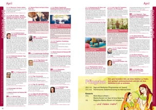 Tagesablauf,Seminarbeginnund–ende:Seite18.AlleSeminaremitMeditation,Mantra-Singen,Yogastunden.SeminarleiterabSeite165.
46
BADMEINBERG
April April
13.-17.4. Entspannung für Eltern und
Kind (ab Grundschulalter)
Eltern sowie Kinder brauchen Entspannung. Der
Leistungsdruck im Beruf und in der Schule ist
überall. Nutze das gemeinsame Wochenende mit
Yoga, gegenseitigen Massagen, Phantasiereisen
undlustigenBewegungsspieleninderNatur.20%
Ermäßigung für den 2. Erwachsenen.
SL: Wiebke Pflugner.
MZ 308 €; DZ 375 €; EZ 445 €; S/Z/Womo 255 €.
13.-17.4.Faszientraining mit Yin Yoga
Lerne, wie du durch dynamische Schwingungen
und Dehnungen aus dem Faszientraining sowie
passiven Übungen aus dem Yin Yoga dein Binde-
gewebsnetzwerk aus Faszien geschmeidiger und
den Körper beweglicher machen kannst. Ergänzt
durch das Arbeiten mit Faszienrolle und Bällen,
die den Körper in seiner Entgiftung unterstützen.
BitteFaszienrollemitbringen.Grundkenntnissein
YogaundMeditationnötig.SL:SusanHolze-Apell.
MZ 308 €; DZ 375 €; EZ 445 €; S/Z/Womo 255 €.
13.-17.4. Summerfeelings:
Workout und Yoga
Du trainierst, aber dir fehlt Yoga? Du machst
Yoga, würdest aber gern mehr für deine Fitness
tun? Und du willst beides, am besten gleichzeitig?
Das geht! Du lernst den sportlich-körperlichen
Aspekt von Hatha Yoga kennen und kannst ganz
individuelldietiefen,meditativenPartseinbauen.
So kannst du leicht dein eigenes Workout durch
Yogatechniken ausbauen oder deine Yogapraxis
auch als Workout nutzen. SL: Jasmin Iranpour.
MZ 308 €; DZ 375 €; EZ 445 €; S/Z/Womo 255 €.
13.-17.4. Themenwoche: Inneren
Frieden und Harmonie mit Dr. Tanu
Dr.TanugibtdirwertvolleTippsfürinnerenFrieden
und Harmonie mit dir selbst. Offen für alle. Mehr
Infos siehe Seite 7. Englisch mit dt. Übersetzung.
SL: Dr. Tanu Varma.
13.-17.4. Lach-Yoga für Yogalehrer,
Kursleiter und Therapeuten
Lerne Menschen sanft zu tiefem, herzhaftem
Lachen zu führen umso die vielfältigen positiven
Wirkungen des Lachens zu erfahren. Erlerne die
Konzeption und Durchführung von Kursen im
Yogalachen. SL: Madhavi Fritscher.
MZ 308 €; DZ 375 €; EZ 445 €; S/Z/Womo 255 €.
13.-17.4. Waldbaden - Shinrin Yoku
Achtsamkeitswoche
ZumEntschleunigenundSelbstreflektion.„Wald-
atmosphäre einatmen“ - Die heilende Kraft der
Natur wahrnehmen. Spüre dich. Achtsamkeits-
übungen, heilende Klänge und Phantasiereisen.
LandArt - absichtsloses erschaffen, MindArt
Poesie - entdecke den Poet in dir. Was hält der
Wald für dich bereit? Bitte wetterfeste Kleidung
und festes Schuhwerk mitbringen.
SL: Siddhi Bausch.
MZ 308 €; DZ 375 €; EZ 445 €; S/Z/Womo 255 €.
13.-18.4. Vegane Kochaus-
bildung
Spielerisch und genussvoll lernst du
die vielfältigen Möglichkeiten einer
yogisch-pflanzlichenErnährungken-
nen – von deftig bis Rohkost.
SL: Kai Treude.
MZ 483 €; DZ 568 €; EZ 654 €; S/Z/Womo 417 €.
14.-17.4. Indisch-­
vegetarischer Kochkurs und
Yoga
Die yogische Küche ist sattwig,
schmackhaft und gesund. Gerade
für alle, die Yoga üben, ist eine solche Ernährung
wesentlich,dasiedieEnergieströmeimKörperund
Geist ausgleicht und Prana, Lebenskraft, gibt. Du
erhältstEinblickeindieyogischeErnährungslehre,
lernst die harmonische Zusammenstellung und
ZubereitungvonMahlzeitenu.v.m.FürzuHause
und die professionelle Gastronomie. Englisch mit
dt. Übersetzung. SL: Dr. Nalini Sahay.
MZ 276 €; DZ 326 €; EZ 378 €; S/Z/Womo 237 €.
Bitte bis 16.03. anmelden.
NEU 17.-19.4. Alignment - Yoga­
therapeutische Ausrichtungsprinzipien -
Yogalehrer Weiterbildung
Alignment beschreibt im Yogakontext das Ein-
richtenpräziserAchsendesBewegungsapparates,
durch Setzen von Bewegungsimpulsen und Visu-
alisierung, um einen größtmöglichen physischen,
energetischen und krankheitspräventiven Effekt
auf deine Yogapraxis zu erzielen.
Du kannst diese Weiterbildung zusammen mit
10.-12.7. Hands On / 16.-18.10. Sequencing - Vom
EinfachenzumKomplexenauchals Gesamtpaket
mit 10% Rabatt buchen zum „Next Level Yoga-
lehrer“. SL: Uli Schuchart.
MZ 178 €; DZ 213 €; EZ 248 €; S/Z/Womo 153 €.
17.-19.4. Asana Intensiv für
Ausgeglichenheit, innere Stabilität und
Vertrauen
Durch intensives Arbeiten an Gleichgewicht und
Koordination kannst du den Zugang zu deiner
inneren Mitte finden. Du entwickelst Vertrauen
und Stabilität für deine Yoga- und Meditations-
praxis und den Alltag. Techniken und Tricks zur
Erhöhung von Koordination und Kraft. Täglich
4-6 Std. Asanas, ergänzt durch Meditation und
Mantra-Singen.MittelstufeundFortgeschrittene.
SL: Gauri Daniela Reich.
MZ 145 €; DZ 177 €; EZ 212 €; S/Z/Womo 117 €.
17.-19.4. Asana-Intensiv -
Variationen zur Yoga Vidya Reihe
TäglichzweilangeYogastunden,u.a.bereichertmit
Harmonium und inspirierenden Texten. In diesen
Tagen kommst du wieder zu dir, du lädst dich auf
und bereicherst deine Yogapraxis oder deinen
Yoga-Unterricht. Ein Genuss für Yogafreunde.
Mittelstufe und Fortgeschrittene.
SL: Radharani Birkner.
MZ 145 €; DZ 177 €; EZ 212 €; S/Z/Womo 117 €.
NEU 17.-19.4. Hatha Yoga
Prävention für Anfänger
Beschreibung siehe Seite 5.
MZ 178 €; DZ 213 €; EZ 248 €; S/Z/Womo 153 €.
10.-13.4. Abenteuer Familie stärken
Erlebe Yoga, die Geheimnisse der Samurai, Spiel
und Spaß mit der ganzen Familie.
SL: Hans-Jürgen Klee.
MZ 256 €; DZ 307 €; EZ 359 €; S/Z/Womo 216 €.
10.-13.4. Das Sri Yantra - Mystik,
Symbolik und Arbeiten mit diesem
mächtigsten Symbol des Tantra
Das Sri Yantra ist die Mutter aller Yantras, das
mächigste Symbol aus dem Tantra. Es erzeugt
einenspirituellenRaum,indemnegativeEnergien
aufgelöstundtransformiertwerden.Dulernst,wie
du mit dem Sri Yantra arbeiten kannst, für mehr
Energie, innere Ruhe, Selbstvertrauen Auflösen
negativer Gefühle. Englisch mit dt. Übersetzung.
SL: Dr. Nalini Sahay.
MZ 267 €; DZ 318 €; EZ 370 €; S/Z/Womo 228 €.
10.-13.4. Selbstvertrauen
und Stärke entwickeln mit
Shanmug
Shanmug führt dich in diesem Semi-
nar dank seiner immensen Erfahrung
als Yogalehrer und praktizierender Psychothe-
rapeut dazu, dein volles Potential zu entfalten,
dich aus der Begrenzung durch äußere und in-
nere Konditionierungen zu befreien. Das geht in
drei Schritten: 1) dich selbst annehmen 2) deine
Stärken finden und 3) dein Leben gestalten. Du
wirsteinGefühlunglaublicherBefreiungerfahren
und mit einem ganz neuen Selbstbewusstsein
Dinge angehen. Englisch mit dt. Übersetzung.
SL: Shanmug Eckhardt.
MZ 267 €; DZ 318 €; EZ 370 €; S/Z/Womo 228 €.
10.-13.4. Traditionell Indisches Yoga
für inneren Frieden
Sei ein Meister deiner Gedanken und erreiche
so inneren Frieden. Diese Tage helfen dir, den
Geist zu kontrollieren und herauszufinden, was
das wirkliche Ziel des Lebens ist. Alles ist bereits
in dir, Frieden und Freude, du musst nur einen
Weg dorthin finden, um es zu erfahren - durch
das Traditionelle Indische Yoga. Englisch mit dt.
Übersetzung. SL: Dr. Tanu Varma.
MZ 256 €; DZ 307 €; EZ 359 €; S/Z/Womo 216 €.
NEU10.-13.4.VinyasameetsYin
Entfalte dein inneres Potential, ak-
tiviere mit kraftvollen Vinyasa Se-
quenzen deine Lebensenergie. Die
so aktivierte Lebenskraft nutzt deine
Ressourcen, reinigt dich und schenkt dir Klarheit,
SicherheitundSelbstbewusstsein.Kommemitder
Yin Praxis in Kontakt mit den tieferen Schichten
deines Seins, lasse los auf allen Ebenen.
SL: Ajaipreet Kaur Lerp.
MZ 256 €; DZ 307 €; EZ 359 €; S/Z/Womo 216 €.
11.4. Kirtansingen mit Keval
18:45-19:45 Uhr.
11.4.Mantra-KonzertmitShamanaOM
12:30-13:30 Uhr.
NEU 12.-17.4. Beauty Yoga
Bringe deine innere und äußere Schönheit zum
Erblühen und stärke dein Selbstbewusstsein. Mit
speziellen Energielenkungen und Entspannungs-
techniken,Visualisierungsübungen,Meditationen
zur Selbstakzeptanz und Selbstliebe sowie vielen
Tipps für den Alltag. SL: Charry Devi Ruiz.
MZ 386 €; DZ 469 €; EZ 555 €; S/Z/Womo 216 €.
12.4. Mantra-Kozert mit Gauri & Guna
Nada Das
12:30-13:30 Uhr.
12.-17.4. Ayurveda Wellness-Woche
Lerne auf natürliche Weise, zu dir selbst zu kom-
men und dadurch zu mehr Energie und Lebens-
freude zu finden: Grundlagen des Ayurveda,
Massage-Workshops (Abhyanga), verschiedene
Reinigungsmethoden und heilsame Ernährung.
MitYogastunden,MeditationundMantra-Singen.
SL: Gundi Nowak.
MZ 386 €; DZ 469 €; EZ 555 €; S/Z/Womo 319 €.
NEU 12.-17.4. Die Weisheit
der Upanishaden
Erlebe eine faszinierende und mit-
reißende Analyse der Upanishaden,
derwichtigstenklassischenTextedesJnanaYoga.
Sie behandelt die Grundfragen der menschlichen
Existenz: Wer bin ich? Was ist wirklich? Was ist
Glück? Erkenntnisse verhelfen dir zur Befreiung
von allen Verstrickungen des Geistes. Englisch
mitdt.Übersetzung.SL:SwamiTattvarupananda.
MZ 386 €; DZ 469 €; EZ 555 €; S/Z/Womo 319 €.
NEU12.-17.4.Lymphmassage Ausbildung
LernedieWirksamkeitdersanftenLymphmassage
undihreEinsatzbereichekennen.SL:BhajanNoam.
MZ 483 €; DZ 568 €; EZ 654 €; S/Z/Womo 417 €.
12.-17.4. Yoga Asanas und
Meridianstimulation
Du lernst die wichtigsten Meridian-
punkte für den Alltag kennen und
wie du sie in den Asanas aktivieren
kannst. U.a.: Grundlagen der 5 Elementelehre
der TCM (Trad.Chin.Medizin), die 12 Hauptmeri-
diane und die entsprechenden Organfunktionen.
Grundkenntnisse in Yoga und Meditation nötig.
SL: Marc Gerson.
MZ 386 €; DZ 469 €; EZ 555 €; S/Z/Womo 319 €.
12.-17.4. Yoga Ferienwoche
Eine Woche zum Aufladen, Regenerieren und
Verwöhnen. Siehe S. 6.
SL: Ingrid Seemann, Wolfgang Seemann.
MZ 324 €; DZ 409 €; EZ 496 €; S/Z/Womo 259 €.
12.-17.4. Yoga für Jugendliche
Wir werden Yogaübungen und Meditations-
techniken kennenlernen, singen und quatschen.
Du wirst erlebnisreiche Tage verbringen! Ab 13
Jahre. SL: Kati Tripura Voß.
MZ 180 €; DZ 221 €; S/Z/Womo 128 €.
12.-17.4. Yoga mit dem Osterhasen -
YogafürKinder3-5 / 6-9 / 10-12Jahre
Ob Osterhasen wohl auch Yoga machen? - Lass
dich überraschen in den Osterhasen-Yogastun-
den. Erfahrene Kinderyogalehrer helfen dir in
die Stellungen und du erlebst, dass Yoga viel
Spaß macht und eine echte Herausforderung ist.
SL: Marcel Scherreiks, Vaishnava Keidel.
MZ 180 €; DZ 221 €; S/Z/Womo 128 €.
12.-19.4. Mantra Yogalehrer/in
AusbildungIntensivwochemitSundaram
LernesystematischYogastundenmitMantra-Be-
gleitung zu geben. SL: Sundaram, Katyayani.
MZ 653 €; DZ 770 €; EZ 889 €; S/Z/Womo 560 €.
12.-21.4. Yogalehrer Weiterbildung
Intensiv A2 / F2 - Die Weisheit der
Upanishaden
Eingehende Behandlung der Upanishaden, der
wichtigsten klassischen Texte des Jnana Yoga.
Stress-Psychologie,sportmedizinischeTrainings-
lehre,AnatomieundPhysiologiedesBewegungs-
apparates.
SL:SwamiTattvarupananda, AtmanShantiHoche,
Ramashakti Sikora.
MZ 714 €; DZ 865 €; EZ 1020 €; S/Z/Womo 594 €.
12.4.-10.5. Yogalehrer Ausbildung
Intensivkurs
Intensives Training in allen Aspekten des Yoga in
Theorie und Praxis.
SL: Adishakti Stein, Nirmala Erös, Ishwara
­Alisauskas, Keval.
MZ2421€;DZ2889€;EZ3373€;S/Z/Womo2051€.
13.4.Mantra-KonzertmitShamanaOM
12:30-13:30 Uhr.
NEU13.-17.4.Die Bergpredigt und Yoga
Die Bergpredigt enthält die Essenz der Lehren
von Jesus Christus. Sukadev erläutert dir die Be-
deutungderBergpredigt(Bibel,Matthäus5-7)für
das Yoga und wie sie die Lehren der Yoga-Meister
derGegenwartbeeinflusst.Mitvielenspannenden
Tipps, wie du die Lehren Jesu in deinem Alltag
umsetzen kannst. SL: Sukadev Bretz.
MZ 308 €; DZ 375 €; EZ 445 €; S/Z/Womo 255 €.
NEU 13.-17.4. Emotionales
­Stress­management
Emotionalität ist der Weg, unseren ureigenen
Empfindungen Ausdruck zu verleihen. Lerne
die neurologischen Grundlagen der Emotionen
kennen, die Rhythmen des Körpers, die Kunst des
Atems und der Berührung. Stressmanagement
mit der Integrativen Yogatherapie (AYTM), Ein-
führungindasBegleiteninderTherapieu.v.m.Als
Weiterbildung für Yogalehrer/Yogatherapeuten
geeignet, SL: Lara-M. Vucemilovic.
MZ 308 €; DZ 375 €; EZ 445 €; S/Z/Womo 255 €.
13.-17.4. Kundalini Yoga
Intensiv Praxis
Intensives Praktizieren der im Mittel-
stufen-Seminar gelernten Übungen
für noch tiefere Erfahrung und Er-
weiterung des Bewusstseins ohne viel Theorie.
Lade dich so richtig auf mit Energie und fühle
dich mit dem Kosmischen verbunden. Eines der
großartigsten Seminare für die spirituelle Ent-
wicklung und Kraft im Alltag! Teilnahmevoraus-
setzung: Kundalini Yoga Mittelstufe oder Yoga-
lehrer Ausbildung. Sonderbroschüre anfordern.
SL: Savitri Retat.
MZ 260 €; DZ 326 €; EZ 396 €; S/Z/Womo 208 €.
Anmeldeformulars.letzteSeite.Tel.InfoundAnmeldungtägl.8-20Uhr:BM05234/87-0·WW02685/8002-0·NO04426/904161-0·AL08361/92530-0
47
BADMEINBERG
Pfingsten
29.5.-1.6. 	 Yoga und Meditation Pfingstseminar mit Swamiji
31.5.-5.6. 	 Themenwoche: Gedächtnistraining mit Waltraud Keller
Konzerte
31.5.	 World Music & Bhakti –
	 Mantra-Konzert mit Gauri & Guna Nada Das
1.6.	 Magisches Mantra-Konzert mit Satyadevi
	 ... und Vieles mehr!
Eine ganz besondere Zeit, um deine Intuition zu finden,
dich spirituell weiterzuentwickeln und dich mit dem
Göttlichen in dir zu verbinden.
 