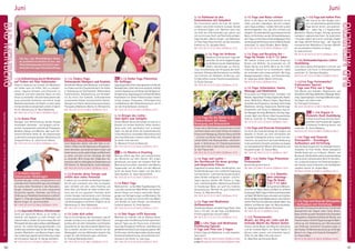 Tagesablauf,Seminarbeginnund–ende:Seite18.AlleSeminaremitMeditation,Mantra-Singen,Yogastunden.SeminarleiterabSeite165.
60 61
Anmeldeformulars.letzteSeite.Tel.InfoundAnmeldungtägl.8-20Uhr:BM05234/87-0·WW02685/8002-0·NO04426/904161-0·AL08361/92530-0BADMEINBERG
BADMEINBERG
JuniJuni
5.-7.6. Vollmond an den
Externsteinen mit Satyadevi
Die Externsteine gelten als einer der macht-
vollsten natürlichen Kraftorte Europas. Gerade
an Vollmond-Tagen und -Nächten kann man
die Kraft der Erde besonders gut spüren und
sich so mit neuer Kraft und Positivität aufladen.
Yoga-Stunden, Mantra-Singen und Meditation
im Haus Yoga Vidya bereiten auf das besondere
Erlebnis vor. SL: Satyadevi Bretz.
MZ 178 €; DZ 213 €; EZ 248 €; S/Z/Womo 153 €.
5.-7.6. Yoga bei Arthrose
Gerade bei Arthrose kann Yoga sehr
viel helfen. Du lernst Yogastellungen
zur Verbesserung der Gelenkbeweg-
lichkeit. Atemübungen zur Aktivie-
rung, Entschlackung und Anregung des Stoff-
wechsels. Hintergrundinformationen zur Aufbau
und Funktion von Gelenken, Ernährung; uvm.
Für Betroffene und als Präventionsmaßnahme.
SL: Ruzan Davtyan.
MZ 178 €; DZ 213 €; EZ 248 €; S/Z/Womo 153 €.
5.-7.6. Yoga für die Göttin in dir -
Chakra-Arbeit mit Atem,
Bewegung und Bewusstsein
Erfahre deine Weiblichkeit als Quelle deiner Kraft
und feiere diesen wertvollen Schatz mit anderen
FrauendurchBewegung,Träumen,KlangundStille
– zu Ehren von Mutter Erde, Schwester Mondin
undderGöttinindir.BewussteAtem-undStimm-
spiele in Verbindung mit Chakrakonzentration
führen dich tiefer in deine Kraft und Schönheit.
SL: Kati Tripura Voß.
MZ 178 €; DZ 213 €; EZ 248 €; S/Z/Womo 153 €.
5.-7.6. Yoga und Laufen -
Der Durchbruch für deine geistige
und körperliche Fitness
YogabietetmitseinenAtem-,Koordinations-und
Flexibilitätsübungen eine exzellente Ergänzung
zum Konditions- und Krafttraining des Laufens,
deren Vorteile erfolgreich in Spitzen- und Pro-
fisport genutzt werden. Mit Theorie zu Yoga,
Lauf- und Trainingslehre. Idyllische Laufstrecken
im Teutoburger Wald, von sanft bis fordernd.
Voraussetzung: Normale bis gute körperliche
Fitness. SL: Mahindra König.
MZ 178 €; DZ 213 €; EZ 248 €; S/Z/Womo 153 €.
5.-7.6. Yoga und Meditation
Aufbauseminar
VertiefedeinWissenunddeineYoga-Praxis.Siehe
Seite 5. Für alle, die das Yoga und Meditation
Einführungsseminar besucht haben.
MZ 145 €; DZ 177 €; EZ 212 €; S/Z/Womo 117 €.
NEU 5.-7./9.6. Yoga und Meditation
Einführung / Spezial:
4 Tage zum Preis von 3 Tagen
Erfahre Yoga und Meditation in allen Aspekten.
Siehe Seite 5.
5.-7.6.MZ136€;DZ168€;EZ204€;S/Z/Womo108€.
5.-9.6.:MZ188€;DZ237€;EZ290€;S/Z/Womo108€.
5.-7.6. Yoga und Natur erleben
Nimm in der Natur die Verbundenheit mit dir
selbst und dem Lebendigen, das dich umgibt,
wahr. Yoga und Natur – beides führt dich zu dem
dahinterliegenden Eins, das alles umfasst und
integriert.Duverbindestdichganzbewusstmitder
Natur, mit Techniken aus der Achtsamkeitspraxis,
dem Yoga und der Naturerlebnispädagogik. Bitte
wettergeeigneteKleidungundeineWasserflasche
mitbringen. SL: Anjali Gundert, Maren Weber.
MZ 178 €; DZ 213 €; EZ 248 €; S/Z/Womo 153 €.
5.-7.6. Yoga und Recycling Art -
Yoga für Kinder 3-6 / 7-12 Jahre
Wir basteln schöne und sinnvolle Dinge aus
Resten und Abfällen. So verwenden wir z.B.
Papier, Karton und Stoffe. Wenn du ein T-Shirt
mitbringst. können wir es verschönern, indem
wir es bemalen oder etwas aufnähen. Mit Yoga,
Bewegungsspielen, Klang- und Fantasiereisen.
SL: Vaishnava Keidel, Marcel Scherreiks.
MZ 87 €; DZ 104 €; S/Z/Womo 65 €.
5.-7.6. Yoga, Schwimmen, Sauna,
Massage und Meditation
Kurzurlaub zum Regenerieren, Aufladen und
Relaxen.Tagesablauf:Freitag:Yogastunde,Abend-
essen, Meditation, Mantra-Singen, Begrüßung,
Vorstellen des Programms. Samstag: Vormittags
Meditation, Vortrag, Yogastunde. Nachmittags:
Schwimmen und Sauna im Badehaus; Ayurve-
da-Massage.Sonntag:Meditation,Vortrag,Yoga-
stunde. Nach dem Brunch Abschlussworkshop.
Ende ca. 14:30 Uhr. SL: Premajyoti Schumann.
MZ 181 €; DZ 214 €; EZ 250 €; S/Z/Womo 154 €.
7.-9.6.Yoga und Viszerale Osteopathie
Du lernst die Zusammenhänge der Organe und
Gewebe im Körper aus dem Verständnis der
viszeralen Osteopathie kennen, sowie ihre ana-
tomische und psychisch-spirituelle Bedeutung.
IndenpraktischenStundenverbindestduAsanas
mit osteopathischem Wissen, Affirmationen und
Visualisierungen. SL: Anjana Mayr.
MZ 154 €; DZ 188 €; EZ 221 €; S/Z/Womo 128 €.
NEU 7.-12.6. Hatha Yoga Prävention
Ferienwoche
Beschreibung siehe Seite 6.
MZ 386 €; DZ 469 €; EZ 555 €; S/Z/Womo 319 €.
7.-12.6. Naturfor-
scher unterwegs -
Yoga für Kinder
3-6 / 7-12 Jahre
AufspielerischeWeiseer-
forschen wir Wald, Wiese und Bach im schönen
TeutoburgerWald.YogaimFreienmachtbesonders
vielSpaß.MitBecherlupenerkundenwirInsekten,
lernendieBäumedesWaldeskennenunderfahren,
welcheTiereHolzalsLebensgrundlagehaben.Aus
Gräsern und Blumen legen wir Naturmandalas.
SL: Vaishnava Keidel, Marcel Scherreiks.
MZ 180 €; DZ 221 €; S/Z/Womo 128 €.
7.-12.6. Themenwoche:
Bhakti, der Weg der Liebe und die
heilende Macht des Namen Gottes
Erfahre, wie du Bhakti, den Weg der Liebe gehen
und die heilende Macht von Gottes Namen in
deinem Leben spüren und entwickeln kannst.
Offen für alle. Mehr Infos siehe Seite 7.
SL: Baba Ram das Riccardo Monti.
7.-12.6.Yoga zum halben Preis
Hier kannst du dein Budget scho-
nen und gleichzeitig ganzheitlichen
Yoga kennen lernen und praktizie-
ren - jeden Tag 1-2 Yogastunden,
Meditation, Mantra-Singen, Vortrag, gesundes
biologisch-vegetarisches Essen. Du praktizierst
3 Stunden täglich aktiv einen wichtigen Aspekt
des Yoga, nämlich Karma Yoga – den Yoga des
ehrenamtlichen Mithelfens (3 Stunden Mithilfe
bei verschiedenen Arbeiten im Haus).
SL: Karina Penner.
MZ 162 €; DZ 204 €; EZ 247 €; S/Z/Womo 130 €.
7.-14.6. Achtsamkeitspraxis Lehrer
Ausbildung
Lerne deine eigene Achtsamkeit zu schulen und
auszubauen und Kurse in Achtsamkeitspraxis
anzuleiten. SL: Shankara Girgsdies.
MZ 653 €; DZ 770 €; EZ 889 €; S/Z/Womo 560 €.
7.-12./14.6. Yoga Ferienwoche /
Frühsommer Spezial:
7 Tage zum Preis von 5 Tagen
Eine Woche zum Aufladen, Regenerieren und
Verwöhnen.MitYoga,Meditation,Massage-Work-
shop, Spaziergängen, Ausflügen/Wanderungen,
Vorträgen und vielem mehr.
SL: Premajyoti Schumann.
MZ 324 €; DZ 409 €; EZ 496 €; S/Z/Womo 259 €.
NEU 7.-14.6. Vegane 5-
Elemente­-Koch Ausbildung
In Theorie und Praxis lernst du Koch-
technikenundPrinzipienderveganen
5-Elemente-Ernährung kennen und
anwenden. SL: Astrid Waligura.
MZ 653 €; DZ 770 €; EZ 889 €; S/Z/Womo 560 €.
7.-14.6. Yoga und Viszerale
Osteopathie - Grundlagen,
Aufbaukurs und Vertiefung
Dass die Bauchorgane sich frei bewegen können,
verdanken sie ihren Hüllen. Derart bewegliche
Gebilde finden sich u.a. im Bauch-, Becken- und
Brustraum.DasVerstehendieserZusammenhänge
gibt dir einen umfassenderen Blick für Korrektu-
ren, so dass du kreativer mit Einschränkungen in
den Asanas sowie Schmerzen und Steifigkeiten
umgehen kannst. SL: Anjana Mayr.
MZ 566 €; DZ 681 €; EZ 802 €; S/Z/Womo 473 €.
9.-14.6.Yoga und Viszerale Osteopathie
- Aufbaukurs mit Vertiefung
BesondereSchwerpunktedesKurses:funktionelle
Beweglichkeit der Organe Leber, Galle, Nieren,
BlaseundHerzausdemVerständnisderViszeralen
Osteopathie; mögliches Auflösen der Muster und
Transformation mithilfe Organ bezogener Wahr-
nehmung, die Verbindung zum Nervensystem
und Potenzial orientierte Visualisierungen in
denAsanas.Teilnahmevoraussetzung:vorheriger
Besuch von „Yoga und Viszerale Osteopathie“.
SL: Anjana Mayr.
MZ 411 €; DZ 494 €; EZ 580 €; S/Z/Womo 344 €.
1.-5.6.Selbstheilung durch Meditation
auf Farben mit Ram Vakkalanka
Farbe ist Ausdruck von Energie. Die Meditation
auf Farben kann dir helfen, dich zu energeti-
sieren, negative Energien und Emotionen zu
reduzieren und einen positiven Raum um dich
herum zu erschaffen. Erkunde Farbe jenseits des
sozio-kulturellen Kontextes und erlerne einige
Meditationstechniken mit Farben, um dich selbst
mental,emotionalundspirituellzuheilen.Englisch
mit dt. Übersetzung. SL: Ram Vakkalanka.
MZ 308 €; DZ 375 €; EZ 445 €; S/Z/Womo 255 €.
5.-7.6. Asana Flow
Getragen vom Atemrhythmus werden Asanas
miteinander verbunden - mal langsam und be-
sinnlich,maldynamischundkraftvoll.Pranayama,
Bandhas, Klänge und Mantras, aber auch tän-
zerische Elemente helfen dir, die Lebensenergie
zu aktivieren und auszudrücken. Mittelstufe und
Fortgeschrittene. SL: Lalita Furrer-Hübner.
MZ 178 €; DZ 213 €; EZ 248 €; S/Z/Womo 153 €.
5.-7.6. Asana Intensiv -
Schwerpunkt Rückbeugen
Rückwärtsbeugen wirken energetisierend und
verbindenKraft,HerzensöffnungundLeichtigkeit.
Du kannst deine Flexibilität in den Rückwärts-
beugen verbessern und du wirst erstaunliche
Fortschritte machen. Techniken und Tricks zur
ErhöhungvonFlexibilität,KoordinationundKraft.
Täglich4–6StundenAsanas.MitMeditationund
Mantra-Singen. SL: Jana Krützfeldt.
MZ 178 €; DZ 213 €; EZ 248 €; S/Z/Womo 153 €.
5.-7.6.AyurvedaWellness-Wochenende
Lerne auf natürliche Weise, zu dir selbst zu
kommen und dadurch zu mehr Energie und
Lebensfreude zu finden. Du lernst etwas über die
PhilosophiedesAyurvedaundAyurvedaMassagen
kennen. Du erlebst Reinigungsmethoden und
erhältst ayurvedische Tipps für den Alltag. Yoga-
stunden, Meditation und Mantra-Singen sowie
eine vollwertige vegetarische Ernährung runden
die erholsamen Tage ab. SL: Nanda Schetelich.
MZ 178 €; DZ 213 €; EZ 248 €; S/Z/Womo 153 €.
5.-7.6. Chakra-Yoga:
Schwerpunkt Manipura und Anahata
VertiefedeinWissenüberManipura-undAnahat-
ha-Chakra und ihre Zusammenarbeit. Sie stehen
in Verbindung mit Stoffwechsel, Willensstärke,
Transformation, Selbstachtung und Verständ-
nis. Du lernst: Ihre Symbolik, Einflussbereiche
im physischen Körper und psychischen Ebenen.
Übungen zur Chakra-Harmonisierung wie Asana,
Pranayama,Meditation,Mantra.SL:NirmalaErös.
MZ 178 €; DZ 213 €; EZ 248 €; S/Z/Womo 153 €.
5.-7.6. Didgeridoo lernen
Lerne Didgeridoo spielen oder dein Spiel zu ver-
feinern.ErfahrevondenBasicsbiszufortgeschrit-
tenen Techniken, wie du deinen Atem nutzen und
lenkenkannst,umdieuraltenKlängeundRhythmen
zu tönen und dich mit der Urenergie der Erde
zu verbinden. Bitte bringe dein Didgeridoo mit,
ansonsten gibt es selbstgebaute Didgeridoos aus
PVC Rohren. SL: Michael Banck, Soma Seehaber.
MZ 178 €; DZ 213 €; EZ 248 €; S/Z/Womo 153 €.
5.-7.6. Erwecke deine Energie und
erfülle dein volles Potential
In jedem von uns stecken wunderbare Energien,
die oft noch unerweckt sind. Sind sie erwacht,
dann entfaltet sich dein volles Potential und
deine Ziele und Träume im Leben erfüllen sich.
Lerne wie du mit yogischen Praktiken deine
inneren Energien harmonisierst und in Einklang
mit den kosmischen Energien bringst, um Frieden
und Glückseligkeit zu erreichen. Englisch mit dt.
Übersetzung. SL: Ram Vakkalanka.
MZ 178 €; DZ 213 €; EZ 248 €; S/Z/Womo 153 €.
5.-7.6. Liebe dich selbst
Das ist eine Einladung, das loszulassen, was dir
schadet und das zu tun, was dich stärkt. Dafür ist
wichtig, dich mit allen Schwächen und Schatten
anzunehmen, dir über deine wahren Bedürfnisse
klar zu werden und dich frei zu machen von der
Abhängigkeit und vom Wohlwollen anderer. Das
erspart dir viele Enttäuschungen und Stress.
SL: Andreas Mohandas Eckert.
MZ 178 €; DZ 213 €; EZ 248 €; S/Z/Womo 153 €.
NEU 5.-7.6. Hatha Yoga Prävention
für Anfänger
YogaalsganzheitlichesÜbungssystemerhöhtdie
Beweglichkeit, stärkt das Immunsystem, kräftigt
unserenOrganismusundfördertdieFähigkeitzur
Entspannung. Yoga beugt auf umfassende Weise
Krankheiten vor. Dieser Präventionskurs fördert
mittels Asanas, Pranayama, Tiefentspannung
und Meditation dein Körperbewusstsein und ist
von den Krankenkassen anerkannt.
MZ 178 €; DZ 213 €; EZ 248 €; S/Z/Womo 153 €.
5.-7.6. Krieger des Lichts -
Vom Opfer zum Schöpfer
Du bist Meister deines Schicksals! Je mehr du in
Kontakt mit deinem Höchsten Selbst kommst,
desto mehr Licht manifestiert sich in deinem
Leben. Du hast die Kraft, die Zusammenbrüche
inDurchbrüche zuverwandeln!DasSeminarwird
eine neue Dimension in deinem Leben öffnen, die
du vorher nicht kanntest.
SL: Maharani Fritsch de Navarrete.
MZ 178 €; DZ 213 €; EZ 248 €; S/Z/Womo 153 €.
NEU 5.-7.6. Mantra & Chanting
Mantras öffnen das Herz und transformieren
den Menschen auf allen Ebenen. Wir singen
gemeinsam und lassen die heilsame Kraft der
Mantras auf uns wirken. Lass dich in den Mantra
Yogastunden von der Musik und den Mantras
durch die Asana Praxis tragen und lass deine
Seele baumeln. SL: Gauri Daniela Reich.
MZ 178 €; DZ 213 €; EZ 248 €; S/Z/Womo 153 €.
5.-7.6. Räkel Yoga
Räkle dich frei – so löst Räkel Yoga Blockaden! Du
nutzt den natürlichen Räkel Reflex und befreist
deinen Körper mit kreativ-natürlichen Bewe-
gungen von Verspannungen und Blockaden. Die
Übungen von Kopf bis Fuß vertiefen das Räkeln
und machen dir seine lösende und befreiende
Funktion bewusst. SL: Erkan Batmaz.
MZ 178 €; DZ 213 €; EZ 248 €; S/Z/Womo 153 €.
5.-7.6. Roh Vegan trifft Ayurveda
Möchtest du erfahren, wie du Rohkost besser
vertragen oder ihre Wirkung für dich optimieren
kannst? Tipps aus der Praxis einer erfahrenen
Ayurveda Therapeutin helfen dir, vitale Nahrung
gemäßdeinemKonstitutionstypanzupassen.Mit
Einführung in die Grundprinzipien des Ayurveda,
Konstitutionsbestimmung und praktischer Um-
setzung in der Küche. SL: Julia Lang.
MZ 178 €; DZ 213 €; EZ 248 €; S/Z/Womo 153 €.
Alle Aus- und  Weiterbildungen findest
du ausführlich beschrieben im Aus- und
Weiterbildungskatalog2020(bitteanfor-
dern)oderunteryoga-vidya.de/ausbildung
 