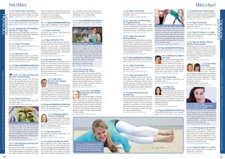 Tagesablauf,Seminarbeginnund–ende:Seite18.AlleSeminaremitMeditation,Mantra-Singen,Yogastunden.SeminarleiterabSeite165.
140 141
Anmeldeformulars.letzteSeite.Tel.InfoundAnmeldungtägl.8-20Uhr:BM05234/87-0·WW02685/8002-0·NO04426/904161-0·AL08361/92530-0
NORDSEE
NORDSEE
März / AprilFeb / März
14.-16.2. Harmonium Lernseminar
Lerne Harmonium zu spielen! Wenn vorhanden,
bitte eigenes Harmonium mitbringen. SL: Jürgen
Wade. MZ 178 €; DZ 213 €; EZ 248 €; S/Z 153 €
14.-16.2.YogaundMeditationEinführung
Erfahre Yoga und Meditation in allen Aspekten.
Siehe S. 5. MZ 136 €; DZ 168 €; EZ 204 €; S/Z 108 €
14.-23.2. Yogalehrer/in Weiterbildung
Intensiv D1- Raja Yoga
Raja Yoga (Yoga Sutras): Meditation, Unterrichts-
didaktikund-techniken,Sanskrit,Asana-Variationen,
Shank Prakshalana, Kundalini Yoga.
SL: Ananda Schaak, Anantadas Büsseler.
MZ 714 €; DZ 865 €; EZ 1020 €; S/Z 594 €
16.-21.2. Yoga Ferienwoche
Eine Woche zum Aufladen, Regenerieren und
Verwöhnen. Siehe S. 6.
MZ 324 €; DZ 409 €; EZ 496 €; S/Z 259 €
21.-22.2. Shivaratri-Feier
Die heilige Nacht Shivas. Singen von „Om Namah
Shivaya“,Pujas,Homa,GeschichtenundPhilosophie
über Shiva sowie Meditation und Mantra-Singen.
MZ 52 €; DZ 68 €; EZ 86 €; S/Z 39 €
21.-23.2.YogaundMeditationEinführung
Erfahre Yoga und Meditation in allen Aspekten.
Siehe S. 5. MZ 136 €; DZ 168 €; EZ 204 €; S/Z 108 €
Neu 23.-28.2. Yin Yoga mit Klang und
spezielles Faszientraining
Du hältst die Asanas zwischen 3 und 7 Minuten,
kannst nicht benötigte Muskeln loslassen. Dein
Faszien- (Bindegewebe) wird trainiert, Klang-
schwingungen vertiefen die Wirkung. Außer
dem Dehnen werden auch andere Aspekte des
Faszientrainings ausführlich integriert. Bitte
Faszienrollemitbringen.GrundkenntnisseinYoga
und Meditation nötig. SL: Pranava Heinz Pauly.
MZ 386 €; DZ 469 €; EZ 555 €; S/Z 319 €
23.-28.2. Yoga Ferienwoche
Eine Woche zum Aufladen, Regenerieren und
Verwöhnen. Siehe S. 6.
MZ 324 €; DZ 409 €; EZ 496 €; S/Z 259 €
Neu28.2.-1.3.KartenlegenmitdemTarot
Erweitere deine Yoga Praxis um die Kunst des
Kartenlegens mit dem Tarot. Beim Kartenlegen
nimmst du Kontakt zu deinem inneren Selbst
auf. Lerne die Weisheitstechnik des Kartenlegens
kennen und die Bilder zu deuten, die dein innerer
Ratgeber dir zeigt. Mittelstufe und Fortgeschrit-
tene. SL: Benjamin Schwering.
MZ 178 €; DZ 213 €; EZ 248 €; S/Z 153 €
28.2.-1.3.Schamanische Heilarbeit mit
dem inneren Kind
Das verletzte Kind wieder in das spontane, un-
beschwerte Kind zurück zu verwandeln ist eine
derzentralenAufgabenderSchamanen.Verbinde
dich wieder mit dem Urvertrauen zu Mutter
ErdeundfindezurückzudeinernatürlichenKraft,
Unschuld und Lebensfreude. Bitte ein Kinderfoto
(3-5 Jahre) von dir mitbringen.
SL: Maharani Fritsch de Navarrete.
MZ 178 €; DZ 213 €; EZ 248 €; S/Z 153 €
28.2.-1.3.YogaundMeditationEinführung
Erfahre Yoga und Meditation in allen Aspekten.
Siehe S. 5. MZ 136 €; DZ 168 €; EZ 204 €; S/Z 108 €
1.-6.3. Yoga Ferienwoche
Eine Woche zum Aufladen, Regenerieren und
Verwöhnen. Siehe S. 6.
MZ 324 €; DZ 409 €; EZ 496 €; S/Z 259 €
1.-6.3. Yoga zum halben Preis
Hier kannst du dein Budget schonen und gleich-
zeitig ganzheitlichen Yoga kennenlernen und
praktizieren – jeden Tag 1-2 Yogastunden,
Meditation, Mantra-Singen, Vortrag, gesundes
biologisch-vegetarisches Essen. Du praktizierst
3 Std. täglich aktiv Karma Yoga – den Yoga des
ehrenamtlichen Mithelfens.
MZ 162 €; DZ 204 €; EZ 247 €; S/Z 130 €
6.-8.3. Der spirituelle Weg
Der spirituelle Weg führt vom Relativen zum Ab-
soluten, vom Individuellen zum Kosmischen, von
der Getrenntheit zur Einheit. Dieses Seminar gibt
dir das nötige Wissen, um diesen wunderbaren
Weg frohen Mutes zu gehen und Fallstricke zu
vermeiden.VorkenntnisseinYogaundMeditation
nötig. SL: Ananda Schaak.
MZ 178 €; DZ 213 €; EZ 248 €; S/Z 153 €
6.-8.3. Yoga Nidra
Die Kunst der richtigen
Entspannung
ErfreuedichdeinesLebensundentgehe
demStress.DuerhältsttiefeEinblicke
in die wissenschaftlich fundierte Tiefenentspan-
nungs- und Meditationstechnik der Satyananda
Yoga Tradition. Dein sich entspannender Körper
undGeisterlaubendirtiefnachinnenzuschauen,
deine wahren Qualitäten zu erkennen und dein
kreativesPotentialzuentfalten.SL:MichaelBüchel.
MZ 178 €; DZ 213 €; EZ 248 €; S/Z 153 €
6.-8.3.Yoga und Meditation Einführung
Erfahre Yoga und Meditation in allen Aspekten.
Siehe S. 5. SL: Parashakti Küttner.
MZ 136 €; DZ 168 €; EZ 204 €; S/Z 108 €
8.-13.3. Entspannungskurs-
leiter/in Ausbildung
LerneEntspannungskurseanzuleiten,
Menschen kompetent und sicher in
die Entspannung zu führen und sie
auf ihrem Prozess zu mehr innerer Ruhe zu be-
gleiten. SL: Krishnashakti Stiboy.
MZ 483 €; DZ 568 €; EZ 654 €; S/Z 417 €
8.-13.3. Yoga Ferienwoche
Eine Woche zum Aufladen, Regenerieren und
Verwöhnen. Siehe S. 6.
MZ 324 €; DZ 409 €; EZ 496 €; S/Z 259 €
13.-15.3.Tanzen und Yoga für Frauen
Tanze losgelöst und frei in einem geschützten
Raum, so wie „DU“ bist. Erlebe die Kraft deiner
Freudemitdirselbst,deinerGlückseligkeit.Schenke
deineschöneWeiblichkeitdergroßenMutterErde,
die uns trägt, nährt und uns tanzen und lachen
sehen möchte. Täglich Yoga, Meditation, freier
Tanz, Frauenkreis, Kopf leeren, Achtsamkeits-
übungen, Vorträge, Singen, Tönen, Schwingen,
Visionsreisen u.v.m. SL: Birgit Rüger.
MZ 178 €; DZ 213 €; EZ 248 €; S/Z 153 €
13.-15.3.YogaundMeditationEinführung
Erfahre Yoga und Meditation in allen Aspekten.
Siehe S. 5. MZ 136 €; DZ 168 €; EZ 204 €; S/Z 108 €
14.3. Tag der offenen Tür
Ab 11:00 Uhr bis 21:00 Uhr. Zum unverbindlichen
Kennenlernen. Yogastunden für Anfänger und
Mittelstufe,Yogavorführung,EinführunginYoga,
Meditation,Mantra-Singen.LeckeresVollwertbuffet.
Alles kostenlos. Bitte vorher anmelden. Wenn du
noch eine Nacht länger bleiben möchtest und
am nächsten Tag an Meditation, Mantra-Singen,
Yogastunde und Brunch teilnimmst:
MZ 52 €; DZ 69 €; EZ 86 €; S/Z 38 €
Nur Satsang und Übernachtung:
MZ 27 €; DZ 35 €; EZ 43 €; S/Z 19 €
15.-20.3. Die befreite Frau -
Intensivseminar für Frauen
Im geschützten Raum heilst du deine weiblichen
Verletzungen über das intensive Erleben deiner
Wut, Angst, Trauer, Freude; befreist dich von Blo-
ckaden die dich klein, müde, kraftlos, zornig oder
depressiv machen. Werde wieder zur strahlenden
Königin, die sich selbst, ihr Umfeld und diesen
Planeten heilt. SL: Birgit Rüger.
MZ 386 €; DZ 469 €; EZ 555 €; S/Z 319 €
15.-20.3. Fit in den Frühling -
Entschlacken mit Ayurve-
da Fasten
WenndasVerdauungsfeuerzuschwach
ist, können sich Übergewicht und
Trägheit einstellen. Ayurvedisches Fasten ent-
fachteswieder.WährenddiesersanftenMethode
wird der Körper mit Hilfe von Suppen und heißen
Getränken gereinigt und entschlackt. Bewegung
an frischer Luft, Massage Workshop, Yoga,
Meditation, Mantra-Singen, Gesprächsrunden.
SL: Omkari Waibel.
MZ 386 €; DZ 469 €; EZ 555 €; S/Z 319 €
15.-20.3. Yoga Ferienwoche
Eine Woche zum Aufladen, Regenerieren und
Verwöhnen. Siehe S. 6.
MZ 324 €; DZ 409 €; EZ 496 €; S/Z 259 €
20.-22.3. Anatomie und Physiologie
für Yogalehrer/innen
InsbesondereMuskel-undSkelettsystem,Aufbau
von Zelle, Bindegewebe und Muskeln. Unter-
richtstechniken:Stimm-undSprachschulungmit
praktischen Übungen. SL: Venkatesha Zaremba.
MZ 178 €; DZ 213 €; EZ 248 €; S/Z 153 €
20.-22.3. Yoga und achtsame
Kommunikation
Lerne,mitdirunddeinenMitmenschenwertschät-
zend umzugehen: aufrichtig sein, den anderen
verstehen lernen, klare Bitten aussprechen, kon-
fliktauslösendesVerhaltenkonstruktivansprechen.
Theorie der „Gewaltfreien Kommunikation“ nach
Dr.MarshallB.RosenbergundpraktischeÜbungen.
SL: Krishnadas Matthias Faust.
MZ 178 €; DZ 213 €; EZ 248 €; S/Z 153 €
20.-22.3.YogaundMeditationEinführung
Erfahre Yoga und Meditation in allen Aspekten.
Siehe S. 5. MZ 136 €; DZ 168 €; EZ 204 €; S/Z 108 €
22.-27.3. Yoga Ferienwoche
Eine Woche zum Aufladen, Regenerieren und
Verwöhnen. Siehe S. 6.
MZ 324 €; DZ 409 €; EZ 496 €; S/Z 259 €
22.-27.3. Yoga zum halben Preis
Schone dein Budget und lerne den ganzheit-
lichen Yoga kennen und praktizieren – jeden Tag
1-2 Yogastunden, Meditation, Mantra-Singen,
Vortrag, gesundes biologisch-vegetarisches
Essen. Du praktizierst 3 Std. täglich aktiv Karma
Yoga – den Yoga des ehrenamtlichen Mithelfens.
MZ 162 €; DZ 204 €; EZ 247 €; S/Z 130 €
27.-29.3. Ausrichtung nach dem
Spiralprinzip
DrehdichinSpiralenundLoopszueinergesunden
Körperhaltung.EinfacheYogaübungenverknüpft
mit anatomischen Erkenntnissen. Die Ausrich-
tungsdynamik arbeitet mit Verschraubungen
entlang der Körperachsen. Du löst ungesunde
Haltungsmusterauf,schonstGelenkeundachtest
besonders auf anatomisch richtige Haltungen.
SL: Jnanadev Wallaschkowski.
MZ 178 €; DZ 213 €; EZ 248 €; S/Z 153 €
27.-29.3. Yoga für den kühlen Kopf
DubrauchstAnregungenundTechnikenfüreinen
freien Kopf? Yoga ist ideal zum Entspannen und
AufladenmitneuerKraftundPositivität.Dulernst
Yoga-Techniken, die besonders wirkungsvoll sind
beiStresssymptomenwieNackenverspannungen,
KopfschmerzundSchlafstörungenundverstehst
die physiologischen Vorgänge dieser Störungen.
SL: Pranava Heinz Pauly.
MZ 178 €; DZ 213 €; EZ 248 €; S/Z 153 €
27.-29.3.YogaundMeditationEinführung
Erfahre Yoga und Meditation in allen Aspekten.
Siehe S. 5. MZ 136 €; DZ 168 €; EZ 204 €; S/Z 108 €
29.3.-3.4.Meditatives Töpfern
und Yoga
Du machst dich mit den Urelementen
Erde, Feuer, Luft und Wasser ver-
traut. Ein Gefäß aus Ton formen, es
gestalten, brennen und benutzen können. Der
2-tägige Raku-Workshop findet im Atelier des
Künstlers statt, an den anderen Tagen widmest
du dich deiner Yoga-Praxis. SL: Vijen R. Thiele.
MZ 386 €; DZ 469 €; EZ 555 €; S/Z 319 €
29.3.-3.4. Yoga Ferienwoche
Eine Woche zum Aufladen, Regenerieren und
Verwöhnen. Siehe S. 6.
MZ 324 €; DZ 409 €; EZ 496 €; S/Z 259 €
3.-5.4. Yoga bei
Schlafstörungen
Der Parasympathikus ist der Teil
unseres autonomen Nervensystems,
der für Entspannung, Heilung und
Regeneration zuständig ist. Die hier erlernte
Übungsreihe mit verschiedenen Techniken hilft,
denParasympathikuszuaktivierenunddieinnere
Müdigkeit zuzulassen.
SL: Charry Devi Ruiz.
MZ 178 €; DZ 213 €; EZ 248 €; S/Z 153 €
3.-5.4.Yoga und Meditation Einführung
Erfahre Yoga und Meditation in allen Aspekten.
Siehe S. 5. MZ 136 €; DZ 168 €; EZ 204 €; S/Z 108 €
3.-5.4. Yogalehrer/in Vorbereitung
Du erhältst Informationen zu den verschiedenen
Varianten der Yogalehrerausbildung und einen
Einblick in alle Aspekte von Yoga und Meditation.
MZ 145 €; DZ 177 €; EZ 212 €; S/Z 117 €
5.-10.4. Yoga Ferienwoche
Eine Woche zum Aufladen, Regenerieren und
Verwöhnen. Siehe S. 6.
MZ 324 €; DZ 409 €; EZ 496 €; S/Z 259 €
5.-10.4. Yoga für Kinder 3-12 Jahre
Kindern macht Yoga besonders viel Spaß! SL: Zoe
Asenjo-Ruiz, Giulia Resner.
MZ 180 €; DZ 221 €; S/Z 128 €
5.-10.4. Yoga für Nacken, Rücken,
Schulterverspannungen
Körperliche und emotionale Anspannung führt
bei vielen Menschen zu Schmerzen im Schulter-
und Nackenbereich. Du lernst hier durch gezielte
Übungen zu entspannen und Schonhaltungen
sowie dadurch bedingte Schmerzen zu mildern.
Grundkenntnisse in Yoga und Meditation.
SL: Charry Devi Ruiz.
MZ 386 €; DZ 469 €; EZ 555 €; S/Z 319 €
5.-10.4. Yoga, Klang
und Trance
Erfahre mit Klangyoga,
Atmen mit AUM, Man-
tra-Singen, fließenden
Yoga-StellungenundkreativemTanzenverschiedene
Trance-Techniken. Obertonreiche Instrumente,
wie Monochord, Gongs, Didgeridoo, Trommel,
Shrutibox und Stimme führen dich in tiefere
Bewusstseins-Ebenen.
SL: Wolfgang Meisel, Jutta Kremer.
MZ 386 €; DZ 469 €; EZ 555 €; S/Z 319 €
10.-12.4. Gesichts Yoga –
für ein strahlendes Gesicht und
einen entspannten Kiefer
Im Laufe der Zeit machen unsere Gesichtsmus-
keln schlapp, wenn sie nicht bewegt werden. Mit
lustigen,effektivenGesichtsmuskelübungenwird
die Durchblutung angeregt, die Haut stimuliert
und das Bindegewebe gefestigt. Sie machen uns
tatsächlich schöner – die Haut wirkt elastisch
und straff. SL: Charry Devi Ruiz.
MZ 178 €; DZ 213 €; EZ 248 €; S/Z 153 €
10.-12.4.Hormonyoga an der Nordsee
Hormonyoga ist mehr als eine Yogapraxis zur
Milderung von Beschwerden in den Wechsel-
jahren! Hier lernst du, deine schlafenden Fähig-
keiten zu wecken und deine Weiblichkeit neu zu
definieren. Du erlebst, dass Wechsel auch eine
Neuorientierung ist, die mit viel Energiegewinn
verbunden ist. SL: Gabriele Hörl.
MZ 178 €; DZ 213 €; EZ 248 €; S/Z 153 €
10.-12.4. Yoga für Kinder 3-12 Jahre
Kindern macht Yoga besonders viel Spaß! SL: Zoe
Asenjo-Ruiz, Giulia Resner.
MZ 87 €; DZ 104 €; S/Z 65 €
Alle Aus- und  Weiterbildungen findest
du ausführlich beschrieben im Aus- und
Weiterbildungskatalog2020(bitteanfor-
dern)oderunteryoga-vidya.de/ausbildung
 