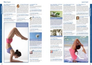 Tagesablauf,Seminarbeginnund–ende:Seite18.AlleSeminaremitMeditation,Mantra-Singen,Yogastunden.SeminarleiterabSeite165.
144 145
Anmeldeformulars.letzteSeite.Tel.InfoundAnmeldungtägl.8-20Uhr:BM05234/87-0·WW02685/8002-0·NO04426/904161-0·AL08361/92530-0
NORDSEE
NORDSEE
Juni / JuliMai / Juni
29.-31.5. Mantra Singen und Yoga -
Freude im Herzen
Klassische indische Nada Klänge entführen dich
tiefindeinHerz.RuhigeMantraMusikoderLatino
Rhythmen erfrischen die Seele. Ausreichend
Theorie und Praxis, wie Mantra Musik gestaltet
wird: Mantras und Chakras, Stimmübungen für
Nada Klänge und indische Musikskala, Rhyth-
musübungen, Kirtan Singen, Mantra Konzert,
Meditation, Mantra Yogastunde. SL: Gruppe
Mudita . MZ 178 €; DZ 213 €; EZ 248 €; S/Z 153 €
31.5.-5.6. Yoga Ferienwoche
Eine Woche zum Aufladen, Regenerieren und
Verwöhnen. Siehe S. 6.
MZ 324 €; DZ 409 €; EZ 496 €; S/Z 259 €
31.5.-28.6. Yogalehrer/in
Ausbildung Intensivkurs
Intensives Training in allen Aspekten des Yoga in
Theorie und Praxis. SL: Rama Haßmann.
MZ 2421 €; DZ 2889 €; EZ 3373 €; S/Z 2051 €
5.-7.6.Yoga und Kinesiologie
Die Kinesiologie ist eine natürliche
Selbsthilfemethode zur Aktivierung
und Harmonisierung der eigenen
Energie.SpezielleÜbungenhelfen,die
„Batterien“aufzuladen,sichwohlerzufühlenund
Alltagsbelastungen leichter zu bewältigen. Der
Muskeltest als „Werkzeug“ des Kinesiologie-The-
rapeuten kann sowohl Energieblockaden präzise
identifizieren als auch individuelle Korrektur-
maßnahmen bestimmen. SL: Petra Zimmermann.
MZ 178 €; DZ 213 €; EZ 248 €; S/Z 153 €
5.-7.6.Yoga und Meditation Einführung
Erfahre Yoga und Meditation in allen Aspekten.
Siehe S. 5.
MZ 136 €; DZ 168 €; EZ 204 €; S/Z 108 €
7.-12.6. Yoga Ferienwoche
Eine Woche zum Aufladen, Regenerieren und
Verwöhnen. Siehe S. 6.
MZ 324 €; DZ 409 €; EZ 496 €; S/Z 259 €
12.-14.6. Kundalini Yoga
Mittelstufe
IntensivesSeminarzurErweiterungdesBewusst-
seins und Erweckung deiner Energie. Siehe S. 9.
SL: Anantadas Büsseler.
MZ 178 €; DZ 213 €; EZ 248 €; S/Z 153 €
12.-14.6.YogaundMeditationEinführung
Erfahre Yoga und Meditation in allen Aspekten.
Siehe S. 5. MZ 136 €; DZ 168 €; EZ 204 €; S/Z 108 €
14.-19.6. Yoga Ferienwoche
Eine Woche zum Aufladen, Regenerieren und
Verwöhnen. Siehe S. 6.
MZ 324 €; DZ 409 €; EZ 496 €; S/Z 259 €
Neu 19.-21.6. Dance Yoga
DanceYogahilft,denKörperzuformen,
durchEmotionenundBewegungenzu
entspannen,gibtFlexibilität,stärktdie
Ausdauer. Du lernst, deine Intuition
zu erkennen, deinen Körper ganz anzunehmen
und dich mit deinem höheren Selbst verbunden
zu fühlen. Mit Grundhaltungen und Schritten, die
in Tanzbewegungen übergehen. SL: Lalitha Devi
Baybuz. MZ 178 €; DZ 213 €; EZ 248 €; S/Z 153 €
19.-21.6.YogaundMeditationEinführung
Erfahre Yoga und Meditation in allen Aspekten.
Siehe S. 5. MZ 136 €; DZ 168 €; EZ 204 €; S/Z 108 €
21.-26.6. Yoga Ferienwoche
Eine Woche zum Aufladen, Regenerieren und
Verwöhnen. Siehe S. 6.
MZ 324 €; DZ 409 €; EZ 496 €; S/Z 259 €
26.-28.6.Manifestiere deine Wünsche
- Verändere dein Leben
Jeder hat Manifestationskräfte und kann diese
nutzen,umseineWünschezuermöglichen.Lerne,
wie du manifestieren kannst, welche Hindernisse
überwundenwerdendürfenundwelchespirituellen
Techniken die Manifestation unterstützen.
SL: Doreen Devapriya Eschler.
MZ 178 €; DZ 213 €; EZ 248 €; S/Z 153 €
26.-28.6.YogaundMeditationEinführung
Erfahre Yoga und Meditation in allen Aspekten.
Siehe S. 5. MZ 136 €; DZ 168 €; EZ 204 €; S/Z 108 €
Neu 28.6.-3.7. Insel Yoga und
Meeresrauschen für Frauen
Zwei Inselausflüge und Strand Yoga,
Dünenwanderungen, Achtsamkeits-
übungen am Meer, alte Muster des
Getrenntseinsüberwinden,FrauenGemeinschaft
und Schwesternschaft genießen lernen. Tanz,
Klang und Zeit für dein Selbst. Fahrräder und
Massagen vor Ort extra buchbar. SL: Birgit Rüger.
MZ 408 €; DZ 491 €; EZ 578 €; S/Z 342 €
28.6.-3.7. Yoga Ferienwoche
Eine Woche zum Aufladen, Regenerieren und
Verwöhnen. Siehe S. 6. SL: Gruppe Mudita.
MZ 324 €; DZ 409 €; EZ 496 €; S/Z 259 €
28.6.-5.7. Yajna Woche – 108 Stunden
vedische Feuerzeremonie
Rituelles Opferfeuer mit Rezitation eines macht-
vollen Mantras – zur Reinigung der Atmosphäre,
zurErzeugungeinerfriedvollenSchwingung,zum
AufladenderChakrasundzurÖffnungdesHerzens.
Eine unvergessliche Erfahrung. SL: Sitaram Kube.
MZ 364 €; DZ 483 €; EZ 602 €; S/Z 266 €
3.-5.7. Detox Yoga - entgiften,
loslassen, entspannen
DieAufnahmevonSchadstoffeninunserenOrga-
nismus hat viele Ursachen. Es ist kaum möglich,
unsganzvorschädigendenEinflüssenzuschützen.
Kuren sind zur Ausscheidung von Schadstoffen
ein wichtiges Instrument zur Gesunderhaltung.
Eine Möglichkeit die Ausscheidungsvorgänge zu
unterstützen ist Yoga. SL: Amyana Finkel.
MZ 198 €; DZ 241 €; EZ 284 €; S/Z 168 €
3.-5.7.Yoga und Meditation Einführung
Erfahre Yoga und Meditation in allen Aspekten.
Siehe S. 5. MZ 148 €; DZ 190 €; EZ 233 €; S/Z 118 €
5.7. Guru Purnima
Der Vollmondtag des Gurus. 18-22 Uhr.
5.-10.7. Themenwoche:
Indische Rituale und Rezitationen
Du kannst jeden Tag die tiefe Wirkung indischer
Rituale erfahren, mit vedischen Rezitationen.
Diese Rituale ermöglichen innere Sammlung,
Herzensöffnung und viel Inspiration. Offen für
alle. Mehr Infos Siehe S. 7. Englisch mit dt. Über-
setzung. SL: Sudarsh Namboothiri.
5.-10.7. Yoga Ferienwoche
Eine Woche zum Aufladen, Regenerieren und
Verwöhnen. Siehe S. 6. SL: Krishnashakti Stiboy.
MZ 358 €; DZ 449 €; EZ 544 €; S/Z 284 €
5.-10.7. Yoga, Natur und
Wattwandern
VerbindeYogapraxisundNaturerlebnis
und komme so deiner Natur näher.
Wattwanderung,AusflugaufeineInsel
undzueinemSeevogel-Schutzgebiet,Radtouren,
Wildkräuter, Meditation im Freien und viele neue
Eindrückeaufnehmen.Bittemitbringen:Fernglas,
Shorts, Sonnenhut, geeignetes Schuhwerk.
SL: Sitaram Kube.
MZ 424 €; DZ 516 €; EZ 610 €; S/Z 352 €
10.-12.7.YogaundMeditationEinführung
Erfahre Yoga und Meditation in allen Aspekten.
Siehe S. 5. MZ 148 €; DZ 190 €; EZ 233 €; S/Z 118 €
10.-12.7. Hormon Yoga für Frauen
nach Dinah Rodrigues
Neben Yoga Vidya Grundstunden erlernst du die
unveränderteOriginal-Methode,dieDinahRodri-
gues aktuell für Menopause, Kinderwunsch und
Schilddrüsenunterfunktion unterrichtet. Danach
kannst du selbständig zu Hause üben. Hormon
Yoga ist eine gute Möglichkeit, auf natürliche
Art und Weise einer Hormon-Ersatz-Therapie
zu entgehen. SL: Larissa Gaertner.
MZ 198 €; DZ 241 €; EZ 284 €; S/Z 168 €
10.-12.7. Yoga und Pilates
Beim Pilates wird die tiefliegende Bauch- und
Rückenmuskulatur gekräftigt. Die sanft fließen-
den Bewegungen werden mit Yoga harmonisch
verbunden, so dass du dich zugleich gestärkt
und entspannt fühlst. Die Wirbelsäule wird
aufgerichtet, die Körperhaltung verbessert und
Rückenbeschwerden entgegengewirkt.
SL: Carina van Anken.
MZ 198 €; DZ 241 €; EZ 284 €; S/Z 168 €
12.-17.7. Heilsame Vergebung -
Ein Weg zur Herzöffnung
EintauchenineinenRaumdertiefenAussöhnung
undTransformationvonschmerzhaftenMustern,
Verletzungen und Kränkungen aus der Vergan-
genheit. Verschiedene Rituale, Zeremonien und
Meditationen ermöglichen intensive Heilungs-
prozesse. Du wirst erkennen, dass jede Erfahrung
auch einen heilsamen Aspekt in sich birgt, bzw.
einen tieferen Sinn hat. SL: Christel Smaluhn.
MZ 424 €; DZ 516 €; EZ 610 €; S/Z 352 €
12.-17.7. Yoga Ferienwoche
Eine Woche zum Aufladen, Regenerieren und
Verwöhnen. Siehe S. 6. SL: Larissa Gaertner.
MZ 358 €; DZ 449 €; EZ 544 €; S/Z 284 €
12.-17.7. Yoga, Wandern und
Fahrradfahren
TäglicherschließenwirinmeditativenSpaziergän-
gen und Radtouren das wunderschöne friesische
Land. Asanas und Pranayama werden ganz auf
deine individuellen Bedürfnisse zugeschnitten.
So kannst du diese einfacher in deinen Alltag
integrieren. Bei schönem Wetter Meditation und
Yoga am Strand oder in der Nähe des Hafens.
MZ 424 €; DZ 516 €; EZ 610 €; S/Z 352 €
14.7.Maha-Samadhi Swami Sivananda
FestlicheZeremoniemitPuja,Mantra-Singenund
Meditation. Alles kostenlos. Spende willkommen.
17.-19.7 Faszien Bodywork
mit Yin Yoga
Faszien als flexibles Bindegewebe-
netzwerkumhüllenalleKörperorgane,
MuskelnundGelenke.Siewerdendem
Yin Prinzip zugeordnet und lieben es, gedehnt zu
werden–sowohlpassivalsauchaktiv.Ergänzende
Übungen mit einer Faszienrolle unterstützen
deinen Körper in seiner Entgiftung. Mittelstufe
und Fortgeschrittene. SL: Shanti Wade.
MZ 198 €; DZ 241 €; EZ 284 €; S/Z 168 €
17.-19.7. Intensives Hüftarbeiten -
Yogalehrer / in Weiterbildung
Systematischer Aufbau in mehreren Schwierig-
keitsgraden(Level1,2,3)–vonPawanmuktasana
bisChakrasana& Co.Level3gibtfortgeschrittenen
Yogis Tipps/ Tricks für Spagat, Taube, Tänzer…
SL: Atman Shanti Hoche.
MZ 198 €; DZ 241 €; EZ 284 €; S/Z 168 €
17.-19.7.YogaundMeditationEinführung
Erfahre Yoga und Meditation in allen Aspekten.
Siehe S. 5. MZ 148 €; DZ 190 €; EZ 233 €; S/Z 118 €
Alle Aus- und  Weiterbildungen findest
du ausführlich beschrieben im Aus- und
Weiterbildungskatalog2020(bitteanfor-
dern)oderunteryoga-vidya.de/ausbildung
 