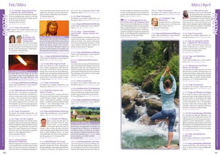 Tagesablauf,Seminarbeginnund–ende:Seite18.AlleSeminaremitMeditation,Mantra-Singen,Yogastunden.SeminarleiterabSeite165.
156 157
Anmeldeformulars.letzteSeite.Tel.InfoundAnmeldungtägl.8-20Uhr:BM05234/87-0·WW02685/8002-0·NO04426/904161-0·AL08361/92530-0
ALLGÄU
ALLGÄU
März / AprilFeb / März
Freude,LeichtigkeitundVerständnisdurchsLeben.
Du kannst jedes beliebige Thema aufstellen und
schauen,wassichdahinterverbirgt.SL:Chaitanya
Pfaff. MZ 386 €; DZ 469 €; EZ 555 €
Neu 29.3.-3.4. Schweigeretreat mit
einer Reise durch die Bhagavad Gita
TagederStille.GeführteMeditationenmitZitaten
ausderBhagavadGita.Täglich:Zweimalklassischer
Satsang,dreimalMeditationmiteinleitendenVer-
senausderBhagavadGitainSanskritundDeutsch.
ZusätzlichzweimaleineYogastunde,begleitetmit
Versen aus der Bhagavad Gita. Mittelstufe und
Fortgeschrittene. SL: Vani Devi Beldzik.
MZ 386 €; DZ 469 €; EZ 555 €
29.3.-3.4. Yoga Ferienwoche
Eine Woche zum Aufladen, Regenerieren und
Verwöhnen. SieheS.6.MZ324€;DZ409€;EZ496€
3.-5.4. Kundalini Yoga
Mittelstufe
Intensives Seminar zur Erweiterung
des Bewusstseins und Erweckung
deiner Energie. Siehe S. 9.
SL: Nilakantha Christian Enz.
MZ 178 €; DZ 213 €; EZ 248 €
3.-5.4.Yoga und Meditation Einführung
Erfahre Yoga und Meditation in allen Aspekten.
Siehe S. 5. MZ 136 €; DZ 168 €; EZ 204 €
3.-5.4. Liebe was du tust
Vedanta ist nicht nur die Philosophie
deruniversellenEinheit,siewirdauch
oftdiePhilosophiedervollkommenen
Freiheitgenannt.Dulernst,dieseFrei-
heitindeintäglichesLebenzubringen–indemdu
liebst, was du tust – und wie sie dich mehr zu dir
selbst,zumehrLebensglück,wahrerUnabhängigkeit
undinneremFriedenführt.Englischmitdeutscher
Übersetzung. SL: Swami Tattvarupananda.
MZ 178 €; DZ 213 €; EZ 248 €
5.-10.4. Yoga Ferienwoche
Eine Woche zum Aufladen, Regenerieren und
Verwöhnen. SieheS.6.MZ324€;DZ409€;EZ496€
5.-12.4. Yoga bei psychischen Proble-
men - Yogalehrer/in Weiterbildung
Lerne, mittels Yoga deine Kursteilnehmer zu
tieferer Selbsterkenntnis zu führen und ihnen
Zugang zu innerer Kraft zu verschaffen.
SL: Ute Zöllner, Shivakami Bretz.
MZ 566 €; DZ 681 €; EZ 802 €
10.-12.4. Yoga und Meditation
Einführung
Erfahre Yoga und Meditation in allen Aspekten.
Siehe S. 5. MZ 136 €; DZ 168 €; EZ 204 €
12.-17.4. Harmonium und Kirtan
Woche mit Devadas
Lerne wunderschöne Mantras kennen und sie auf
dem Harmonium zu spielen. Bei Kirtansingen und
entspannenden Mantra Yogastunden kannst du
tief in den Ozean des transzendentalen Klanges
eintauchen. Wenn vorhanden, bringe bitte dein
Harmonium mit. SL: Devadas Mark Janku.
MZ 386 €; DZ 469 €; EZ 555 €
12.-17.4. Yoga Ferienwoche
Eine Woche zum Aufladen, Regenerieren und
Verwöhnen. SieheS.6.MZ324€;DZ409€;EZ496€
12.-17.4.Yoga und Wandern im Allgäu
Dir ist nach einer Auszeit, nach Erholung, Ent-
spannung,Frieden,FreudeundNatur?Dannkomm
mit nach draußen, in die Umgebung des Allgäu
Ashrams, lass los und nimm einfach an, was dir
an diesem Tag geboten wird. 2-4 stündige Wan-
derungen, Yogastunden, Satsangs täglich. Bitte
mitbringen: gute Schuhe, wetterfeste Kleidung,
Rucksack, Trinkflasche und Brotzeitdose.
MZ 386 €; DZ 469 €; EZ 555 €
17.-19.4.Thai Yoga Massage-Workshop
Viel Entspannung, Massage, Meditation und
Yoga. Du lernst verschiedene Griffe aus der Thai
Yoga Massage kennen, die Akupressurpunkte zu
massieren und dein Wohlbefinden zu steigern.
BänderundMuskelnwerdendabeiaufschonende
WeisegedehntunddieBeweglichkeiterhöht,deine
inneren Organe entspannen sich, du wirst vitali-
siertundbaustStressab.SL:CorneliaSuryaHaag.
MZ 178 €; DZ 213 €; EZ 248 €
17.-19.4. Yoga und Meditation
Einführung
Erfahre Yoga und Meditation in allen Aspekten.
Siehe S. 5. MZ 136 €; DZ 168 €; EZ 204 €
17.-19.4.YogaundMeditationMittelstufe
Systematisches Üben aller Aspekte des Yoga.
Siehe S. 5. Vorkenntnisse in Yoga und Meditation
nötig. MZ 145 €; DZ 177 €; EZ 212 €
14.-16.2. Hormon Yoga Basisseminar
- Yogalehrer/in Weiterbildung
Dulernst,wiedievonDinahRodriguesentwickel-
ten Hormonyogaübungen, integriert in die Yoga
Vidya Reihe, auf den weiblichen Körper wirken.
SL: Amba Popiel-Hoffmann,
Shivapriya Große-Lohmann.
MZ 178 €; DZ 213 €; EZ 248 €
16.-21.2. Yoga Ferienwoche
Eine Woche zum Aufladen, Regenerieren und
Verwöhnen. SieheS.6.MZ324€;DZ409€;EZ496€
16.-23.2.
Grundlagen der
Psychologischen
Yogatherapie
Hier schaffst du die Basis
therapeutischer Arbeit. Du lernst, wie du in den
Erst-Kontakt gehst und eine Anamnese erstellst.
Baustein A der Psychologischen Yogatherapie.
SL: Ute Zöllner, Shivakami Bretz.
MZ 566 €; DZ 681 €; EZ 802 €
21.-22.2. Shivaratri-Feier
Die heilige Nacht Shivas. Singen von „Om Na-
mah Shivaya“, Pujas, Homa, Geschichten und
Philosophie über Shiva sowie Meditation und
Mantra-Singen. MZ 52 €; DZ 68 €; EZ 86 €
21.-23.2.YogaundMeditationEinführung
Erfahre Yoga und Meditation in allen Aspekten.
Siehe S. 5. MZ 136 €; DZ 168 €; EZ 204 €
23.-28.2.SelbstreflexionmitHathaYoga
Du übst, dich in den Asanas zu beobachten,
wahrzunehmen,zureflektieren,indieStilleeinzu-
tauchen und dir so deiner selbst noch bewusster
zu werden. Lerne die Sprache deines Körpers
durch Asanas verstehen und durch intensive
Praxis deinen Yogaunterricht zu vertiefen, und
deine Teilnehmer in ihren Entwicklungsprozessen
zu unterstützen. SL: Shivakami Bretz, Ute Zöllner.
MZ 386 €; DZ 469 €; EZ 555 €
23.-28.2. Yoga Ferienwoche
Eine Woche zum Aufladen, Regenerieren und
Verwöhnen. SieheS.6.MZ324€;DZ409€;EZ496€
23.-28.2. Yoga und Ski-Langlauf
GenießedieherrlicheNaturinEisundSchneebeim
Langlaufen. Dazu die erholsame Atmosphäre im
AshrammittäglicherYogastunde,Mantra-Singen
und Meditation. Loipen befinden sich direkt am
Haus! Bitte eigene Skiausrüstung mitbringen.
Diese kann auch beim Fachhändler ausgeliehen
werden. SL: Gabi Jagadishvari Dörrer,
Vera Kamalatmika Pelkonen.
MZ 386 €; DZ 469 €; EZ 555 €
28.2.-1.3. Asana Intensiv
Musikalisch-Meditativ
Klangschwingungen harmonisieren, entspannen
und ermöglichen dir neue Erfahrungen in deiner
Praxis. Lass dich durch das Hören von Klängen tief
nachinnenführen.InverschiedenenStellungen
wirst du auch deine eigene Stimme einsetzen und
beobachten, wie Singen und Tönen dein Körper-
gefühl und deine Geisteshaltung beeinflussen.
SL: Radhika Siegenbruk.
MZ 145 €; DZ 177 €; EZ 212 €
Neu 28.2.-1.3. Vedanta mit Rama
Was bedeuten Leben, Krankheit und Sterben aus
derSichtdesVedanta?MitHilfederVeden(älteste
Schriften der Menschheit) vermittelt Rama den
Wandel des Daseins, schafft so Sinn und Ver-
trauen. Mit praktischen Beispielen erläutert er
spirituelle Zusammenhänge von Krankheit und
Todverständlichundlebensnah.SL:RamaSchwab.
MZ 178 €; DZ 213 €; EZ 248 €
28.2.-1.3.YogaundMeditationEinführung
Erfahre Yoga und Meditation in allen Aspekten.
Siehe S. 5. MZ 136 €; DZ 168 €; EZ 204 €
1.-6.3. In der Ruhe liegt die Kraft
Lerne und erfahre die uralten Yogalehren für
einen ruhigen, ausgeglichenen Geist. Nimm dir
eine Auszeit von der Hektik und dem Stress des
Alltags. Hierzu praktizierst du Yoga, Meditation,
Atemübungen und meditative Spaziergänge. Mit
vielen praktischen Übungen, so dass du diese
geistige Ruhe in den Alltag integrieren kannst.
SL: Rama Schwab. MZ 386 €; DZ 469 €; EZ 555 €
1.-6.3. Yoga Ferienwoche
Eine Woche zum Aufladen, Regenerieren und
Verwöhnen. SieheS.6.MZ324€;DZ409€;EZ496€
6.-8.3. Praktische Schritte zum
inneren Frieden
Ein sehr wirkungsvolles, transformatorisches
Seminar mit vielen Anregungen. Unter anderem
zu: Mehr Energie im Alltag – Umgang mit Emo-
tionen – Unverarbeitetes integrieren – Positives
Denken–guteBeziehungenzudenMitmenschen
aufbauen – seine Lebensaufgabe finden – Be-
ziehung zu etwas Höherem aufbauen.
SL: Shivakami Bretz. MZ 178 €; DZ 213 €; EZ 248 €
6.-8.3.Yoga und Meditation Einführung
Erfahre Yoga und Meditation in allen Aspekten.
Siehe S. 5. MZ 136 €; DZ 168 €; EZ 204 €
8.-13.3. Auszeit für Männer
Wenn du jeden Tag alles gibst, für
Beruf und Familie immer im vollen
Einsatz stehst und den Hobbies
und Freunden deine letzte freie Zeit
schenkst: Dann müssen die Akkus manchmal
wiederaufgeladenwerden.DieseAuszeitistideal,
damit du völlig entspannen kannst – du lernst
zudem Methoden, durch die du mehr Energie für
den Alltag gewinnst. SL: Chaitanya Pfaff.
MZ 386 €; DZ 469 €; EZ 555 €
8.-13.3. Wohlfühltage für Frauen
In diesem Seminar ist Raum zum (Frau-) Sein mit
speziellen Yogastunden, Tanzen, Beckenboden-
übungen,MassagenundEntspannung.Kommebei
dir selbst an und erkenne, wie wundervoll es
dort ist! SL: Vera Kamalatmika Pelkonen, Gabi
Jagadishvari Dörrer. MZ 386 €; DZ 469 €; EZ 555 €
8.-13.3. Yoga Ferienwoche
Eine Woche zum Aufladen, Regenerieren und
Verwöhnen. SieheS.6.MZ324€;DZ409€;EZ496€
13.-15.3.YogaundMeditationEinführung
Erfahre Yoga und Meditation in allen Aspekten.
Siehe S. 5. MZ 136 €; DZ 168 €; EZ 204 €
20.-22.3. Yoga - Unsterblichkeit
und Freiheit – Asanas intensiv mit
Narayani
Intensives Arbeiten an den Asanas, ergänzt durch
inspirierende Vorträge und Meditationen. Auf
spielerische Weise, ohne große Anstrengung,
lernst du die schwierigsten Variationen und bist
selbst verblüfft, was alles geht. Englisch mit
deutscher Übersetzung. SL: Narayani.
MZ 213 €; DZ 247 €; EZ 281 €
20.-22.3.YogaundMeditationEinführung
Erfahre Yoga und Meditation in allen Aspekten.
Siehe S. 5. MZ 136 €; DZ 168 €; EZ 204 €
22.-27.3. Gedankenkraft & Positives
Denken
LernedeinenGeistundseinschlafendesPotential
kennen. Das Denken ist Grundlage für Erfolg oder
Misserfolg, Freude oder Leid, Gesundheit oder
Krankheit.EswerdenwirkungsvolleTechnikenaus
demklassischenRajaYogaundausderwestlichen
Psychotherapie und Psychoneuro-Immunologie
vermittelt. SL: Kirill Serov.
MZ 386 €; DZ 469 €; EZ 555 €
22.-27.3. Yoga Ferienwoche
Eine Woche zum Aufladen, Regenerieren und
Verwöhnen. SieheS.6.MZ324€;DZ409€;EZ496€
22.-29.3.Atemkursleiter / in Ausbildung
Lerne Atemkurse für Gesundheit, sportliche
Fitness, Entspannung, Stimmtraining, Energie-
Entwicklung und Chakra-Öffnung anzuleiten.
SL: Karuna M. Wapke. MZ653€;DZ770€;EZ889€
27.-29.3.YogaundMeditationEinführung
Erfahre Yoga und Meditation in allen Aspekten.
Siehe S. 5. MZ 136 €; DZ 168 €; EZ 204 €
29.3. Tag der offenen Tür
Ab 09:00 Uhr bis 21:00 Uhr. Zum unverbindlichen
Kennenlernen,mitYogastundenfürAnfängerund
Fortgeschrittene, Einführung in die Meditation
und Mantra-Singen, Hausführung, Vorträgen,
Info-Vortrag zur Yogalehrerausbildung, 2 x Voll-
wert-Buffet und Verlosung. Alles kostenlos! Bitte
vorher anmelden unter 08361-925300.
SL: Shivakami Bretz.
29.3.-3.4. Familienaufstellen und Yoga
Löse Situationen auf, die dich beschäftigen. Er-
lebe die wunderbaren Möglichkeiten, welche dir
die verschiedenen Arten der Aufstellungsarbeit
bietenundgehedanachbefreiterundmitmehr 
 