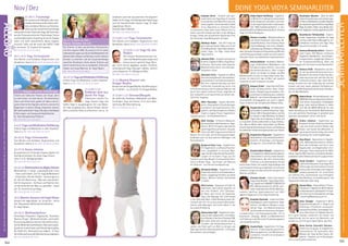 Tagesablauf,Seminarbeginnund–ende:Seite18.AlleSeminaremitMeditation,Mantra-Singen,Yogastunden.SeminarleiterabSeite165.
164
ALLGÄU
Nov/Dez
27.-29.11. Traumyoga
Du trainierst die Fähigkeit, den träu-
mendenHintergrunddesLebens,Den-
kensunddeinerMotivezuerforschen.
Ideen aus der westlichen Psychologie
verbunden mit der Praxis des Yoga. Mit Techniken
aus der Prozessorientierten Psychologie, Trance
und Schöpferischem Coaching. Du lernst, Asanas
stiller und tiefer anzunehmen, deiner eigenen
Intuition, Stille und der Kraft des NICHT TUNS
zu vertrauen. SL: Susanne Sirringhaus.
MZ 178 €; DZ 213 €; EZ 248 €
29.11.-4.12. Yoga Ferienwoche
Eine Woche zum Aufladen, Regenerieren und
Verwöhnen. SieheS.6.MZ324€;DZ409€;EZ496€
4.-6.12. Begegne deinem Schutzengel
Erfahre die liebevolle Präsenz der Engel, denn
sie sind immer um dich herum. Sie beschützen,
leiten und führen dich, geben dir Ideen und Im-
pulse. Erkenne ihre Signale und lerne, wie du ihre
Gegenwart in deinen Alltag integrieren kannst.
MitvielenpraktischenTipps,Übungen,lebendigen
Erfahrungen und Austauschmöglichkeiten.
SL: Vera Kamalatmika Pelkonen.
MZ 178 €; DZ 213 €; EZ 248 €
4.-6.12.YogaundMeditationEinführung
Erfahre Yoga und Meditation in allen Aspekten.
Siehe S. 5. MZ 136 €; DZ 168 €; EZ 204 €
20.-25.12. Yoga Ferienwoche
Eine Woche zum Aufladen, Regenerieren und
Verwöhnen. SieheS.6.MZ324€;DZ409€;EZ496€
23.-27.12. Asana intensiv
Du praktizierst 4-6 Stunden Asanas täglich. Ein
Durchbrucherlebnis für deine Yoga-Praxis!
Siehe S. 8. SL: Wolfgang Keßler.
MZ 274 €; DZ 341 €; EZ 411 €
23.-27.12.WeihnachtenimAllgäuAshram
Weihnachten in seiner ursprünglichsten Form
– Ruhe und Frieden. Zeit für Yoga & Meditation
– Erhole dich. Zeit der Einkehr – Komme ganz zu
dir. Zeit der Besinnung – Was war, was kommt.
Zeit für Inspiration – Sei Feuer und Flamme. Zeit,
um die Schönheit der Natur zu genießen – Tanke
auf. SL: Cornelia Surya Haag.
MZ 334 €; DZ 401 €; EZ 469 €
24.12.Mantra-Konzert mit Hagit Noam
Konzert mit Hagit Noam. Ca. 22:45 Uhr - 00:15
Uhr. Dazwischen Mitternachtsmeditation.
SL: Hagit Noam.
24.-25.12. Weihnachtsfeier
Vielseitiges Programm: Yogastunde, Festessen,
Mantra-Singen, Weihnachtslieder, spiritueller
Kurzvortrag, Mantra-Konzert, Kerzenlicht-Zere-
monie,Mitternachtsmeditation,Überraschungen.
TaucheeinindieFreudeundTiefederSpiritualität.
Ab 16:00 Uhr. Übernachtung möglich. 37 Euro
ohneÜbernachtung.BeiÜbernachtunginsgesamt:
MZ 73 €; DZ 90 €; EZ 107 €
25.-27.12. Koni se Ani -
Meine Stimme bin ich
Die Stimme ist dein persönliches Kennzeichen
mit ihrer eigenen DNA. Du drückst mit ihr deine
Lebenserfahrungenaus.NutzedieGelegenheitmit
deinemAtem,KörperundStimmeineinentieferen
Kontakt zu kommen und die Zusammenhänge
zwischen Emotionen, Seele, deiner Stimme und
die Art deines Seins neu zu entdecken. Erforsche
Vokale und singe Mantras. SL: Hagit Noam.
MZ 178 €; DZ 213 €; EZ 248 €
25.-27.12.YogaundMeditationEinführung
Erfahre Yoga und Meditation in allen Aspekten.
Siehe S. 5. MZ 136 €; DZ 168 €; EZ 204 €
27.12.20-1.1.21
Entdecke dich neu
durch Yin Yoga
Praktiziere intensiv Yin
Yoga, Faszien Yoga und
Hatha Yoga in ausgewogener Art und Weise.
Du hast ausgiebig Zeit, deinen Körper, deinen
Geist und deine Seele zu erforschen, neu zu
entdecken und in dir anzukommen mit längerem
HaltenimYinYoga,mitkräftigendemHathaYoga
und mit faszinierendem Faszien Yoga. SL: Gabi
Jagadishvari Dörrer,
Ananda Sabine Wendel.
MZ 386 €; DZ 469 €; EZ 555 €
27.12.20-1.1.21 Yoga Ferienwoche
Eine Woche zum Aufladen, Regenerieren und
Verwöhnen. SieheS.6.MZ324€;DZ409€;EZ496€
27.12.20-1.1.21 Yoga für den
Rücken
Die meisten Rückenschmerzen be-
ruhenaufMuskelverspannungenund
können durch spezielle Yoga-Übun-
gen recht schnell abgebaut werden. Einfache,
wirkungsvolle Yoga-Übungen stärken, dehnen
und entspannen. SL: Wolfgang Keßler.
MZ 386 €; DZ 469 €; EZ 555 €
31.12. Mantra-Konzert mit
Gruppe Mudita
KonzertmitderGruppeMudita.Herzöffnungpur.
Ca. 21:00 Uhr - ca. 23:30 Uhr. SL: Gruppe Mudita.
31.12.20-1.1.21 Silvester/Neujahr
Ab 18:00 Uhr Festessen, Meditation und Man-
tra-Singen, Puja und Homa. 37 € ohne Über-
nachtung. Mit Übernachtung:
MZ 73 €; DZ 90 €; EZ 107 €
165
Anmeldeformulars.letzteSeite.Tel.InfoundAnmeldungtägl.8-20Uhr:BM05234/87-0·WW02685/8002-0·NO04426/904161-0·AL08361/92530-0SEMINARLEITER
Sukadev Bretz - Gründer und spiri-
tuellerLeitervonYogaVidya.Erversteht
es wunderbar, tiefe Weisheit humorvoll
weiterzugeben. Seine besondere Stärke
ist es, Aspiranten zu intensiver Praxis
zu motivieren, hinter allem einen höheren Sinn zu
sehen und mehr Energie und Herz in den Alltag zu
bringen. Erlebe den dynamischen Begründer einer
der führenden Yoga Bewegungen Europas.
Adidivya Andre - Seit 2017 folgt sie
ganz dem spirituellen Weg und ist seit
2018 Mitglied der Yoga Vidya Gemein-
schaft. Yoga-, Yin Yoga- sowie Aerial
Yoga Lehrerin.
Adinath Zöller - Staatlich anerkannter
Erzieher, Yogalehrer (BYV), Yoga Perso-
naltrainer, Spiritueller Lebensberater,
Meditationskursleiter und Achtsam-
keitspraxis-Lehrer.
Adishakti Stein - Yogalehrerin (BYV),
Seniorenübungsleiterin, Achtsamkeits-
praxisanleiterin und Fastenkursleiterin.
Mit ihrer Lebenserfahrung und ihrer
kraftvollen Ausstrahlung durch ihre
tiefe Verwurzelung in der Sivananda Tradition und
durch ihre eigene intensive Praxis, begleitet sie
dich kompetent und inspirierend auf deinem per-
sönlichen Yogaweg.
Aditi Haronska - Diplom Betriebs-
wirtin, Heilpraktikerin Psychotherapie,
systemisch-lösungsfokussierte Ge-
sprächs-undPaartherapeutin,(Liebes-)
Coach in eigener Praxis, Yogalehrerin,
Yogatherapeutin , Achtsamkeitslehrerin.
Aditi Zeising - Erfahrene Masseurin,
Ayurveda Gesundheitsberaterin, Yoga-
lehrerin (BYV), Entspannungstrainerin
sowie Yoga Personal Trainerin. Sie prak-
tiziert seit 1991 Yoga und vermittelt ihr
Wissen mit viel Liebe und Einfühlungsvermögen.
Außerdem gibt sie Ayurvedische Massagen und
Konsultationen.
Ajaipreet Kaur Lerp - Yogalehrerin,
Yin Yogalehrerin und Asana Flow Trai-
nerin, ausgebildet in Intuitiver Mas-
sage. Sie hat tiefgreifende Praxiserfah-
rungen im Kundalini Yoga aus der
Tradition nach Yogi Bhajan. Ihr besonderes Herz-
stück ist Bhakti Yoga - das Singen von Mantras
mit Gitarren- und Harmoniumbegleitung.
Alexandra Rohlje - Yogalehrerin, Me-
ditationskursleiterin und Vedantakurs-
leiterin.LangjährigeSchülerinvonJames
Swartz. Mehrere Ashram Aufenthalte
in Indien.
Alina Lorova - Yogapraxis seit dem 16.
Lebensjahr, Spiritualität begleitet sie
seit ihrer Kindheit. 2017 Südostasi-
en-Reise, dort lernte sie Vipassana,
Yoga, Thai Massage. Seit 2018 Sevaka
in der Ayurveda Oase in Bad Meinberg sowie Ab-
solvieren der YLA. Sie ist Ayurveda Ernährungsbe-
raterin, gibt Massagen und berät Gäste in der
Ayurveda Anmeldung.
Amana Anne Zipf-Yogalehrerin,Ayur-
veda-Ernährungsberaterin und begeis-
terte Musikerin des Duos Shamana OM.
Mit ihrem Unterricht möchte sie dazu
einladen, das Körperbewusstsein zu
stärken, den Geist sanft zur Ruhe zu bringen und
dabeiganzbeisichselbstanzukommen-mitFreude,
Achtsamkeit und Leichtigkeit.
Amba Popiel-Hoffmann - Yogalehre-
rin(BYV)mit27-jährigerkontinuierlicher
Unterrichtspraxis. Gründerin und Leite-
rindesYogaVidyaCentersinDarmstadt.
Seit 1998 Ausbildungsleiterin. 2. Vor-
sitzendedesBYVundMitwirkendeamBuch„Hormon
Yoga“ von Dinah Rodrigues.
Ameeta Leowsky - Meditationsleiterin
und Körpertherapeutin (Ayurveda, Be-
wussteBerührung-ArunConsciousTouch,
Intuitive Massage, Lomi Lomi, stille/akti-
ve Bewegungs-Meditation, Rebalancing,
Reiki,SpirituelleTherapieundTraumaheilung).MitHerz
und Einfühlungsvermögen schafft sie einen sicheren
liebevollen Raum zum spielerischen Experimentieren.
Amrita Kabisch - Ausbilderin, Mantra-
yoga-,Chakralehrerin,Meditations-und
Entspannungskursleiterin, Ayurveda
Gesundheitsberaterin. Nach einigen
Jahren als Sevaka im Allgäu und Bad
Meinberg wirkt sie jetzt im Yoga Vidya Center See-
kirchen. Im Unterricht legt sie Wert auf zugleich
fordernde als auch meditative Stunden.
Amyana Finkel - Yoga Lehrerin/Thera-
peutin, Qi Gong Lehrerin, Atem- Thera-
peutin, Entspannungs Kursleiterin, Per-
sonalCoach;Ausbildungnach„Liebscher
&Bracht–denSchmerztherapeuten“.Bei
verschiedenen Auftragsgebern als auch in eigener
Praxis im Bereich der energetischen Medizin tätig.
Ananda Devi Kißling - Die lebenslusti-
geSchwäbinistIndustriekauffrau,Yoga-
lehrerin (BYV), Quantenheilerin und lebt
im Ashram in Bad Meinberg. Als Bhakti
Yogini liebt sie es Satsang zu leiten und
zu musizieren. Große Leidenschaft zu Yoga, Heilkräu-
tern, Mantra Musik, Natur Spiritualität und Mutter
Erde.IhrliegtdieVerbindungderFrauenundAnhebung
derweiblichenFriedensenergiebesondersamHerzen.
Ananda Devi Ruprecht- Yogalehrerin,
Heilpraktikerin,AyurvedaGesundheits-
beraterin, Kinesiologin und Hypnose-
therapeutin. Zentrumsleiterin Mainz.
Ananda Sabine Wendel-Yogalehrerin,
YinYogalehrerin,Meditationskursleiterin,
Chakralehrerin und Ayurveda Gesund-
heitsberaterin. Bei ihrer humorvollen,
fröhlichen und unkomplizierten Art des
Unterrichtes fühlen sich sowohl Yoga Anfänger wie
auchFortgeschrittenegutaufgehoben.Ihreoftauch
meditativ-ruhigen Stunden bereichert sie gerne mit
Mantras und Musik.
Ananda Schaak - Leiterin des Hauses
Yoga Vidya Nordsee. Yoga Vidya Acha-
rya, Yogalehrerin WdM/ECYT/BDY/EYU/
BYV, Meditationslehrerin BYVG, spiri-
tuelle Lebensberaterin BYVG, Wellness-
trainerin, Kauffrau, Agraringenieurin, seit 2001
tägliche Yogapraxis, Kriya Yoga Einweihung.
Anandini Einsiedel – examinierte Mu-
sikpädagogin sowie begeisterte Yoga-
lehrerin und Mantra Sängerin. Lang-
jährige Yoga- und Meditationspraxis
mit besonderem Interesse an Entspan-
nungstechniken und Klangyogastunden. Sie ist
Klarinetten-, Gesangs-, Musik- und Mathelehrerin
mitErfahrungindenBereichenProjektmanagement
und Jungendcoaching.
Ananta Duda- Yogalehrerin, Yin Yoga-
lehrerin, Kinderyogaübungsleiterin,
Mantrayogalehrerin und Meditations-
kursleiterin. Seit 2013 ist sie Sevaka in
Bad Meinberg.
Anantadas Büsseler - Über 20 Jahre
Unterrichtserfahrung und intensive eige-
nePraxisinMeditationundallenAspekten
derklassischenganzheitlichenYogaWege
(Raja, Kundalini, Hatha, Jana, Bhakti, Kar-
ma),AusbilderfürYogalehrerundÜbungsleiterseit2007.
Anantharavi Thillainathan - Inspirie-
render Yogameister, Ausbilder für Yoga
und Ayurveda Marma Massage an ver-
schiedenen Instituten und Yoga Yidya
Gurucal Universität in Sri Lanka.
Andreas Mohandas Eckert - Systemi-
scher Coach, NLP Master, erfahrener
Yogalehrer, Meditations- und Entspan-
nungskursleiter, langjähriger Dozent in
der Erwachsenenbildung. Ruhe und
KlarheitgepaartmitvielHumoristseinKennzeichen.
Andreas Pröhl - Wegbereiter und Leh-
rer, der die spirituelle Lehre des Kurs in
Wundern®vermittelt.ErklärtüberKon-
zepte des Kurses auf und führt die Teil-
nehmer/Zuschauer über diese Worte
hinaus. Es stellt sich eine Erfahrung von innerem
Frieden und einer neuen, gelösten Sichtweise ein.
InitiatorundMit-OrganisatordesFestivals“DasWun-
der von Bad Meinberg“.
AndreeKnura-Achtsamkeitspraxis-und
MBSR(MindfulnessBasedStressReduc-
tion)-Lehrer, Schauspieler, Theaterpäda-
goge. Lebte mehrere Monate in Indien
und hält die MBSR-Methode für eine
ideale Verbindung von fernöstlicher Weisheitstradi-
tion und westlicher Psychologie. Er gestaltet seine
Seminare unterhaltsam und mit viel Humor.
Andrei Lobanov - Yogameister aus
Russland mit über 36 Jahren Lehrerfah-
rung und einem enormen Wissen über
Körper und Psyche des Menschen. Er
war lange Zeit als Arzt tätig, einer seiner
besonderen Schwerpunkte ist die Yogatherapie.
Anja Blauel - Bauzeichnerin, Yogaleh-
rerin, Meditationskursleiterin, Heilerin.
Stets sehr einfühlsam und klar in ihren
Yogastunden und Begleitarbeit. Fort-
bildungen: Prana Healing bei Dr. Nalini
Sahay, Yoga bei BSV, Skoliose und anderen Rücken-
problemen sowie Selbstcoaching mit Logosynthese.
Anjali Gundert - Yogalehrerin, spiri-
tuelle Lebensberaterin, Soziologin M.A.
Erfahrungen als Seminarleiterin hat sie
schonanderUniversitätundimJugend-
verband gesammelt. Sie unterrichtet
mit Stimme, Herz, Authentizität und Leichtigkeit.
Im Ashram Bad Meinberg im Ausbildungsrat und
Hauptunterrichtenden Team tätig.
Anjana Mayr - Heilpraktikerin, Physio-
therapeutin,Yogalehrerin(BYV),Media-
leLebensberaterin,Osteopathinmiteige-
nemZentrumfürOsteopathieundYoga
in Eiselfing/Wasserburg am Inn.
Anke Gempke - Yogalehrerin (BYV),
Gesprächstherapeutin n. Rogers mit
Erfahrung in Psychiatrie und psycho-
somatischenKliniken,Stressabbau-Trai-
nerin, Reiki Grad I.+II, Wanderführerin.
Ihre starke Vitalität, kombiniert mit Humor und
Lebensfreude, teilt sie gerne mit Menschen und
berührt so, auf ihre ganz eigene Weise, das Herz.
Anna Karina Cassinelli Vulcano -
Kommt aus Uruguay, ist Yogalehrerin,
Seminarleiterin für spirituellen Tanz,
Medium der Casa de Dom Inacio, Ab-
adiania – Brasilien, sie ist Reisebeglei-
terin zu spirituellen Kraftorten.
DEINE YOGA VIDYA SEMINARLEITER
 
