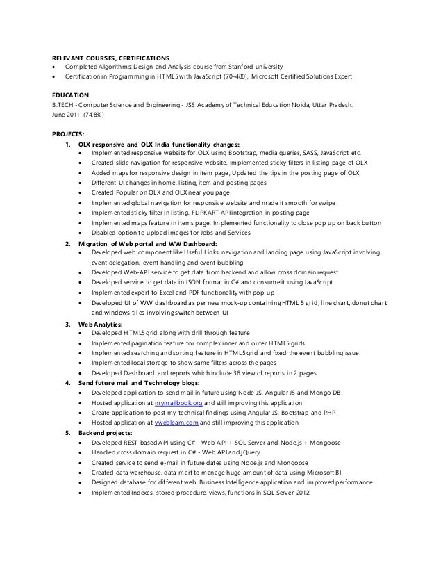 Additional coursework on resume science
