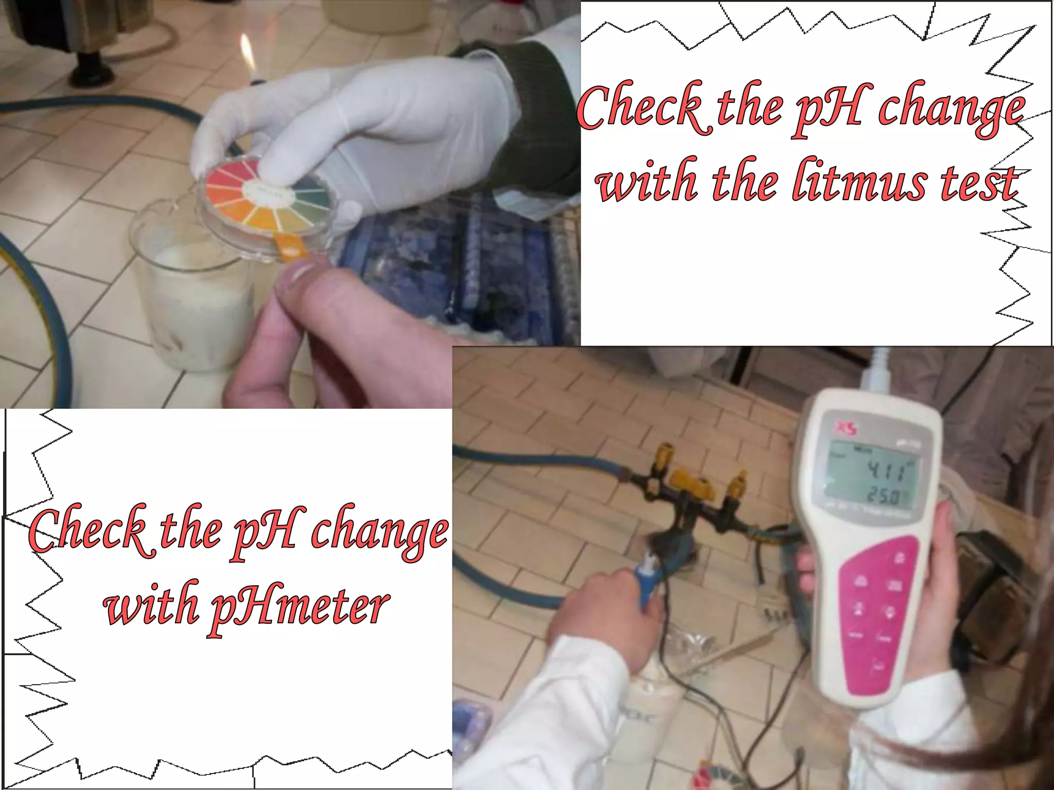 Check the pH change with the litmus testCheck the pH change with pHmeter