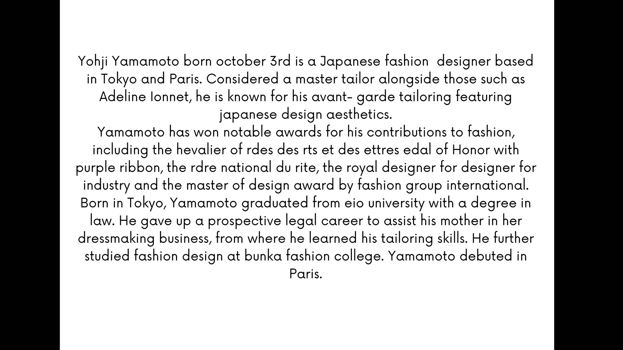 YOHJI YAMAMOTO sjhdggasUHJDBKASJBNSJADBASJDBKJHASDBJAKSD | PPTX