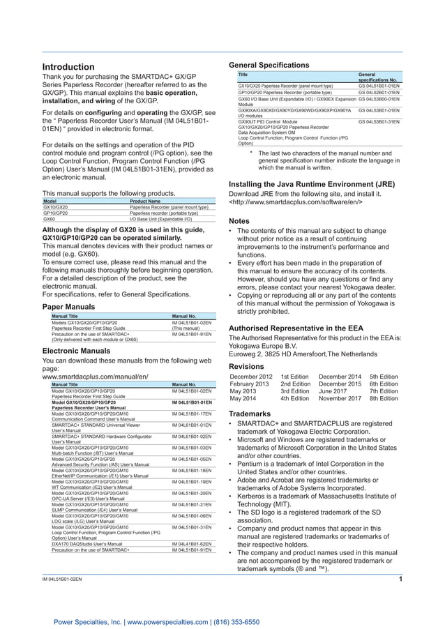 Yokogawa Model GX10/GX20/GP10/GP20 Paperless Recorder First Step Guide