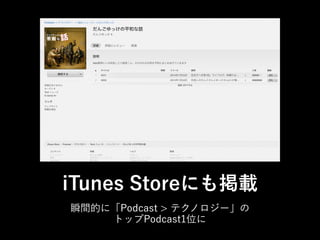 iTunes Storeにも掲載
瞬間的に「Podcast > テクノロジー」の
トップPodcast1位に

 