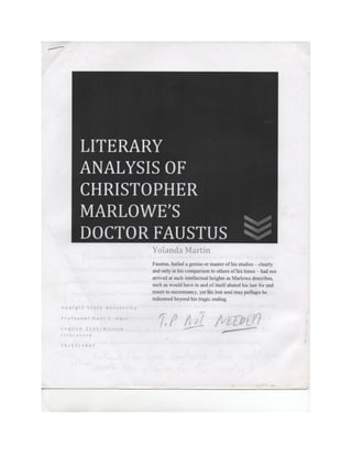 Yolanda martin gsu  literary analysis of christopher marlowe's doctor faustus