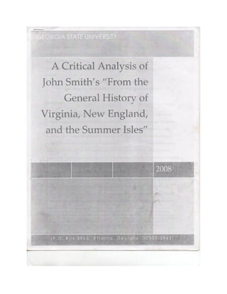 Yolanda martin gsu graded  a critical analysis of john smith's from the general history of virginia, new england, and the summer isles