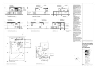 DINNING
ROOM
KITCHEN
BATHROOM
LOUNGE
BEDROOM TO
T.V ROOM
PORCH
SINGLE GARAGE
BEDROOM 1
BEDROOM 2
MASTER
BEDROOM
EN-SUITE
EN-SUITE
EX. BALCONY
up
up
sliding door
sliding door
SITE AND GROUND FLOOR PLAN FIRST FLOOR PLAN
arch
EX. BALCONY
NEW PATIO
remove wall
NEW PRAYER
ROOM
fit new folding/stack
doors
existing window
re-positioned
rc slab (shown
crossed) to engineers
detail above
demolish exist. wall, replace
with balustrading at 1.05m
high
patio door
EXIST
WALL
BIC
reinforced concrete
flat slab to engineers
detail
PROPOSED ADDITIONS AND
ALTERATIONS TO DWELLING
LOT 4715 QUEENSBURGH
AT
15 SANDPIPER STREET
FOR
MR & MRS NAICKER
ON
CLIENTS SIGNATURE
DATE
CROSSMOOR
TEL./FAX. 031-4093357
MOBILE: 082 3227362
375 CROSSMOOR DRIVE
CHATSWORTH . DURBAN . 4092
PR.NO. ST-20559 (S.A.C.A.P) KZ-NIA (affiliate)
DRAWN
PROJECT NO
DRAWING NO
DATE
DESIGN
SCALE
r a j e s h
ASHARAM
A R C H I T E C T U R E
1:100
01
CHECKED
Author/ Architect
Drawing Title
R. ASHARAM
R. ASHARAM
PLANS/ ELEVATIONS
25 July 2012
Project
SOUTH WEST ELEVATION
rc slab to engineers
detail above
Roof tiles on 38x38 battens on 250
microns plastic underlay on
pre-fabricated trusses (gangnailed) on
114x38mm wall plates tied down at
least 8 courses into brickwork
tiled roof
existing roof
NORTH WEST ELEVATION
Roof tiles on 38x38 battens on 250
microns plastic underlay on
pre-fabricated trusses (gangnailed) on
114x38mm wall plates tied down at
least 8 courses into brickwork
new powder-coated aluminum
'fold/stack doors', plaster band
surround.
NORTH EAST ELEVATION
Roof tiles on 38x38 battens on 250
microns plastic underlay on
pre-fabricated trusses (gangnailed) on
114x38mm wall plates tied down at
least 8 courses into brickwork
SOUTH EAST ELEVATION
existing Marseilles tiled roof
Roof tiles on 38x38 battens on 250
microns plastic underlay on
pre-fabricated trusses (gangnailed) on
114x38mm wall plates tied down at
least 8 courses into brickwork
rc slab to engineers
detail above
SECTION A - A
Roof tiles on 38x38 battens on 250
microns plastic underlay on
pre-fabricated trusses (gangnailed) on
114x38mm wall plates tied down at
least 8 courses into brickwork
rwdp rwdp
rwdp rwdp
rwdp
rwdp
A
A
1000buildingline
2000 building line
2000 building line
SANDPIPER STREET
SINGLE GARAGE
MASTER
BEDROOM
dry-stack rockwork to
architects detail
4660
14028601520140
6400
29301740 1740
140140
1500
600
2460
14001060
140
140
1650
4240
2503401360290
2000
2040
2700
6410
63090015001250
140
1500630
140
3000
4402560
140140
LOT 4714
remove exist. window & wall,
re-use window to new wall as
shown and make good.
remove door & brick
up opening
remove door & brick
up opening
LOT 4716
156.86 157.8
158.4157.5
1950
gully
gully
r.e
i.e
i.e
i.e
i.e svp r.e
TO
EXISTING
STORM
W
ATER
CONNECTION
TOEXISTINGSEWERCONNECTION
r.e to be encased in
concrete under patio
concrete slab to
engineers detail
2500
2500
new roof and tiles to
match existing house
at a min. pitch of 15°.
new roof and tiles to
match existing house
at a min. pitch of 15°.
CONTRACTER TO ENSURE THAT NO CHANGES IN
LEVELS ARE MADE OVER LOCAL AUTHORITY
SERVITUDES OR UNDER GROUND SERVICES UNLESS
PERMISSION HAS BEEN GIVEN IN WRITING BY
THE LOCAL AUTHORITY.
ANY DISCREPANCIES AND OMISSIONS ARE TO BE
BROUGHT TO THE ARCHITECTS ATTENTION
IMMEDIATLY.
IF ON EXCAVATION THE SITE IS FOUND TO
CONTAIN EXPANSIVE CLAY, SHALE, GROUND WATER
OR OTHER SUSPECT SOIL CONDITIONS : THEN ALL
FOUNDATIONS ARE TO BE BUILT TO PROFESSIONAL
ENGINEERS DETAILS & UNDER HIS SUPERVISION.
ROOF NOTES
ROOF TILES TO MATCH EXISTING HOUSE OR CLAY TILES
ON 38 x 38 BATTENS ON 250 MICRONS UNDERLAY ON
GANGNAIL PLATED TIMBER TRUSSES DESIGNED AND
CERTIFIED BY ENGINEER WITH 17 degree PITCH UNLESS
OTHERWISE SPECIFIED AT 740 CENTERS WITH TRUSSES
FIXED USING GALVANIZED HOOP IRON METAL STRAPS
TIED DOWN SIX COURSES INTO BRICKWORK
DRAINAGE NOTES
- ALL WORK IS TO COMPLY TO SANS 10400
- HEAD OF DRAIN IS TO BE VENTED
- ANY DAMAGED FITTINGS TO BE REPLACED
- ALL GULLY SURROUNDS & MANHOLE
COVERS TO BE 75 mm ABOVE GROUND LEVEL
- SEWER MANHOLES TO BE EXPOSED BEFORE
COMMENCING WORK AND ADJUST LEVELS
ACCORDINGLY
- IE'S TO ALL BENDS AND JUNCTIONS
- SOIL PIPES TO BE 110 diameter PVC
- SEWER UNDER BUILDINGS TO BE
110 mm PVC RIBBED PIPE
- ANCHOR BLOCKS TO BE USED WHEN
GRADIENTS EXCEED 1:5
GENERAL NOTES
ALL WORK TO COMPLY WITH SANS 10400.
CORNER BEACONS TO BE LOCATED AND
EXPOSED BEFORE WORK ON SITE COMMENCES.
CONTRACTOR TO CHECK ALL DIMENSIONS AND
LEVELS (SCHEDULES AND DETAILS) BEFORE THE
RELEVANT WORK IS PLACED IN HAND AND REPORT
ANY DISCREPANCIES TO THE ARCHITECT.
ALL WRITTEN DIMENSIONS TO BE TAKEN IN
PREFERENCE TO SCALING.
SOIL TO BE WELL COMPACTED BEHIND IN LAYERS
NOT EXCEEDING 150 mm.
ALL FOUNDATIONS TO BE TAKEN BELOW NATURAL
GROUND LEVEL.
NO BACK FILLING OF OVER EXCAVATED AREAS WILL
BE PERMITTED.
FIBRE CEMENT BARGE AND FASCIA BOARDS , PVC
GUTTERS & DOWN-PIPES ALL TO MATCH EXISTING
HOUSE WHERE POSSIBLE AND TO BE FIXED IN
ACCORDANCE WITH MANUFACTURES SPECIFICATIONS
OVERHANG TO MATCH EXISTING HOUSE OR 3 TILE
OVERHANG.
FLASHING TO COMPLY WITH PART LL5.2
TWO COURSE OF BRICKWORK TO BE REINFORCED
WITH BRICKFORCE BELOW WALL PLATE LEVEL, ABOVE
WINDOW HEAD HEIGHT & BELOW WINDOW SILL LEVEL.
EXTERNAL FACE OF INNER SKIN OF ALL EXTERNAL
WALLS TO BE BAGGED AND WATERPROOFED
WITH TWO COATS OF BITUMEN PAINT.
6.4 mm GYPSUM CEILING BOARDS FIXED TO 38 X 38
BRANDERING AT MAX 300mm CENTERS BOTH WAYS.
375 mic DPC TO BE PROVIDED TO WALLS AT SLAB
LEVEL AND UNDER ALL SILLS.
THE CONTRACTOR IS TO INSPECT THE OFFICIAL
APPROVED COPIES OF THE DRAWINGS TO ENSURE
THAT ALL AMENDMENTS HAVE BEEN TAKEN INTO
ACCOUNT .
THE ATTENTION OF THE OWNER/CONTACTOR
IS DRAWN TO THE FACT THAT CHANGERS TO THE
PLAN &/OR SPECIFICATION AFTER OFFICIAL APPROVAL
IS LIKELY TO INVALIDATE THAT APPROVAL.
ALL EARTHWORKS TO BE CONTAINED WITHIN SITE
BOUNDARIES & WITHIN 1.0 m OF ANY of ANY
BOUNDARY.
BANKS TO BE CUT AT A MAXIMUM OF 26 degrees.
NATURAL GROUND LINE IN APPROXIMATE POSITION
ONLY & NO CLAIM CAN BE MADE FOR ANY
DISCREPANCIES
ON SITE.
SUB-FLOOR AND FOUNDATION TRENCHESTO BE
POISONED WITH "CLORODANE" SOLUTION IN
ACCORDANCE WITH SANS CODES OF PRACTICE BY
SPECIALIST.
NOTE: ALL DIMENSIONS - LEVELS ETC. ARE TO BE
VERIFIED ON SITE PRIOR TO ANY WORK BEING PUT IN
HAND AND TO REPORT ANY DECREPANCIES
IMMEDIATELY TO THE ARCHITECT
ALL MATERIALS AND LABOR PRACTICE IS TO COMPLY
WITH PART-B OF SANS 10400.
AND NATIONAL BUILDING REGULATIONS
100mm concrete slab reinforced with
BRC mesh (ref 193) on plastic underlay
in well compacted soil.
concrete flat slab to
engineers detail
B
B
3670
B
B
7310
balustrading at 1.05m
APEX
WPL
FIRST FLOOR FFL
GROUND FLOOR FFL
APEX
WPL
FIRST FLOOR FFL
GROUND FLOOR FFL
APEX
WPL
FIRST FLOOR FFL
GROUND FLOOR FFL
NGL NGL
NGL
APEX
WPL
FIRST FLOOR FFL
GROUND FLOOR FFL
NGL
A
A
Roof tiles on 38x38 battens on 250
microns plastic underlay on
pre-fabricated trusses (gangnailed) on
114x38mm wall plates tied down at
least 8 courses into brickwork
new roof and tiles to
match existing house
at a min. pitch of 15°.
EN-SUITE MASTER
BEDROOM
BEDROOM TO
T.V ROOMNEW PATIO SINGLE GARAGE
600x200 600x200 600x200 600x200
2500
2500
concrete slab to
engineers detail
SECTION B - B
TRUE
NO
RTH
strong summer winds
winter rain & winds
sun
rise
sun
set
Y.SEWPERSAD
 