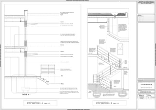 re. concrete beam plastered & painted,
as per Strc. Eng details & specifications
220mm non-load bearing brick wall, plastered
& painted as per Specialist details & specifications
DETAIL A-1
precast reinforced concrete lintel.
line of 10mm thick plaster,painted to
architects approval
drip joint
precast reinforced concrete lintel.
drip joint
refer to door schedule
re. concrete pad foundation as per Strc. Eng
details & specifications, shown in dotted below
Loadbearing brickwork in
superstructure to be Corobrik
Imperial NFX 14 MPa nominal
compressive strength clay
bricks in Class II mortar.
Dulux Gloss Enamel alkyde paint (Colour :
Ivory) to exterior cement plaster. Surface to be
clean, dry and dust free with a moisture
content of less than 15%.Prime surface with
one coat Dulux Primer for New Plaster (Code:
D192-0802) with an overcoating time of 18
hours, undercoat with one coat Dulux
Universal Undercoat (Code: D196-0763) ith an
overcoating time of 18 hours and finish with
two coats Dulux Gloss Enamel (Code:
D232-0734) with an overcoating time of 18
hours.
Hard burned
engineered
foundation bricks
concrete surface beds to SANS mark 952-1985 type C laid with
minimum 150mm overlaps and sealed with Gunplas pressure
sensitive tape.
75Ø timber handrail (colour:
Ranier Oak D2242) fixed to
upright baluster as per
Specialist specifications.
Baluster paint specification as
per Structural Engineer -
colour Gun Metal Grey.
20Ø painted galvanised
mild steel rods welded to
upright baluster as per
Specialist specifications.
Paint specification as
per Structural Engineer -
colour Gun Metal Grey.
30x65mm painted galvanised
mild steel baluster welded to
baseplate as per Specialist
specifications.
Paint specification as per
Structural Engineer - colour
Gun Metal Grey.
180mm thick
post tensioned
concrete slab as
per Structural
Engineer's
specifications.
plastered
and painted
concrete
stair as per
Finishes
Schedule
reinforced concrete stair
as per Structural
Engineer's specifications.
1st Floor Landing
Halfway Landing
50 X 40 GMS hollow section
ballustrade posts with 15x15
gms square pin joint fixed to
concrete upstand beam and
pin fixed hand rail all to
engineers specification
Riser : 170
Tread: 250
REVISIONS
DATE NO. REVISION
OWNER'S SIGNATURE
01/04
STRIP SECTIONS
STUDIOWORK III
PROPOSED OFFICE BLOCK
KMY15
01 OCT 2014
PROJECT TITLE
DRAWING TITLE
PROJECT No. DRAWING No.
SCALE DATEDESIGNED/DRAWN
1:20Y.SEWPERSAD
THIS DRAWING IS THE COPYRIGHT INTERLECTUAL
PROPERTY OF YOLANDA SEWPERSAD CANDIDATES CC.
AND MAY NOT BE COPIED, SHARED OR REPRODUCED
WITHOUT THE WRITTEN CONSENT.
21116563
STRIP SECTION A - A scale 1 : 20 STRIP SECTION B - B scale 1 : 20
PRODUCED BY AN AUTODESK EDUCATIONAL PRODUCTPRODUCEDBYANAUTODESKEDUCATIONALPRODUCT
PRODUCEDBYANAUTODESKEDUCATIONALPRODUCT
PRODUCEDBYANAUTODESKEDUCATIONALPRODUCT
 