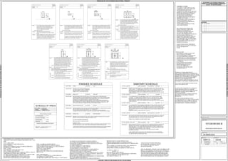 900
1800
900
450
2700
2100
2100
860
1730
860
600
2100
600
1200
1500
600
2100
800
600
1200
2100
2700
900900 900
2100
1500
450
2100
900
REVISIONS
DATE NO. REVISION
OWNER'S SIGNATURE
04/04
SCHEDULES
STUDIOWORK III
PROPOSED OFFICE BLOCK
KMY15
27 OCT 2014
PROJECT TITLE
DRAWING TITLE
PROJECT No. DRAWING No.
SCALE DATEDESIGNED/DRAWN
1:100Y.SEWPERSAD
NOTES IN RESPECT OF S.A. STANDARD CODE OF PRACTICE FOR THE
APPLICATION OF THE NATIONAL BUILDING REGULATIONS (N.B.R.) SANS
10400
PART D - PUBLIC SAFETY
ALL BALUSTRADES TO COMPLY WITH PART DD2
PART M - STAIRWAYS
DIMENSIONS OF STAIRWAYS TO BE IN ACCORDANCE WITH MM2 &
BALUSTRADES TO COMPLY WITH MM3
PART N - GLAZING
ALL GLAZING TO COMPLY WITH PART N-N.B.R.
PART 0 - LIGHTING AND VENTILATION
ALL AREAS TO BE ARTIFICIALLY LIT IN COMPLIANCE WITH 006, OFFICES &
OTHER HABITAL ROOMS MIN. 350lux, TOILETS 160lux
ALL AREAS TO BE MECHANICALLY VENTILATED IN ACCORDANCE WITH
007 - FRESH AIR TO BE SUPPLIED AT A RATE OF 7,5l/s/p & TO
BE UNIFORMALLY DISTRIBUTED THROUGHOUT HABITAL AREAS.
AIR VELOCITY NOT TO EXCEED 0,5m/s TO OFFICES & SHOPS
PART S - FACILITIES FOR DISABLED PERSONS
RAMPS TO BE PROVIDED IN ACCORDANCE WITH SS2
TOILET FACILITIES TO BE PROVIDED IN ACCORDANCE WITH SS5
PARKING BAYS TO COMPLY WITH SS8
SIGNAGE TO COMPLY WITH SS9
PART U - REFUSE DISPOSAL
REFUSE AREA TO BE CONSTRUCTED & PROVIDED WITH HOSE,
BIBTAP & SUMP
PART T - FIRE PROTECTION
OCCUPANCY CLASSIFICATION TO COMPLY WITH B2 &F2
ALL MATERIALS TO COMPLY WITH TT5
ALL STRUCTURAL ELEMENTS AND COMPONENTS TO COMPLY WITH TT7.
LL OPENINGS TO BE PROTECTED IN COMPLIANCE WITH TT10
ALL ACCESS DOORS TO EMERGENCY ROUTES TO BE SABS CLASS B
2 HOUR RATED. DOORS FIT WITH SELF-CLOSING DEVICE TT10.4 & LOCKS IN
ACCORDANCE WITH TT19.9.
ALL CEILING MATERIALS TO COMPLY WITH TT13
ALL FLOOR COVERINGS TO COMPLY WITH TT14
ALL WALL FINISHES TO COMPLY WITH TT15
LOCKS TO ESCAPE AND ACCESS DOORS TO COMPLY WITH TT19.9
STAIRWAYS FORMING ESCAPE ROUTES TO COMPLY WITH TT23
ALL OPENINGS IN FLOORS TO COMPLY WITH TT26
SIGNAGE TO BE PROVIDED IN ACCORDANCE WITH TT29,TT32, TT55.4 & TT55.5
EMERGENCY ROUTES TO BE LIT IN ACCORDANCE WITH TT30 - DESIGNED BY
PROF. ENGINEER & CERTIFIED ON COMPLETION
FIR DETECTION AND ALARM SYSTEM TO BE PROVIDED IN ACCORDANCE WITH
TT31 - TO BE CERTIFIED BY PROFESSIONAL
SPRINKLER SYSTEM TO BE PROVIDED IN ACCORDANCE WITH TT33/36
FIRE RETICULATION TO COMPLY WITH TT33 & WW5
HYDRANTS TO BE PROVIDED IN ACCORDANCE WITH TT35
PORTABLE FIRE EXTINGUISHES TO BE PROVIDED IN ACCORDANCE WITH
TT37
ANY ACCESSIBLE CONCEALED SPACE WITH A MAX. DIMENSION OF
5M TO BE FIRE STOPPED IN ACCORDANCE WITH TT39
SERVICE PIPES, CONDUITS AND SLEEVES TO COMPLY WITH TT41
OCCUPANCY : OFFICE - G1
STORAGE - J3
FIRE HOSE REELS TO COMPLY WITH TT37
25mm dia. WATER SUPPLY TO ALL FIRE PROTECTION COMPONENTS
3% ROOF VENTILATION TO BE PROVIDED TO N.B.R.
MAX. HEIGHT OF STORAGE = 3M
DRAINAGE NOTES
- ALL WORK IS TO COMPLY TO SANS 10400
- HEAD OF DRAIN IS TO BE VENTED
- ANY DAMAGED FITTINGS TO BE REPLACED
- ALL GULLEY SURROUNDS & MANHOLE
COVERS TO BE 75 mm ABOVE GROUND LEVEL
- SEWER MANHOLES TO BE EXPOSED BEFORE
COMMENCING WORK AND ADJUST LEVELS
ACCORDINGLY
- IE'S TO ALL BENDS AND JUNCTIONS
- SOIL PIPES TO BE 110 diameter PVC
- SEWER UNDER BUILDINGS TO BE
110 mm UPVC RIBBED PTPE
- ANCHOR BLOCKS TO BE USED WHEN
GRADIENTS EXCEED 1:5
FLASHING TO COMPLY WITH PART LL5.2
TWO COURES OF BRICKWORK TO BE REINFORCED
WITH BRICKFORCE BELOW WALL PLATE LEVEL, ABOVE
WINDOW HEAD HEIGHT & BELOW WINDOW CILL LEVEL.
EXTERNAL FACE OF INNER SKIN OF ALL EXTERNAL
WALLS TO BE BAGGED AND WATERPROOFED
WITH TWO COATS OF BITUMEN PAINT.
6.4 mm GYPSUM CEILING BOARDS FIXED TO 38 X 38
BRANDERING AT MAX 300mm CENTRES BOTH WAYS.
375 mic DPC TO BE PROVIDED TO WALLS AT SLAB
LEVEL AND UNDER ALL CILLS.
CONTRACTOR TO ENSURE THAT NO CHANGES IN
LEVELS ARE MADE OVER LOCAL AUTHORITY
SERVITUDES OR UNDER GROUND SERVICES UNLESS
PERMISSION HAS BEEN GIVEN IN WRITING BY
THE LOCAL AUTHORITY.
ANY DISCREPANCIES AND OMISSIONS ARE TO BE
BROUGHT TO THE ARCHITECTS ATTENTION
IMMEDIATELY.
IF ON EXCAVATION THE SITE IS FOUND TO
CONTAIN EXPANSIVE CLAY, SHALE, GROUND WATER
OR OTHER SUSPECT SOIL CONDITIONS : THEN ALL
FOUNDATIONS ARE TO BE BUILT TO PROFESSIONAL
ENGINEERS DETAILS & UNDER HIS SUPERVISION.
NOTE: ALL DIMENSIONS - LEVELS ETC. ARE TO BE VERIFIED ON SITE
PRIOR TO ANY WORK BEING PUT IN HAND AND TO REPORT ANY
DECREPANCIES IMMEDIATELY TO THE ARCHITECT.ALL MATERIALS
AND LABOUR PRACTICE IS TO COMPLY WITH PART-B OF SANS
10400 AND NATIONAL BUILDING REGULATIONS.THIS DRAWING
OR ANY PORTION THEREOF IS RESERVED BY THE ARCHITECT AND
MUST NOTBE RE-PRODUCED IN ANY FORM WITHOUT CONSENT
SUB-FLOOR AND FOUNDATION TRENCHES TO
BE POISONED WITH "CLORODANE" SOLUTION
IN ACCORDANCE WITH SABS CODES OF
PRACTICE BY SPECIALIST.
GENERAL NOTES
ALL WORK TO COMPLY WITH SANS 10400.
CORNER BEACONS TO BE LOCATED AND
EXPOSED BEFORE WORK ON SITE
COMMENCES.CONTRACTOR TO CHECK ALL
DIMENSIONS AND LEVELS (SCHEDULES AND
DETAILS) BEFORE THE RELEVANT WORK IS
PLACED IN HAND AND REPORT ANY
DISCREPANCIES TO THE ARCHITECT.
ALL WRITTEN DIMENSIONS TO BE TAKEN IN
PREFERENCE TO SCALING.
SOIL TO BE WELL COMPACTED BEHIND IN
LAYERS NOT EXCEEDING 150 mm.
ALL FOUNDATIONS TO BE TAKEN BELOW
NATURAL GROUND LEVEL.
NO BACK FILLING OF OVER EXCAVATED
AREAS WILLBE PERMITTED.
THE CONTRACTOR IS TO INSPECT THE
OFFICIAL APPROVED COPIES OF THE
DRAWINGS TO ENSURE THAT ALL
AMENDMENTS HAVE BEEN TAKEN INTO
ACCOUNT .THE ATTENTION OF THE
OWNER/CONTACTORIS DRAWN TO THE FACT
THAT CHANGERS TO THE PLAN&/OR
SPECIFICATION AFTER OFFICIAL APPROVAL
IS LIKELY TO INVALIDATE THAT APPROVAL.
ALL EARTHWORKS TO BE CONTAINED WITHIN
SITE BOUNDARIES & WITHIN 1.0 m OF ANY of
ANY BOUNDARY.BANKS TO BE CUT AT A
MAXIMUM OF 26 degrees.
NATURAL GROUND LINE IN APPROXIMATE
POSITION ONLY & NO CLAIM CAN BE MADE
FOR ANY DISCREPANCIES
ON SITE.
SCHEDULE OF AREAS
SITE AREA 14.450 sq.m.
ZONING COMMERCIAL
COVERAGE 0.039% OF 13773
P R O P O S E D W O R K
PARKING REQUIREMENT/PROVISION
F.A.R GROUND AREA 274.94
F.A.R FIRST FLOOR AREA 274.94
F.A.R ROOF AREA 274.94
TOTAL F.A.R 824.82
INDUSTRIAL - 1 Loading bay/1000sq.m (G.L.A.)
OFFICES - 1 bays/100sq.m. (G.L.A.)
THIS DRAWING IS THE COPYRIGHT INTERLECTUAL
PROPERTY OF YOLANDA SEWPERSAD CANDIDATES CC.
AND MAY NOT BE COPIED, SHARED OR REPRODUCED
WITHOUT THE WRITTEN CONSENT.
FLOOR FINISH: ABLUTIONSMOSAIC TILES LOCATION:
SPECIFICATION: PREPARE SHOWER FLOORS TO RECEIVE NEW 50 x 50mm MOSAIC TILES TO LATER SPECIFICATION.
SHOWER FLOOR TILING TO BE FLUSH WITH BATHROOM FLOOR TILING AND TO FALL TO CENTRAL SHOWER
DRAIN AND BRASS SHOWER TRAP (SHOWER FLOOR TO BE RECESSED +-30mm LOWER THAN BATHROOM
FLOOR SLAB TO ACCOMMODATE THE FALL OF THE SHOWER FLOOR TILES)
SHOWERS TO BE WATERPROOFED WITH TAL SUPERFLEX 1 AS PER MANUFACTURERS SPECIFICATIONS.
TILING MATERIALS AND INSTALLATION METHODS (BACKGROUND, ADHESIVES, GROUT AND MOVEMENT
JOINTS TO BE IN STRICT ACCORDANCE WITH TILING SPECIFICATION DRAWING NUMBER 0027-06-500t,
0027-06-500u AND DRAWING NUMBER 0027-06-500v IN THIS FINISHES SCHEDULE.
LOCATION:
FLOOR FINISH:
FLOOR FINISH:
LOCATION:
SPECIFICATION:
SPECIFICATION:
PREPARE FLOOR TO RECEIVE NEW 330 x 330mm GRADE 1 CERAMIC TILES CODE: AG 705 , COLOUR:
BEIGE BY TILE AFRICA (PHONE: YVONNE DALTON 082 455 1343).
ALL TILES TO BE FROM THE SAME BATCH
GROUT: 5mm JOINT, COLOUR: LIGHT GREY
MOVEMENT JOINTS:
SURESTRIP 'SUPVCMJ10' 10mm PVC MOVEMENT JOINTS, FITTED WITH 6mm WIDE LIGHT GREY COLOUR
POLYURETHANE INFILL TO SUIT TILING, FIXED AS PER MANUFACTURER'S SPECIFICATIONS.
TILING MATERIALS AND INSTALLATION METHODS (BACKGROUND, ADHESIVES, GROUT AND MOVEMENT
JOINTS TO BE IN STRICT ACCORDANCE WITH SPECIFIC SPECIFICATION DRAWING NUMBER ......
PREPARE FLOOR TO RECEIVE MINIMUM 20mm
THICK SAND/ CEMENT SCREED , COMPRISING
ONE PART CEMENT TO FIVE PARTS SAND.
SCREED TO FALL TO FULLBORE OUTLETS
ROOFSCREED
FLOOR FINISH:
SPECIFICATION: PREPARE POWERFLOATED FLOOR SLAB, UNPOLISHED AND UNTREATED, TO RECEIVE NEW 300 x 300mm
NON SLIP PORCELAIN TILES CODE: DARC 3211 YD , COLOUR: BEIGE
WITH 300 x 300mm NON SLIP PORCELAIN TILE CODE: DARC 3213 YD, COLOUR: CHARCOAL
AS INDICATED ON DETAIL PLANS 2277-01-200-304-C, ALL AS SUPPLIED BY FERREIRAS DECOR WORLD
OFFICESNON SLIP PORCELAIN TILES
RECEPTION AREASCERAMIC TILES LOCATION:
FINISHES SCHEDULE
VAAL SANITARYWARE TUSCANY WHITE VITREOUS CHINA CLOSE COUPLED WASHDOWN SUITE
PUSH-BUTTON TOP DUAL FLUSH CISTERN (PRODUCT CODE 711139) INCLUDING LID AND FITMENTS,
WITH PURPOSE-MADE DOUBLE FLAP WOODEN SEAT (PRODUCT CODE 8606Z0 "TUSCANY") .
COBRA WATERTECH CAPSTAN 15MM UNDERTILE STOPTAP WITH SLIDING WALL FLANGE IN CHROME
CODE (CS-228-15CP).
VAAL SANITARYWARE 510 X 405MM HIBISCUS WHITE VITREOUS CHINA LAVATORY BASIN (CODE : 7023)
WITH ONE TAPHOLE INCLUDING INTEGRATED OVERFLOW AND CHAINSTAY HOLE, BOLTED TO WALL
WITH TWO X 10MM BOLTS (PRODUCT CODE 8448Z0) AND INCLUDING CLASSIC FLOOR MOUNTED
PEDESTAL (PRODUCT CODE 7150). COBRA WATERTECH CAPSTAN 15MM ONE TAP HOLE BASIN MIXER
WITH CAST FIXED OUTLET, POP-UP WASTE, MOUNTING KIT AND ANGLE VALVES IN CHROME CODE
(CS-293CP).
PLUMBCRAZY RUBBER 40 X 40MM PLAIN P-TRAP (CODE YA4).
PLEXICOR BAR 100W POLISHED STAINLESS STEEL WALL MOUNTED HEATED TOWEL RAIL, OVERALL SIZE
550 X 700MM HIGH WITH 9NO. STRAIGHT CROSSBARS, PLUGGED AND SCREWED TO WALL USING
STAINLESS STEEL SCREWS AND CONNECTED TO 230V ELECTRICAL POINT.
POSITION TO BE CONFIRMED BY ARCHITECT PRIOR TO FIXING
FRANKE QUINLINE MODEL QLX621-120 GRADE 304 18/10 POLISHED STAINLESS STEEL INSET SINK WITH
DRAINER ON LEFT HAND SIDE (CODE: 820008), SIZE 1200 X 500MM WIDE WITH TWO 410 X 343 X
167MM DEEP AND 315 X 324 X 152MM DEEP BOWLS, FITTED ONTO SCULLERY COUNTER INCLUDING
90MM WASTE FITTINGS (CODE: 300651) AND PVC TRAPS. SINK COVERED WITH PROTECTIVE PLASTIC
COATING WITH 25 YEAR GUARANTEE AGAINST CORROSION.
(CONFIRM THAT DRAINER IS ON LEFT HAND SIDE OF SINK PRIOR TO PLACING ORDER)
INCLUDE PLUG AND CHAIN.
COBRA WATERTECH STRATA SINGLE LEVER 15MM CHROME SINGLE TAP HOLE SINK MIXER WITH
TUBULAR SWIVEL OUTLET, MOUNTING KIT AND ANGLE VALVES (CODE: SA-870), MANUFACTURED IN
ACCORDANCE WITH SANS 1480:2005 (BS EN 1286).
QUANTITY:
SPECIFICATION:
6ABLUTIONS
SANITARY SCHEDULE
LOCATION:
LOCATION:
LOCATION:
LOCATION:
FITTING DESCRIPTION: WC
QUANTITY: 10ABLUTIONS FITTING DESCRIPTION: WHB
QUANTITY: 8ABLUTIONS FITTING DESCRIPTION: RAILS( PARAPLEGIC)
QUANTITY: 3KITCHEN AND TEA AREA FITTING DESCRIPTION: SINK
SPECIFICATION:
SPECIFICATION:
SPECIFICATION:
21116563
DISABLED VAAL SANITARYWARE TUSCANY WHITE VITREOUS CHINA CLOSE COUPLED WASHDOWN
PUSH-BUTTON TOP DUAL FLUSH CISTERN (PRODUCT CODE 711139) INCLUDING LID AND FITMENTS,
WITH PURPOSE-MADE DOUBLE FLAP WOODEN SEAT (PRODUCT CODE 8606Z0 "TUSCANY") .
COBRA WATERTECH CAPSTAN 15MM UNDERTILE STOPTAP WITH SLIDING WALL FLANGE IN CHROME
CODE (CS-228-15CP).
QUANTITY:
SPECIFICATION:
4ABLUTIONSLOCATION: FITTING DESCRIPTION: WC(PARAPLEGIC)
PRODUCED BY AN AUTODESK EDUCATIONAL PRODUCTPRODUCEDBYANAUTODESKEDUCATIONALPRODUCT
PRODUCEDBYANAUTODESKEDUCATIONALPRODUCT
PRODUCEDBYANAUTODESKEDUCATIONALPRODUCT
 