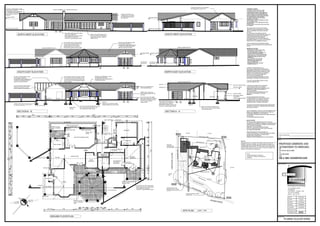SECTION B - B
LOUNGE
existing 'marseilles tiled roof
PROPOSED ADDITIONS AND
ALTERATIONS TO DWELLING
LOT 203 MT. EDGECOMBE
AT
10 RYDER DRIVE
FOR
MR & MRS HARRIPERSADH
ON
NORTH EAST ELEVATION
SOUTH WEST ELEVATION
SOUTH EAST ELEVATION
match existing building with cap
and base.
tiled roof and gable detail to
match existing building.
SECTION A - A
CONTRACTER TO ENSURE THAT NO CHANGES IN
LEVELS ARE MADE OVER LOCAL AUTHORITY
SERVITUDES OR UNDER GROUND SERVICES UNLESS
PERMISSION HAS BEEN GIVEN IN WRITING BY
THE LOCAL AUTHORITY.
ANY DISCREPANCIES AND OMISSIONS ARE TO BE
BROUGHT TO THE ARCHITECTS ATTENTION
IMMEDIATLY.
IF ON EXCAVATION THE SITE IS FOUND TO
CONTAIN EXPANSIVE CLAY, SHALE, GROUND WATER
OR OTHER SUSPECT SOIL CONDITIONS : THEN ALL
FOUNDATIONS ARE TO BE BUILT TO PROFESSIONAL
ENGINEERS DETAILS & UNDER HIS SUPERVISION.
ROOF NOTES
ROOF TILES TO MATCH EXISTING HOUSE OR CLAY TILES ON
38 x 38 BATTENS ON 250 MICRONS UNDERLAY ON GANGNAIL PLATED
TIMBER TRUSSES DESIGNED AND CERTIFIED BY ENGINEER WITH 17
degree PITCH UNLESS OTHERWISE
SPECIFIED AT 740 CENTERS WITH TRUSSES FIXED
USING GALVANIZED HOOP IRON METAL STRAPS TIED DOWN
SIX COURSES INTO BRICKWORK
DRAINAGE NOTES
- ALL WORK IS TO COMPLY TO SANS 10400
- HEAD OF DRAIN IS TO BE VENTED
- ANY DAMAGED FITTINGS TO BE REPLACED
- ALL GULLY SURROUNDS & MANHOLE
COVERS TO BE 75 mm ABOVE GROUND LEVEL
- SEWER MANHOLES TO BE EXPOSED BEFORE
COMMENCING WORK AND ADJUST LEVELS
ACCORDINGLY
- IE'S TO ALL BENDS AND JUNCTIONS
- SOIL PIPES TO BE 110 diameter PVC
- SEWER UNDER BUILDINGS TO BE
110 mm PVC RIBBED PIPE
- ANCHOR BLOCKS TO BE USED WHEN
GRADIENTS EXCEED 1:5
GENERAL NOTES
ALL WORK TO COMPLY WITH SANS 10400.
CORNER BEACONS TO BE LOCATED AND
EXPOSED BEFORE WORK ON SITE COMMENCES.
CONTRACTOR TO CHECK ALL DIMENSIONS AND
LEVELS (SCHEDULES AND DETAILS) BEFORE THE
RELEVANT WORK IS PLACED IN HAND AND REPORT
ANY DISCREPANCIES TO THE ARCHITECT.
ALL WRITTEN DIMENSIONS TO BE TAKEN IN
PREFERENCE TO SCALING.
SOIL TO BE WELL COMPACTED BEHIND IN LAYERS
NOT EXCEEDING 150 mm.
ALL FOUNDATIONS TO BE TAKEN BELOW NATURAL
GROUND LEVEL.
NO BACK FILLING OF OVER EXCAVATED AREAS WILL
BE PERMITTED.
FIBRE CEMENT BARGE AND FASCIA BOARDS , PVC
GUTTERS & DOWN-PIPES ALL TO MATCH EXISTING HOUSE WHERE
POSSIBLE AND TO BE FIXED IN ACCORDANCE WITH
MANUFACTURES SPECIFICATIONS
OVERHANG TO MATCH EXISTING HOUSE OR 3 TILE OVERHANG
FLASHING TO COMPLY WITH PART LL5.2
TWO COURSE OF BRICKWORK TO BE REINFORCED
WITH BRICKFORCE BELOW WALL PLATE LEVEL, ABOVE
WINDOW HEAD HEIGHT & BELOW WINDOW SILL LEVEL.
EXTERNAL FACE OF INNER SKIN OF ALL EXTERNAL
WALLS TO BE BAGGED AND WATERPROOFED
WITH TWO COATS OF BITUMEN PAINT.
6.4 mm GYPSUM CEILING BOARDS FIXED TO 38 X 38
BRANDERING AT MAX 300mm CENTERS BOTH WAYS.
375 mic DPC TO BE PROVIDED TO WALLS AT SLAB
LEVEL AND UNDER ALL SILLS.
THE CONTRACTOR IS TO INSPECT THE OFFICIAL
APPROVED COPIES OF THE DRAWINGS TO ENSURE
THAT ALL AMENDMENTS HAVE BEEN TAKEN INTO
ACCOUNT .
THE ATTENTION OF THE OWNER/CONTACTOR
IS DRAWN TO THE FACT THAT CHANGERS TO THE PLAN
&/OR SPECIFICATION AFTER OFFICIAL APPROVAL
IS LIKELY TO INVALIDATE THAT APPROVAL.
ALL EARTHWORKS TO BE CONTAINED WITHIN SITE
BOUNDARIES & WITHIN 1.0 m OF ANY of ANY BOUNDARY.
BANKS TO BE CUT AT A MAXIMUM OF 26 degrees.
NATURAL GROUND LINE IN APPROXIMATE POSITION
ONLY & NO CLAIM CAN BE MADE FOR ANY DISCREPANCIES
ON SITE.
SUB-FLOOR AND FOUNDATION TRENCHESTO BE POISONED WITH
"CLORODANE" SOLUTION IN ACCORDANCE WITH SANS CODES OF
PRACTICE BY SPECIALIST.
NOTE: ALL DIMENSIONS - LEVELS ETC. ARE TO BE VERIFIED ON SITE
PRIOR TO ANY WORK BEING PUT IN HAND AND TO REPORT ANY
DECREPANCIES IMMEDIATELY TO THE ARCHITECT
ALL MATERIALS AND LABOR PRACTICE IS TO COMPLY WITH PART-B
OF SANS 10400.
AND NATIONAL BUILDING REGULATIONS
new roof and tiles to match existing
aluminum gutters and downpipes
NEW PATIO
covered
CLIENTS SIGNATURE
DATE
CROSSMOOR
TEL./FAX. 031-4093357
MOBILE: 082 3227362
375 CROSSMOOR DRIVE
CHATSWORTH . DURBAN . 4092
PR.NO. ST-20559 (S.A.C.A.P) KZ-NIA (affiliate)
DRAWN
PROJECT NO
DRAWING NO
DATE
DESIGN
SCALE
r a j e s h
ASHARAM
A R C H I T E C T U R E
1:100/500
CHECKED
Author/ Architect
Drawing Title
R. ASHARAM
R. ASHARAM
PLANS/ ELEVATIONS
13 July 2012
Project
TRUE
NO
RTH
strong summer winds
winter rain & winds
su
n
ris
e
su
n
se
t
Y. SEWPERSAD
existing concrete floor to patio to take
non-slip terra-cotta tiles
line of existing roof truss to lounge to remain,
remove eaves overhang & extend new roof
over patio with tiles to match existing house
and down-pipes.
NEW PATIO
covered
D
001
EN-SUITE
PASSAGE
100mm concrete slab reinforced with
BRC mesh (ref 193) on plastic underlay
in well compacted soil.
230x700
tiled roof
existing roof
balau timber walkway
by specialists.
columns to detail.
tiled roof to match existing.
line of existing roof to lounge to remain,
remove eaves overhang & extend new
roof over patio with tiles to match
with aluminum gutters and down-pipes.
Roof tiles on 38x38 battens on 250
microns plastic underlay on
pre-fabricated trusses (gangnailed) on
114x38mm wall plates tied down at
least 8 courses into brickwork
Roof tiles on 38x38 battens on 250
microns plastic underlay on
pre-fabricated trusses (gangnailed) on
114x38mm wall plates tied down at
least 8 courses into brickwork
NOTES
Safety glazing to be in accordance with SANS 10400 code of practice - the
installation of glazing in buildings. Typical safety glazing materials are :
Toughened glass and laminated safety glass conforming to SANS 10400.
All Safety glass must be marked - if it is not marked, it is not safety glass
Where any bath enclosure or shower cubicle is constructed of glass, such
material must be glazed with safety glass.
existing concrete slab .
new 'french doors' with cottage
pane insets, plaster band surround,
painted with all details to comply
with 'meccema 1' general
design controls
existing concrete strip footings
new 75mm concrete (20mpa)with brc mesh
reinf. with screeds to fall with non-slip
terra-cotta tiles to match existing
existing building with cap and base.
existing 'marseilles tiled roof
existing 'marseilles tiled roof
existing 'marseilles tiled roof
existing roof and tiles to be re-adjusted
new powder-coated aluminum
'sliding doors' with cottage pane
insets, plaster band surround,
painted with all details to comply with
'meccema 1' general design controls
NOTE
All work and details to comply with
'MECCEMA 1' design and development
guidelines.
100.000
wall plate
102.850
LOT 204
RYDER DRIVE
existingsewerpipe
CARTGATECLOSE
site boundary 13500
site boundary 36500
site
boundary
4350
siteboundary47000
site boundary 47000
siteboundary13500
siteboundary51000
existing sewer pipe
LOT 202 LOT 203
EXISTING
GARAGE AND
OUT BUILDING
r.e
r.e
r.e
EXISTING
DWELLING
PROPOSED DRIVEWAY
LOT 203
existingsewerpipe
existing
tree
existing
tree
proposed work
proposed work
proposed work
existing driveway to be
demolished and re-located
as shown
existing
tree
existing
tree
proposed driveway to match
existing finish
101.500
98.500
98.300
99.500
100.000
laundry dry line area
2x visitor parking
7500 building line
7500buildingline
3000 building line
3000buildingline
100.000 top of
ground floor
wall plate 102.850 wall plate 102.850
100.000 top of ground floor
wall plate 102.850
100.000 top of ground floor
wall plate 102.850
100.000 top of
ground floor
W
001
W
004
D
002
D
001
W
001
W
002
D
001
W
001
W
002
D
004
W
008
NORTH WEST ELEVATION
existing roof and tiles to be
re-adjusted over new laundry
and entertainment area with
Roof tiles on 38x38 battens on 250
microns plastic underlay on
pre-fabricated trusses (gangnailed)
on 114x38mm wall plates tied
down at least 8 courses into
brickwork
new powder-coated aluminium 'sliding
doors' with cottage pane
insets, plaster band surround, painted
with all details to comply with
'meccema 1' general design controls
garden stub-wall with plaster-band
surround, painted with all details to
comply with 'meccema 1' general
design controls
position of satellite. existing chimney stack
100.000 top of ground floor
wall plate 102.850
D
003
W
006
W
007
W
009
W
003
existing
tree
KITCHEN
DINNING ROOM
GUEST
BEDROOM
EN-SUITE
LOUNGE
NEW ENTERTAINMENT AREA
BATHROOM
MASTER
BEDROOM
exist. bedroom to
new WALK IN
CUPBOARD
PATIO
BEDROOM
NEW LAUNDRY
folding / stack doors
15250
230582020001203750230120
25620
2410 230 5150 230 2760 230 3100 120 2910 120 4000 120 4030 230
19180
230328015102302301370501022026101590230420230
23240
410 3460 230 3810 330 3680
2301790
440 3720 1160 230 5300 230230
PASSAGE
A
W
001
W
002
W
003
W
004
W
005
W
006
W
007
W
008
D
001
D
003
D
004
TO
EXISTIN
G
SEWER
CONNECTIO
N
TO
EXISTIN
G
SEWER
CONNECTIO
N
engineers detail
SEMI-COVERED
WALKWAY
NEW PATIO
GUEST W.C.
6302580
B B
column to engineers
detail
folding / stack window
folding / stack
window
to engineers detail
exist columns
420
column to engineers
detail
r.e
r.e
EX. PATIO
NEW PATIO
stub wall
overhead beam
gully
gully
GROUND FLOOR PLAN
fit new sliding doors
and windows
exist. water feature
remove door and brick
up opening
fit new door
and make good
new 'french doors' with cottage pane
insets, plaster band surround, painted
with all details to comply with
'meccema 1' general design controls
window seat
D
002
exist columns
up
step up
existing rwdp
existing rwdp
existing rwdp
existing rwdp
existing rwdp
existing rwdp
W
009
410 2440 410 1510 4101510410
960420450042027504204240530119020001190570
30041045004102780410
8820
Roof tiles on 38x38 battens on 250
microns plastic underlay on
pre-fabricated trusses (gangnailed) on
114x38mm wall plates
remove stub wall
A
NEW GAZEBO
stub wall
stub wall
1000
3000
SITE PLAN scale 1 : 500
CLOSET
01/3
 