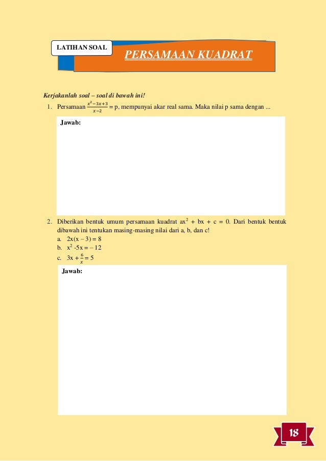 Bahan Ajar Persamaan Kuadrat Smp Kelas Ix Kurikulum 2013