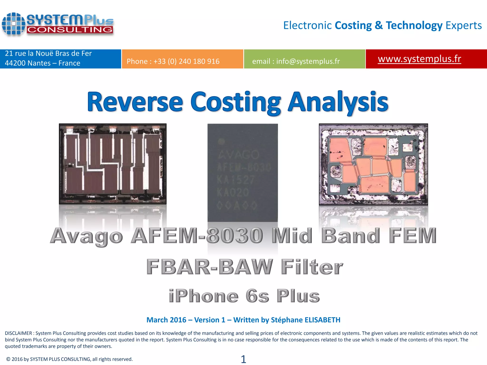 Avago AFEM8030 Mid Band FEM FBARBAW Filter iPhone 6s Plus 2016
