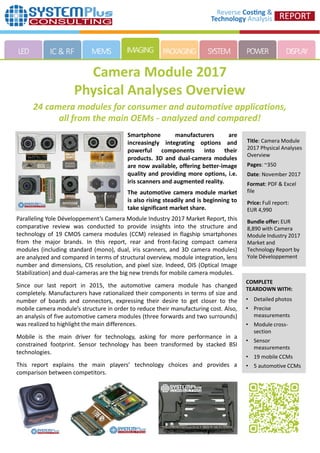 Camera Module Physical Analyses Overview 2017 teardown reverse costing ...