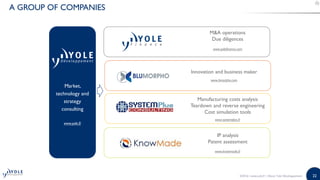 22
A GROUP OF COMPANIES
Market,
technology and
strategy
consulting
www.yole.fr
MA operations
Due diligences
www.yolefinanc...
