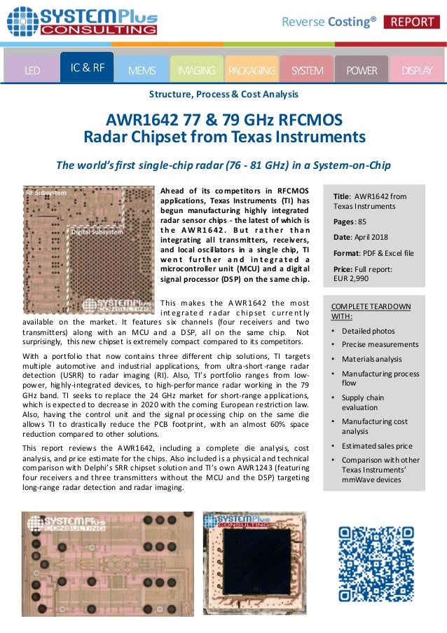 AWR1642 77 & 79 GHz RFCMOS Radar Chipset from Texas Instruments 2018