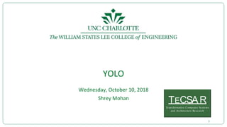 TECSAR
Transformative Computer Systems
and Architecture Research
YOLO
Wednesday, October 10, 2018
Shrey Mohan
1
 