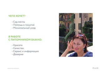 25 из 64ВЫСШАЯ ШКОЛА БРЕНДИНГА
• Сад мечты
• Помощь в покупке
• Минимальный уход
ЧЕГО ХОЧЕТ?
В РАБОТЕ
С ПИТОМНИКОМ ВАЖНО:
• Красота
• Качество
• Сервис и информация
• Доверие
 