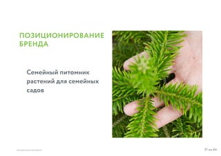 31 из 64ВЫСШАЯ ШКОЛА БРЕНДИНГА
ПОЗИЦИОНИРОВАНИЕ
БРЕНДА
Семейный питомник
растений для семейных
садов
 