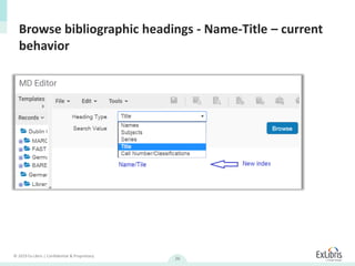© 2019 Ex Libris | Confidential & Proprietary
26
Browse bibliographic headings - Name-Title – current
behavior
 